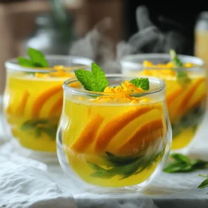 To make a delightful cup of orange ginger green tea, you need: - 2 cups water - 2 green tea bags - 1 orange, juiced and zested - 1 tablespoon fresh ginger, grated - 1 tablespoon honey (or to taste) - A pinch of cinnamon (optional) - Fresh mint leaves for garnish You can switch ingredients based on what you have. For the green tea bags, try white tea or herbal tea. For ginger, ground ginger works if you don’t have fresh. Use agave syrup or maple syrup instead of honey. If you want a different flavor, add lemon juice or grapefruit juice instead of orange. This tea is not just tasty; it’s good for you! - Green Tea: It has antioxidants that help fight free radicals. This may boost your immune system. - Orange: Oranges are high in vitamin C. This helps your body heal and stay healthy. - Ginger: Ginger can help with digestion and reduce nausea. It also has anti-inflammatory properties. - Honey: Honey can soothe your throat and add natural sweetness. - Cinnamon: This spice may help regulate blood sugar levels and add a warm flavor. These ingredients work together to create a drink that is both flavorful and beneficial. Try to enjoy a cup of this tea when you need a health boost! For the full recipe, check the details above. Start by measuring 2 cups of water. Pour it into a small saucepan. Heat this over medium heat until it boils. When the water is boiling, take the saucepan off the heat. Now, add 2 green tea bags to the hot water. This will help release the tea's flavor and benefits. Steeping is key to getting the best flavor. Let the tea bags sit in the hot water for 3 to 4 minutes. If you want a stronger tea, let it steep a bit longer. But don't steep too long; this can make your tea taste bitter. While the tea is steeping, prepare the orange. Juice the orange and zest the peel into a bowl. After steeping, remove the tea bags and stir in the grated ginger and orange juice. For added flavor, you can also mix in a pinch of cinnamon. Next, sweeten your drink with honey. Add it a little at a time, stirring until it dissolves. Finally, pour your tea into cups. Garnish with fresh mint leaves and a sprinkle of orange zest. Enjoy your zesty orange ginger green tea! For the complete recipe, check out the Full Recipe. To make the best orange ginger green tea, start with fresh green tea bags. They should smell bright and grassy. Use filtered water for the cleanest taste. When boiling, watch closely. If the water boils too long, it can taste bitter. Steep your tea for 3 to 4 minutes. This gives you a strong flavor without being too harsh. You can boost flavor with a few smart tricks. Try adding a pinch of cinnamon to warm the tea. This gives it a cozy touch. Fresh mint leaves add a nice, bright taste. You can also mix in other fruits like lemon or pineapple for a unique twist. Adjust the honey to your liking; less for tartness, more for sweetness. One common mistake is over-steeping the tea. This makes it bitter and less enjoyable. Avoid using old tea bags, as they lack flavor. Don’t skip the zesting step! The orange zest adds a fresh aroma and extra flavor. Lastly, remember to taste as you go. This helps you find the perfect balance for your tea. For the full recipe, check out the steps above! {{image_2}} You can play with flavors by adding other fruits. Try lemon or lime juice. They add a bright taste that pairs well with ginger. You can also use grapefruit for a unique twist. Just make sure to balance the sweetness with honey. Experiment with your favorite citrus combinations! If you want to change the sweetness, try maple syrup or agave nectar. These sweeteners give different flavors and can be healthier options. You can also add spices like cardamom or turmeric for depth. A sprinkle of nutmeg adds warmth and richness to your tea too. For a cool drink, make iced Orange Ginger Green Tea. Brew the tea as usual, then let it cool. Pour it over ice and add slices of orange or lemon. You can also mix in some fresh mint leaves. This version is perfect for hot days and keeps you refreshed. For the complete recipe, check the [Full Recipe]. To keep your brewed tea fresh, store it in the fridge. Use a clean glass or plastic container with a lid. Make sure to cool the tea to room temperature before sealing it. This helps keep the tea from getting too strong or bitter. Store leftover ingredients separately. Keep the orange juice and zest in an airtight container in the fridge. Fresh ginger can last longer if you wrap it in a damp paper towel and place it in a sealed bag. Honey should stay in a cool, dry spot, away from sunlight. Brewed tea lasts about 3 to 5 days in the fridge. After that, the flavor fades. For the best taste, drink it within 2 days. Fresh ginger can last about 2 to 3 weeks in the fridge. Always check for signs of spoilage, like mold or an off smell. For the full recipe, refer back to the beginning of our guide! Orange Ginger Green Tea is packed with health benefits. Green tea is rich in antioxidants. These help protect your cells from damage. Ginger is great for digestion. It can soothe your stomach and reduce nausea. The orange adds vitamin C, boosting your immune system. This tea can also help reduce inflammation. Drinking it may improve your mood and increase energy. Yes, you can make this tea without honey. If you prefer it unsweetened, skip the honey. You can also use other sweeteners like stevia or agave. Adjust the sweetness based on your taste. The flavor of the tea will still shine through. You can enjoy this tea daily. It is a healthy choice to include in your routine. However, if you are sensitive to caffeine, limit your intake. One to three cups a day is a good range. Listen to your body and adjust as needed. Yes, you can prepare this tea in advance. Brew a larger batch and store it in the fridge. Just keep it in a sealed container. You can enjoy it cold or reheat it later. Orange Ginger Green Tea is safe for most people. However, if you are pregnant or have certain health issues, consult your doctor first. Ginger can interact with some medications. Always check if it's right for you. The best time to drink this tea is in the morning or afternoon. It can give you a nice energy boost. It can also be a calming drink in the evening. Choose the time that fits your needs best. You can find the Full Recipe for Zesty Orange Ginger Green Tea above. It includes all the steps you need to make this delicious drink at home. This blog explained how to make Orange Ginger Green Tea. You learned the key ingredients, helpful steps, and useful tips. Each part plays a role in making a great cup. Remember to try different flavors and storage methods to keep tea fresh. Enjoy your tea journey. It's refreshing and healthy, making it perfect for daily enjoyment. Make this tea your own and share it with friends. Your taste buds will thank you.