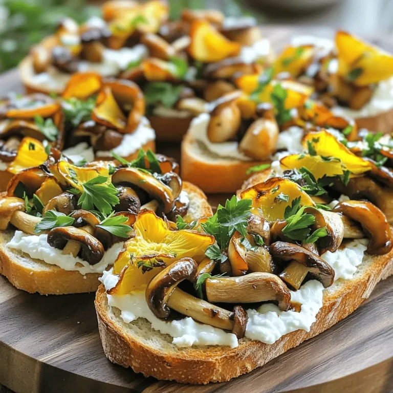 - 8 oz mixed mushrooms (cremini, shiitake, and oyster) - 2 tablespoons balsamic vinegar - 1 tablespoon olive oil - 4 slices of crusty bread (like ciabatta or sourdough) - 4 oz goat cheese or vegan alternative - Fresh parsley, chopped for garnish - Fresh thyme leaves or dried thyme When making Balsamic Roasted Mushroom Toast, the right ingredients are key. For this dish, I love using a mix of mushrooms. The cremini, shiitake, and oyster mushrooms work well together. They add depth and flavor that makes your toast special. Balsamic vinegar is another must-have. It gives a sweet and tangy taste that balances the earthiness of the mushrooms. Olive oil helps to roast the mushrooms to a perfect golden brown. This adds a rich flavor and a nice texture. Don't forget the bread! I prefer crusty types like ciabatta or sourdough. They hold up well against the toppings and add a delightful crunch. If you want to take your toast to the next level, consider adding goat cheese. It adds creaminess and a bit of tang. You can also use a vegan cheese if you prefer. Fresh herbs like parsley and thyme elevate the dish with their bright flavors. These ingredients combine to create a simple yet tasty snack. For the full recipe, check the section above. 1. Preheat your oven to 400°F (200°C). This helps mushrooms roast evenly. 2. In a mixing bowl, combine the sliced mushrooms, balsamic vinegar, olive oil, thyme, minced garlic, salt, and pepper. Toss well until all mushrooms are coated. 1. Spread the seasoned mushrooms onto a baking sheet in one layer. This helps them cook nicely. 2. Roast in the oven for 15-20 minutes. Stir halfway through for even cooking. The mushrooms should turn golden and caramelized. 3. While mushrooms roast, toast the slices of crusty bread until golden brown. A toaster or oven works great here. 1. Once the mushrooms cool slightly, spread a generous layer of softened goat cheese on each slice of toast. 2. Top each cheese layer with the balsamic roasted mushrooms. 3. Garnish with fresh parsley to boost color and flavor. This recipe is simple yet so delicious. If you want full details, check the Full Recipe. Enjoy your tasty snack! - Choosing the right mushrooms: Use a mix like cremini, shiitake, and oyster. These varieties add great texture and flavor. Fresh mushrooms are key for the best taste. - Ensuring even cooking during roasting: Spread the mushrooms in a single layer on the baking sheet. This helps them roast evenly. Stir them halfway through for a perfect caramelization. - Best bread types to use: Crusty bread like ciabatta or sourdough works best. These breads hold up well under the toppings. Toast them for extra crunch. - Pairing with complementary dishes: Serve with a fresh salad or a light soup. This adds balance to the meal and enhances the flavors of the toast. - Plating the dish for visual appeal: Arrange the toasts on a nice serving platter. A colorful platter makes the dish look inviting. - Adding balsamic reduction for garnish: Drizzle balsamic reduction over the mushrooms. This adds a glossy finish and extra flavor. It makes the dish pop visually and tastefully. For the full recipe, check the section above on ingredients and instructions. {{image_2}} For a vegan twist, you can swap goat cheese for a vegan cream cheese. This option keeps the spread creamy and delicious. If you're looking for gluten-free choices, use gluten-free bread. Many brands offer great alternatives that toast nicely. Want to spice things up? Try adding crushed red pepper flakes for heat. You can also mix in smoked paprika for a unique flavor. If you're a cheese lover, consider using feta or burrata instead of goat cheese. Each cheese brings its own taste and texture to the dish. Herbs can make a big difference. Fresh basil or chives work well with mushrooms. You can also try rosemary for a punch of flavor. Instead of plain olive oil, consider using garlic-infused oil. This adds extra taste and makes the dish even better. Explore these variations to make the Balsamic Roasted Mushroom Toast your own! For the full recipe, check out the detailed instructions and ingredients. To keep your balsamic roasted mushrooms fresh, place them in a sealed container. Store them in the fridge. They can last for about three days. This way, you can enjoy them later without losing flavor. For the bread, keep it in a paper bag to maintain crunch. A plastic bag will make it soggy. When you want to heat the mushrooms, the best method is to use a pan. Heat them on low until warm. This keeps them tender and tasty. For the bread, toast it again in a toaster or oven. This will restore its crunch. Avoid microwaving the bread, as it may become chewy. You can freeze the mushrooms before cooking. Just place them in a freezer bag and remove as much air as possible. They can last up to three months in the freezer. However, I do not recommend freezing the assembled toasts. The bread will lose its texture and turn mushy. Instead, make the toasts fresh for the best taste. For the full recipe, check the earlier section. You can use other vinegars like red wine or apple cider. Each adds a unique flavor. Red wine vinegar gives a fruity note. Apple cider vinegar offers a milder taste. If you want sweetness, try using a mix of vinegar and honey. This keeps the essence of the dish while changing the flavor a bit. Yes, you can prepare the mushrooms in advance. Roast them and store in the fridge for up to three days. Toast the bread fresh when you are ready to serve. This keeps the toast crunchy and delicious. You can also mix the cheese and herbs ahead. Just store them in a sealed container. Absolutely! You can prep each part for easy meals. Roast the mushrooms and keep them separate. Toast the bread when you are ready to eat. This way, everything stays fresh. You can even pack the cheese in small containers. This makes it easy to assemble your toast during a busy week. Balsamic Roasted Mushroom Toast is a delicious dish you can easily make. You learned about key ingredients, from mushrooms to crusty bread. Cooking and assembly steps helped you create a tasty treat. With tips on storage and variations, you can customize it to fit your taste. Overall, this dish is fun, simple, and perfect for sharing. Enjoy your cooking and impress your friends with this tasty meal!