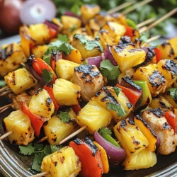 To make Hawaiian Chicken Skewers, you need: - 1 lb chicken breast, cut into 1-inch cubes - 1 cup pineapple chunks (fresh or canned) - 1 bell pepper (red or yellow), cut into 1-inch pieces - 1 red onion, cut into wedges - 2 tablespoons soy sauce - 2 tablespoons honey - 1 tablespoon olive oil - 1 teaspoon garlic powder - 1 teaspoon ginger powder - 1 teaspoon ground black pepper - Skewers (soak wooden skewers in water for 30 minutes before use) These ingredients combine to create a tasty dish. The chicken cooks well with sweet pineapple and crunchy veggies. You can swap a few items to fit your taste. Try using chicken thighs for a juicier bite. If you want a vegan option, use tofu or tempeh instead of chicken. For the veggies, zucchini or cherry tomatoes work well too. Feel free to play with the flavors. Using fresh ingredients can make a big difference in taste. Fresh chicken, pineapple, and veggies add bright flavors and better textures. Canned pineapple is fine if fresh is not available. Just remember, fresh ingredients often give that homemade touch that everyone loves. To start, gather your ingredients for the marinade. You will need soy sauce, honey, olive oil, garlic powder, ginger powder, and black pepper. In a medium bowl, mix these items well. Whisk until everything blends smoothly. This marinade gives the chicken its sweet and savory flavor. After mixing the marinade, cut your chicken breast into 1-inch cubes. Place the chicken into the bowl with the marinade. Mix the chicken well to coat every piece. Cover the bowl and chill in the fridge. Let it marinate for at least 30 minutes. If you have more time, marinate for up to 2 hours. This adds great taste. Now, let’s prepare to grill. Preheat your grill to medium-high heat. Soak wooden skewers in water for 30 minutes before using them. This helps prevent burning. Thread the marinated chicken, pineapple chunks, bell pepper pieces, and onion wedges onto the skewers. Alternate the pieces for color and flavor. Place the skewers on the grill. Cook for about 10-15 minutes. Turn them occasionally until the chicken is fully cooked and shows grill marks. Enjoy your meal! For the full recipe, check the earlier section. To get those great grill marks, heat your grill well. A hot grill makes the chicken sizzle. Place the skewers on the grill without moving them for a few minutes. This helps form those nice lines. After a few minutes, flip them over. Keep an eye on the time to avoid overcooking. To keep your chicken juicy, marinate it well. The soy sauce and honey help with moisture. Avoid cooking on high heat for too long. A medium heat gives a nice cook without burning. If you see the chicken turning dark too fast, move it to a cooler part of the grill. This way, you get tender chicken every time. Hawaiian Chicken Skewers taste great with rice or quinoa. You can also serve them with a fresh salad. For a fun twist, add some coconut rice on the side. Fresh fruit like mango or watermelon pairs well too. For extra flavor, try a dipping sauce like teriyaki or sweet chili sauce. Check out the Full Recipe for more ideas! {{image_2}} You can swap chicken for many proteins. Shrimp is a great choice. It cooks quickly and absorbs flavors well. Tofu is another option for a plant-based meal. Press and cube the tofu before marinating. This helps it soak up the marinade. Both shrimp and tofu will make your skewers unique and tasty. Skewers are fun because you can mix and match veggies. Try zucchini, mushrooms, or cherry tomatoes. They all add color and flavor. You can even use asparagus or squash for a twist. Just cut them into uniform pieces for even cooking. The more veggies, the more flavors! You can change the marinade for different tastes. Try adding lime juice for a zesty kick. You can also mix in spicy sriracha for heat. For a sweet twist, add orange juice or coconut milk. Experimenting with herbs like cilantro or basil can also add fresh flavor. These changes keep your skewers exciting and delicious! Check out the Full Recipe for more ideas. To keep your Hawaiian Chicken Skewers fresh, store them in an airtight container. Allow the skewers to cool down first. This helps prevent moisture build-up. If you have extra marinade, you can drizzle some over the skewers before sealing. This adds flavor and keeps them juicy. Always refrigerate leftover skewers within two hours of cooking to ensure safety. When reheating, I suggest using the oven or a skillet. Preheat your oven to 350°F (175°C). Place the skewers on a baking sheet and cover them with foil. Heat for about 10-15 minutes. If using a skillet, warm them over medium heat for about 5-7 minutes. This method helps keep the chicken moist. Avoid microwaving as it can make the chicken rubbery. You can freeze Hawaiian Chicken Skewers if you have leftovers. Wrap each skewer tightly in plastic wrap, then place them in a freezer bag. Make sure to remove as much air as possible. For best results, consume them within three months. To thaw, place the skewers in the fridge overnight. If you're in a hurry, you can use the microwave's defrost feature. Once thawed, reheat them as mentioned above for the best taste. You should marinate the chicken for at least 30 minutes. This helps the chicken soak up all the tasty flavors. If you have more time, marinate for up to 2 hours. A longer marination time makes the chicken even more flavorful and juicy. Yes, you can make Hawaiian Chicken Skewers in the oven. Preheat your oven to 400°F. Place the skewers on a baking sheet lined with foil. Bake them for about 15-20 minutes, turning halfway through. This way, you still get that nice cooked look and taste, even without a grill. The best dipping sauce for Hawaiian Chicken Skewers is a sweet chili sauce. This sauce adds a nice sweet and spicy kick. You could also try a tangy teriyaki sauce or a simple soy sauce mix. Both pair well with the flavors of the chicken and pineapple. For more options, check the Full Recipe for ideas. Hawaiian Chicken Skewers are fun and easy to make. We covered key ingredients, cooking steps, and tips for success. Use fresh ingredients for the best flavor. Consider variations like shrimp or tofu to mix things up. Store leftovers properly for great taste later. Remember, marination time enhances flavor, and your grill settings matter. Enjoy experimenting with tasty sides and sauces. Now, you’re ready to impress your friends with these delicious skewers!