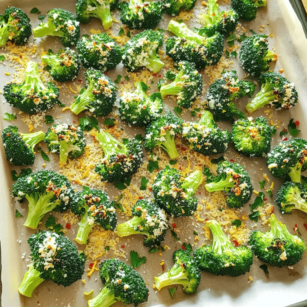 To make Garlic Parmesan Roasted Broccoli, gather these fresh items: - 2 heads of fresh broccoli, cut into florets - 4 cloves of garlic, minced - 3 tablespoons olive oil - 1/2 cup grated Parmesan cheese - 1 teaspoon lemon zest - Salt and pepper to taste - 1/2 teaspoon red pepper flakes (optional) - Fresh parsley, chopped (for garnish) These ingredients bring a burst of flavor and health to your table. Want to spice things up? Consider these additions: - A squeeze of fresh lemon juice for extra zing. - A dash of smoked paprika for a smoky flavor. - Toasted pine nuts for a crunchy twist. These options let you personalize your dish and make it your own. Don't have something on hand? Here are some swaps: - Use cauliflower instead of broccoli for a different veggie. - Try nutritional yeast instead of Parmesan for a vegan option. - Swap olive oil for avocado oil for a different taste. These substitutions keep your Garlic Parmesan Roasted Broccoli fun and adaptable. For the full recipe, check out [Full Recipe]. Start by washing your broccoli. Use two heads of fresh broccoli and cut them into florets. Make sure they are bite-sized. Next, peel and mince four cloves of garlic. This will add a rich flavor to the dish. In a large bowl, mix the broccoli and garlic. Add three tablespoons of olive oil and toss until well coated. This helps the flavors stick. Now, preheat your oven to 425°F (220°C). Line a baking sheet with parchment paper to prevent sticking. Spread the broccoli mixture in a single layer on the sheet. This ensures even cooking. Sprinkle half a cup of grated Parmesan cheese over the broccoli. Add one teaspoon of lemon zest, salt, pepper, and optional red pepper flakes for heat. Roast the broccoli for 20 to 25 minutes. Keep an eye on it! Halfway through, stir the broccoli for even roasting. You want it tender and slightly crispy. Once done, take the broccoli out of the oven and let it cool for a few minutes. Taste and adjust the seasoning if needed. For a lovely finish, garnish with fresh chopped parsley. This adds a pop of color and freshness. Serve warm and enjoy your Garlic Parmesan Roasted Broccoli as a delightful side dish. For the complete recipe, check the [Full Recipe]. To cook broccoli just right, keep an eye on the time. Roast it for 20 to 25 minutes at 425°F (220°C). The broccoli should be tender and slightly crispy on the edges. Stir it halfway through to ensure even cooking. If you like it crispier, add a few more minutes. You can boost the flavor of your Garlic Parmesan Roasted Broccoli. Try adding a pinch of smoked paprika or a dash of onion powder. Fresh herbs like thyme or rosemary also work well. For a kick, sprinkle some cayenne pepper. These additions make the dish more exciting without much effort. Garlic Parmesan Roasted Broccoli pairs well with many meals. Serve it alongside grilled chicken or baked fish for a healthy dinner. It also complements pasta dishes or quinoa for a plant-based option. Add a side of rice for a complete meal. Don’t forget to drizzle some lemon juice over it for extra brightness! For the complete recipe, check out the [Full Recipe]. {{image_2}} You can switch the Parmesan for other cheeses. Try mozzarella for a milder taste. It melts nicely and adds a creamy texture. Feta cheese brings a salty kick to the dish. It pairs well with the garlic, giving a zesty flavor. For a sharper taste, use aged cheddar. It adds depth to every bite. Each cheese choice changes the dish's character, making it fun to try new flavors. To make Garlic Parmesan Roasted Broccoli vegan, simply skip the cheese. You can use nutritional yeast instead. It has a cheesy flavor and is packed with vitamins. Mix in some lemon juice for added zing. Use plant-based butter or oil for roasting. This keeps the dish rich and tasty without dairy. Your vegan friends will love this version, too! Broccoli is great, but you can use other veggies. Cauliflower works well and has a similar texture. Toss in Brussels sprouts for a crispy bite. Asparagus adds a fresh, green taste. Carrots bring color and sweetness to the dish. You can even mix several veggies for a colorful platter. This recipe is flexible, so don’t hesitate to explore! For the full recipe, check out the details above. After cooking Garlic Parmesan Roasted Broccoli, let it cool. Store leftovers in an airtight container. This keeps the broccoli fresh. Place it in the fridge. It will last for about 3 to 5 days. Make sure to check for any signs of spoilage before eating. To freeze Garlic Parmesan Roasted Broccoli, start by cooling it completely. Use a freezer-safe container or a zip-top bag. Remove as much air as you can. Label the container with the date. It will freeze well for up to 3 months. When you're ready to use it, simply thaw it overnight in the fridge. When reheating, aim for the best taste and texture. You can use an oven or a stovetop. For the oven, preheat it to 350°F (175°C). Spread the broccoli on a baking sheet and heat for about 10-15 minutes. For the stovetop, add a little olive oil in a pan. Heat on medium, stirring occasionally until warm. Enjoy it just as delicious as the first time! Yes, you can use frozen broccoli. It’s quick and easy. Just thaw it first. Pat it dry with a towel. This helps the broccoli roast better. Frozen broccoli may not get as crispy as fresh. But it still tastes good. You can store Garlic Parmesan Roasted Broccoli in the fridge for up to three days. Keep it in an airtight container. This keeps it fresh. If you want to store it longer, freeze it for up to three months. Just remember to thaw it before reheating. Garlic Parmesan Roasted Broccoli pairs well with many sides. Try serving it with grilled chicken or fish. It also goes great with quinoa or rice. You can add a side salad for a fresh touch. These sides balance the rich flavor of the broccoli and make a complete meal. For the Full Recipe, check the main section. In this article, we explored how to make delicious Garlic Parmesan Roasted Broccoli. We covered key ingredients, optional additions, and thoughtful substitutions. The step-by-step guide ensured you can prep, roast, and garnish with ease. Tips on roasting and flavor enhancements helped you create a standout dish. Lastly, we discussed variations, storage, and common questions to address your needs. Use these insights to make this dish your own and impress your guests. Enjoy creating a healthy side that’s both simple and flavorful!