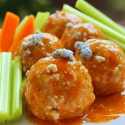 To make buffalo chicken meatballs, you'll need a few key items. Here they are: - 1 pound ground chicken - 1/2 cup breadcrumbs (preferably whole wheat) - 1/4 cup grated Parmesan cheese These main ingredients form the base of the meatballs. Ground chicken gives them a light, tender texture. Breadcrumbs help hold everything together. Parmesan adds a rich, savory flavor. Next, let's add some flavor with seasonings. You will want: - 1/4 cup buffalo sauce - 1 teaspoon garlic powder - 1 teaspoon onion powder Buffalo sauce brings the heat and tanginess. Garlic powder and onion powder enhance the taste. They make your meatballs exciting and tasty. If you want extra flair, consider these optional items: - 1/4 cup blue cheese crumbles - Fresh celery sticks and carrot sticks for serving Blue cheese crumbles add a creamy, bold taste. Celery and carrot sticks provide a crunchy side. They balance the heat of the meatballs and make a great plate. For the full recipe, check [Full Recipe]. 1. First, preheat your oven to 400°F (200°C). This helps cook the meatballs evenly. 2. Next, line a baking sheet with parchment paper. This makes cleanup easy. 3. Now, in a large mixing bowl, combine the ground chicken, breadcrumbs, Parmesan cheese, and chopped green onions. 4. Add the egg, buffalo sauce, garlic powder, onion powder, salt, and black pepper. 5. Mix everything well with your hands or a spoon until combined. 1. Using your hands, shape the mixture into small meatballs. Aim for about one inch in size. 2. Carefully place the meatballs on the prepared baking sheet. Space them apart for even cooking. 1. Place the baking sheet in the oven. Bake the meatballs for 20 to 25 minutes. 2. Check for doneness by cutting one open. It should be cooked through and golden brown. 3. Once done, remove the meatballs from the oven. Toss them in additional buffalo sauce for extra flavor. 4. Serve hot. Enjoy with fresh celery and carrot sticks for a crunchy side. For the full recipe, follow the link to Buffalo Chicken Meatballs. To get the best texture in your meatballs, mix the ingredients by hand. This helps keep them tender. You want to avoid overmixing, which makes them tough. Aim for small meatballs, about 1 inch in diameter. This size cooks evenly and gives you a perfect bite. Add extra spices to boost the flavor. Try paprika or cayenne for more heat. You can also mix in a dash of Worcestershire sauce for depth. After forming the meatballs, let them rest for a few minutes. Resting helps flavors develop and keeps them juicy. Serve your meatballs on a platter with fresh celery and carrot sticks. These add crunch and color. Drizzle some extra buffalo sauce over the top for a pop of flavor. For a creamy touch, sprinkle blue cheese crumbles on meatballs. This makes them look great and taste even better. For more ideas, check the Full Recipe. {{image_2}} You can switch things up with chicken meatball variations. Use ground turkey or lean beef for a twist. Add herbs like parsley or basil for extra flavor. You can even try different cheeses, like mozzarella, for a gooey surprise. For those who prefer plant-based meals, there are vegetarian or vegan options. Use lentils or chickpeas as a base. Combine with breadcrumbs, spices, and some veggies. Create a similar texture, and you’ll have delicious meatless meatballs. Want to make your meatballs extra spicy? Just add more hot sauce! You can also mix in jalapeños for a kick. This will make your Buffalo Chicken Meatballs fiery and fun. If you like sweet and tangy tastes, try adding honey or maple syrup. This blend balances the heat of the buffalo sauce. You can also mix in a splash of apple cider vinegar for extra zing. Pair your meatballs with fresh celery and carrot sticks. They add crunch and coolness to balance the spice. You can also serve them with ranch or blue cheese dressing for dipping. Meal prep is easy with these meatballs. Make a large batch and store them. They are great for quick lunches or snacks. Just reheat and enjoy! Check out the Full Recipe for more ideas on serving. After you make your Buffalo chicken meatballs, store the leftovers in the fridge. Place them in an airtight container. This keeps them fresh and tasty. You can enjoy them for up to 3 days. If you wait longer, they may not taste as good. You can freeze both cooked and uncooked meatballs. For cooked meatballs, let them cool first. Then, place them in a freezer-safe bag or container. They last for up to 3 months in the freezer. For uncooked meatballs, shape them, then freeze on a baking sheet. Once firm, transfer them to a bag. When it's time to eat, thaw them in the fridge overnight. To reheat, bake them at 350°F (175°C) until warm. To reheat meatballs, the oven is the best choice. Bake them at 350°F (175°C) for about 10-15 minutes. This keeps them moist and tasty. You can also heat them in a pan with a bit of buffalo sauce. Just stir gently to keep the flavors fresh. Enjoy your meatballs with extra buffalo sauce for a kick! Check out the Full Recipe for more delicious details. You can use gluten-free breadcrumbs instead of regular ones. Look for brands that are labeled gluten-free. You can also make your own breadcrumbs using gluten-free bread. Just toast the bread and crumble it. This way, you keep the taste while making it safe for gluten-free diets. Yes, you can! Ground turkey works well and gives a nice flavor. You may also try ground beef or pork. Just remember that cooking times may change slightly based on the meat you choose. The best way is to use a meat thermometer. The inside should reach 165°F (74°C). If you don't have one, cut a meatball in half. It should be fully cooked and no longer pink inside. Serve them hot with extra buffalo sauce drizzled on top. You can add blue cheese crumbles for extra flavor. Pair them with celery and carrot sticks for a crunchy side. This makes them great for a party or game day. Yes, you can! Mix and shape the meatballs ahead of time. Place them on a baking sheet and cover them in the fridge. You can also freeze them uncooked. Just thaw them before baking. Buffalo chicken meatballs go great with ranch dressing or blue cheese dip. You can also try a spicy sriracha mayo for a kick. These dips add flavor and make your meatballs even more fun to eat. In this blog post, we explored how to make Buffalo Chicken Meatballs. We covered the key ingredients, like ground chicken, breadcrumbs, and Parmesan cheese. You learned steps for preparing, shaping, and cooking the meatballs. We shared valuable tips for flavor and presentation. Variations and storage methods were also discussed. These meatballs are tasty and easy to make. Customize them to suit your taste and enjoy!