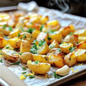 Here’s what you need to make crispy roasted garlic potatoes: - 2 lbs baby potatoes, halved - 5 cloves garlic, minced - 3 tablespoons olive oil - 1 teaspoon dried rosemary - 1 teaspoon paprika - ½ teaspoon sea salt - ¼ teaspoon black pepper - Fresh parsley, chopped (for garnish) - Zest of 1 lemon These simple ingredients come together to create a dish that bursts with flavor. The baby potatoes are perfect for roasting. Their small size ensures they cook evenly. Garlic adds a rich aroma and taste. Olive oil helps achieve that crispy exterior. Herbs like rosemary and spices like paprika enhance the overall profile of the dish. You can find the full recipe with instructions to guide you through the cooking process. This dish not only tastes great but also looks lovely on the plate. Fresh parsley adds a pop of color, while lemon zest brightens the flavor. - Preheat your oven to 425°F (220°C). This high heat helps the potatoes crisp. - Line a baking sheet with parchment paper. This keeps the potatoes from sticking. - In a large bowl, combine the halved baby potatoes with minced garlic, olive oil, dried rosemary, paprika, sea salt, and black pepper. - Toss well to ensure all the potatoes are evenly coated. This step adds great flavor to every bite. - Spread the seasoned potatoes in a single layer on the baking sheet. Make sure the cut side is down. This helps them get crispy. - Roast in the oven for 30-35 minutes. Flip the potatoes halfway through to ensure they cook evenly. - When they turn golden brown and crispy, take them out. Enjoy the delicious smell of roasted garlic! For more detailed steps, check the Full Recipe. To get those potatoes crispy, place them cut-side down. This helps brown them nicely. The flat sides make contact with the pan, which creates a perfect crust. Also, keep your oven at a steady 425°F. A consistent heat helps the potatoes cook evenly. You can boost the flavor by adding spices. Try garlic powder, onion powder, or chili flakes for a kick. You can also use different potatoes. For example, Yukon Golds are creamy and sweet. Russets give a fluffy texture, while red potatoes stay firm. Each type adds a unique twist to your dish. Garnish your potatoes with fresh parsley for a pop of color. It adds a fresh taste and looks great. For serving, place the potatoes in a nice bowl or on a platter. You can even drizzle a little lemon juice over them for brightness. They make a great side for any meal. Check out the full recipe for more details on preparation! {{image_2}} You can switch up the flavor by using fresh herbs. Fresh herbs add a bright taste that dried herbs can't match. Try fresh rosemary, thyme, or even dill. These herbs blend well with garlic and potatoes. You can also mix and match. For example, rosemary with thyme gives a lovely earthy flavor. If you love heat, add chili flakes or spicy paprika. These spices give the potatoes a nice kick. You can also try hot sauce for a different flavor. Just drizzle some over the potatoes before roasting. This will make them spicy and tasty. To make these potatoes gluten-free, there’s no need for special ingredients. The basic recipe is already gluten-free. If you prefer cooking in an air fryer, you can do that too. Air frying makes the potatoes crispy and cuts down on oil. Just adjust the cooking time to about 20 minutes and check for doneness. For the full recipe, you can refer to the earlier section. To keep your crispy roasted garlic potatoes fresh, store them properly. After you enjoy your meal, let the leftovers cool down. Place them in an airtight container. You can refrigerate them for up to three days. If you want longer storage, consider freezing. Spread the cooled potatoes on a baking sheet. Freeze them for about an hour. This helps keep them separate. Once frozen, transfer the potatoes to a freezer-safe bag. They can last up to three months in the freezer. To enjoy your potatoes again, reheating is key. The best way to reheat them is in the oven. Preheat your oven to 400°F (200°C). Place the potatoes on a baking sheet and heat for about 10 to 15 minutes. This helps restore their crispiness. Avoid the microwave if you can. Microwaving makes them soggy. If you must use a microwave, do it for a short time. This way, they stay warm without losing their texture. For the full recipe, refer to the section above. To make Crispy Roasted Garlic Potatoes, follow these key steps: 1. Preheat your oven to 425°F (220°C). 2. Halve 2 pounds of baby potatoes. 3. Mix the potatoes with minced garlic, olive oil, rosemary, paprika, salt, and pepper in a bowl. 4. Spread the potatoes cut-side down on a lined baking sheet. 5. Roast for 30-35 minutes, flipping halfway. 6. Add lemon zest and parsley before serving. This method ensures crispy, flavorful potatoes. Yes, you can add cheese for extra flavor. I suggest using Parmesan or cheddar. Add the cheese during the last 5 minutes of roasting. This allows it to melt and become bubbly. You can also sprinkle some cheese after roasting for a fresh touch. For roasting, I recommend using baby potatoes or Yukon Gold potatoes. These types have a creamy texture and hold their shape well. They also develop a nice crispiness on the outside when roasted. Avoid starchy potatoes like Russets, as they may become too soft. Leftover Crispy Roasted Garlic Potatoes can last in the fridge for about 3-5 days. Store them in an airtight container to keep them fresh. If you want to keep them longer, consider freezing them. Just remember that freezing may affect their crispiness. We covered how to make crispy roasted garlic potatoes. You learned key ingredients and simple steps. I shared ways to enhance flavor and make it your own. Remember, adjusting spices and herbs can create new tastes. Proper storage keeps leftovers fresh and tasty. Enjoy experimenting with different variations. This dish fits any meal and makes your table shine. Happy cooking and enjoy your crispy delight!