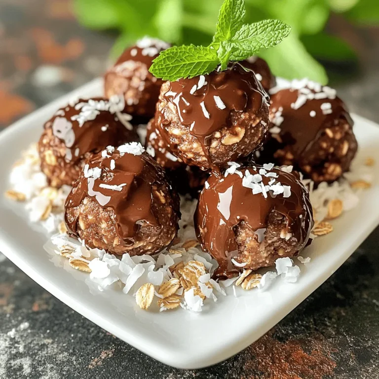 - 1 cup rolled oats - 1/2 cup almond butter - 1/4 cup honey or maple syrup - 1/4 cup cocoa powder - 1/4 cup dark chocolate chips - 1 teaspoon peppermint extract - 1/4 teaspoon salt - 1/4 cup shredded coconut (unsweetened) - Optional: 2 tablespoons chia seeds or ground flaxseed Gather these ingredients for your Chocolate Mint Energy Bites. Each one plays a key role in taste and nutrition. Rolled oats give a chewy texture and pack a lot of fiber. Using almond butter adds healthy fats. Honey or maple syrup sweetens while keeping the bites moist. Cocoa powder brings rich chocolate flavor. Dark chocolate chips make every bite delightful. Peppermint extract adds freshness. A pinch of salt boosts all the flavors. Shredded coconut gives a nice chew and a tropical twist. For an optional boost, chia seeds or ground flaxseed add omega-3s. These ingredients blend together to create a tasty, nutritious treat. By using the [Full Recipe], you can enjoy a simple and fun cooking experience! - High fiber content from oats - Healthy fats from almond butter - Antioxidants in dark chocolate These bites are not just delicious; they are good for you too! The oats provide fiber, which helps with digestion. Almond butter gives you healthy fats that keep you full longer. Dark chocolate is packed with antioxidants, which are great for your health. Eating these energy bites helps you feel energized and satisfied. Enjoy them as a snack or a quick breakfast! - Mixing the base ingredients Start by taking a large mixing bowl. Add 1 cup of rolled oats, 1/2 cup of almond butter, and 1/4 cup of honey or maple syrup. Mix these well until they blend into a sticky paste. - Incorporating additional flavors Next, add in 1/4 cup of cocoa powder, 1/4 cup of dark chocolate chips, and 1 teaspoon of peppermint extract. Don't forget to add 1/4 teaspoon of salt! Stir everything until you see a smooth, even mix. If you want an extra boost, toss in 2 tablespoons of chia seeds or ground flaxseed. - Rolling into bites Now it's time to form the mixture into bites. Use your hands to roll the mix into small balls, about 1 inch in diameter. Place these on a baking sheet lined with parchment paper. After you have shaped them all, refrigerate the bites for at least 30 minutes. This helps them set nicely. Once firm, store them in an airtight container. You can keep these bites fresh in the fridge for up to a week. - Mixing bowl - Measuring cups and spoons - Parchment paper These tools make the process easier and keep your kitchen tidy. For the full recipe, check out the detailed instructions provided earlier. To boost the mint taste, use more or less peppermint extract. Start by adding a little. Then, taste the mix. If you want it stronger, add more in small amounts. This way, you can find the right flavor for you. You can also swap sweeteners. If you like honey, it works great. But maple syrup adds a unique taste too. Try both and see which one you enjoy more. You can even use agave nectar for a different twist. To change the texture, you can play with the ingredients. If you want your bites chewier, add more almond butter. This makes them stickier and softer. For crunchier bites, add nuts or seeds. They give a nice bite and a fun texture contrast. Shredded coconut plays an important role too. It adds chewiness and a tropical flavor. Use unsweetened shredded coconut to keep it healthy. This ingredient can make your energy bites more interesting and tasty. {{image_2}} You can swap out the almond butter with other nut butters. Peanut butter works well too. Sunflower seed butter is great for nut-free diets. If you want a vegan option, use maple syrup instead of honey. Ensure your chocolate chips are dairy-free, too. These small changes can keep the flavor strong and the texture great. Adding nuts or seeds can give your energy bites a nice crunch. Try walnuts, pecans, or pumpkin seeds. They add healthy fats and protein. You can also mix in other extracts. Vanilla and almond extracts can change the taste. They give a nice twist to the chocolate and mint flavor. Just use these in small amounts to keep the balance. For more details, check out the Full Recipe. Store your chocolate mint energy bites in an airtight container. This helps keep them fresh. You can use glass containers or plastic ones with tight lids. Make sure to keep them in a cool, dry place. For longer storage, refrigeration is best. You can also freeze them for even more time. Just remember to label your container with the date. These energy bites last about a week in the fridge. If you freeze them, they can stay good for up to three months. Check for signs of spoilage. If they smell off or look dry, it’s time to toss them. Always trust your senses when it comes to food safety. Yes, you can! Many people like to use maple syrup. Agave nectar works too. If you need a low-sugar option, try stevia. Each sweetener will change the taste a bit. Adjust the amount based on your preference. Absolutely! These energy bites are packed with good things. They have oats, almond butter, and dark chocolate. Kids love the taste of chocolate and mint. Plus, they provide energy without added junk. These bites make a great snack for school or play. To make these energy bites gluten-free, use certified gluten-free oats. Most almond butter is gluten-free. Ensure your chocolate chips are also gluten-free. That way, everyone can enjoy these tasty bites without worry. You can find the detailed Chocolate Mint Energy Bites recipe [here](#). It includes all ingredients and steps to make these treats at home. In this blog post, we explored how to make tasty Chocolate Mint Energy Bites. You learned about the key ingredients, like rolled oats and almond butter, and their health benefits. We covered easy preparation steps and shared tips to enhance flavor and texture. You also found variations and storage tips to keep your bites fresh. These energy bites are simple, nutritious, and fun. Enjoy making them your own!