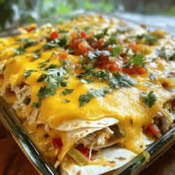 - 2 cups cooked chicken, shredded - 1 cup shredded cheddar cheese - 1 cup shredded Monterey Jack cheese The main ingredients bring flavor and texture to your quesadilla bake. Shredded chicken makes it hearty, while the cheddar and Monterey Jack cheeses create a rich, gooey filling. - 1 medium red bell pepper, diced - 1 medium onion, diced - Salsa and seasonings The red bell pepper and onion add sweetness and crunch. Seasonings like garlic powder and cumin deepen the flavor. Don’t forget salsa; it ties everything together with a zesty kick. - 8 flour tortillas - Olive oil for sautéing Flour tortillas hold all the tasty filling. Olive oil is key for sautéing the veggies, making them tender and delicious. This blend of ingredients creates the perfect base for your Chicken and Cheese Quesadilla Bake. For the complete list of ingredients and instructions, check the Full Recipe. - Preheat the oven to 375°F (190°C). - In a large skillet, heat 1 tablespoon of olive oil over medium heat. Add 1 medium diced onion and 1 medium diced red bell pepper. Sauté for about 5 minutes. The onion should be soft and clear. - In the same skillet, stir in 2 cups of shredded cooked chicken. Add 1 teaspoon of garlic powder, 1 teaspoon of cumin, and salt and pepper to taste. Mix well and cook for 2-3 more minutes. - Take a flour tortilla and layer it with a scoop of the chicken mixture and a sprinkle of both cheeses (1 cup of cheddar and 1 cup of Monterey Jack). Fold the tortilla in half and place it in the baking dish. Repeat this with the remaining tortillas until the dish is full. - Spread half of the salsa (1 cup) evenly across the bottom of a large baking dish. - Pour the remaining salsa over the top of the quesadillas. Sprinkle the rest of the cheese on top. - Bake in the preheated oven for 20-25 minutes. Look for the cheese to melt and bubble. It should be golden and delicious when done. This simple process leads to a tasty Chicken and Cheese Quesadilla Bake. You can find the full recipe in the section above. To make your quesadilla bake shine, ensure the filling spreads evenly. If you stuff too many ingredients in one spot, some bites may taste bland. Mix well so every tortilla gets a good balance of chicken and cheese. Adjust seasoning to your liking. Taste the filling before using it. You can add more salt, cumin, or garlic powder for a bolder flavor. Bake your quesadilla until the cheese melts and turns slightly golden. This step gives it a nice, crispy edge. If you bake it too long, the tortillas can become hard. After you take it out, let it rest for 5 minutes. This helps the cheese set and makes cutting easier. You want neat squares instead of a gooey mess! Garnish your bake with fresh cilantro for a pop of color and flavor. This adds a fresh taste that contrasts well with the cheese and chicken. You can also pair it with sour cream or guacamole. Both dips bring a creamy texture that complements the bake. Try serving it with some chips on the side for extra crunch. For the full recipe, check the details above. {{image_2}} You can change the protein in this dish easily. Substitute chicken with beef or black beans for a tasty twist. Shredded pork works well too. If you're looking for a vegetarian option, try using tofu. Tofu absorbs flavors nicely, making it a great choice. Cheese is a key part of this bake. Incorporate pepper jack cheese if you want some spice. It adds a nice kick! If you prefer a milder flavor, use mozzarella. It melts beautifully and pairs well with other ingredients. You can amp up the flavor with a few simple additions. Add jalapeños if you like heat. They bring a nice zing! You can also include corn or olives for extra texture. Both add a fresh crunch that makes every bite enjoyable. To keep your Chicken and Cheese Quesadilla Bake fresh, store leftovers in an airtight container. This helps to lock in moisture and flavor. I recommend eating it within 3-4 days for the best taste. After that, the quality might drop. You can freeze this dish for later enjoyment. First, allow it to cool completely. Then, wrap it tightly in plastic wrap or aluminum foil. Place it in an airtight container or freezer bag. For the best results, thaw it overnight in the fridge before reheating. This keeps the texture nice and helps the flavors stay fresh. To reheat, I suggest using the oven. Preheat your oven to 350°F (175°C). Place the quesadilla bake in an oven-safe dish and cover it with foil. Heat for about 20 minutes or until it’s warmed through. If you need a quick option, you can use the microwave. Just place a piece on a microwave-safe plate. Heat it for 1-2 minutes, but check often to avoid overcooking. Enjoy your meal just like it was fresh out of the oven! Yes, you can prepare this dish ahead of time. I suggest cooking the filling and assembling the quesadillas the day before. Store the assembled quesadillas in the fridge. When you're ready to bake, just add the salsa and cheese on top. Bake it straight from the fridge. This saves time and gives you a tasty meal on busy nights. To reheat quesadillas, the oven is best. Preheat your oven to 350°F (175°C). Place the quesadillas on a baking sheet and bake for about 10-15 minutes. This keeps them crispy. If you need a quicker option, use the microwave. Heat them for 30-60 seconds, but they may get soft. The oven gives better texture. Yes, you can use corn tortillas. They add a nice flavor. However, corn tortillas are more fragile. You may need to double-layer them to keep the filling inside. Adjust the baking time if needed. Make sure to keep an eye on them while baking. Enjoy the unique taste they bring to the dish! This blog post showed you how to make a delicious Chicken and Cheese Quesadilla Bake. We covered the key ingredients, from cooked chicken to cheese and spices. You learned step-by-step instructions, tips for perfecting the dish, and fun variations to try. Finally, I shared storage tips to keep your leftovers fresh. Enjoy creating your version of this tasty dish. It’s easy, fun, and sure to please!