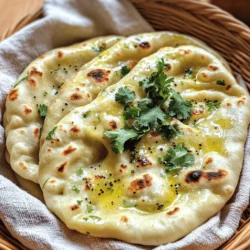 To make Easy Garlic Butter Naan, gather these key ingredients: - 2 cups all-purpose flour - 1 teaspoon baking powder - 1/2 teaspoon salt - 1/2 cup warm water - 1/2 cup plain yogurt - 3 tablespoons unsalted butter, melted - 3-4 cloves garlic, minced - 2 tablespoons fresh cilantro, chopped (for garnish) - 1 teaspoon nigella seeds or sesame seeds (optional) These ingredients work together to create that soft and fluffy naan we all love. The flour provides structure, while the yogurt keeps it moist. You can add a few optional ingredients to boost the taste: - 1 teaspoon nigella seeds or sesame seeds - A pinch of cayenne pepper for heat - Fresh herbs, like chopped parsley or mint These extras can elevate your naan and make it unique. Feel free to mix and match based on what you like. Not all ingredients are set in stone. Here are some swaps: - Use whole wheat flour instead of all-purpose for a healthier option. - Greek yogurt can replace regular yogurt for a thicker texture. - If you’re out of butter, olive oil works well. These substitutions can help you customize your naan based on what you have at home. Try different combinations to find your favorite! For the full recipe, check out the details above. To make the dough, start with a large bowl. Add 2 cups of all-purpose flour, 1 teaspoon of baking powder, and 1/2 teaspoon of salt. Mix them well. In another bowl, combine 1/2 cup of warm water and 1/2 cup of plain yogurt. Whisk these together until smooth. Slowly pour the yogurt mix into the flour mix. Use a spoon to stir until a soft dough starts to form. Next, knead the dough on a floured surface for about 5 minutes. You want it to be smooth and elastic. Once it's ready, place it in a lightly greased bowl and cover it with a clean kitchen towel. Let the dough rest for 1 hour in a warm spot. This helps it rise and become fluffy. After the dough has rested, divide it into 6 equal pieces. Shape each piece into a ball. Now, roll each ball into an oval or round shape about 1/4 inch thick. Make sure to keep the surface floured to avoid sticking. Heat a skillet or flat pan over medium-high heat. While it's heating, melt 3 tablespoons of unsalted butter in a small bowl. Mix in 3-4 cloves of minced garlic. When the skillet is hot, place one rolled naan in it. Cook for 1-2 minutes until you see bubbles forming. Flip the naan over and brush the cooked side with the garlic butter. Cook for another 1-2 minutes until it turns golden brown. Remove the naan from the skillet and keep it warm in a kitchen towel or a warm oven. Repeat this process with the rest of the dough until all naan is cooked. Before serving, sprinkle the naan with fresh cilantro. You can also add nigella seeds or sesame seeds for extra flavor. Serve the warm naan in a basket lined with a cloth. This keeps it fresh and cozy. Pair it with your favorite dipping sauces or curries for a perfect meal. Enjoy the garlic butter naan with your loved ones! For the full recipe, check the earlier section. To get soft naan, knead the dough well. Kneading builds gluten, making the naan chewy and soft. Let the dough rest for one hour. This helps the dough relax, making it easier to roll out. Roll it out to about 1/4 inch thick for the best results. When cooking, high heat is key. A hot skillet helps create those lovely bubbles. Melt your butter and mix in minced garlic. This mix is the star of your naan. Brush the garlic butter on the naan while it's hot. The heat helps the flavors blend in. If you want extra flavor, let the garlic sit in the butter for a bit before using. Fresh herbs, like cilantro, add a nice touch too. Sprinkle them on right before serving for a fresh look. If your naan is tough, check the kneading time. Too little kneading can lead to dense bread. If the dough sticks, add a little flour while rolling. To avoid burning, keep an eye on the skillet heat. If your naan is doughy inside, cook it longer on each side. Adjust the heat as needed. Remember, practice makes perfect! For more detailed steps, check the Full Recipe. {{image_2}} You can spice up your naan by adding herbs. Try mixing in dried herbs like oregano or thyme. Fresh herbs, such as rosemary or parsley, work well too. Add about one tablespoon of herbs to the dough. This will give your naan extra flavor. You can use this method with the original recipe for garlic butter naan. If you love cheese, this variation is a must-try. Simply take a portion of your dough and flatten it. Place a small amount of shredded cheese in the center. Fold the dough over the cheese and pinch it closed. Roll it out gently to keep the cheese inside. Cook as usual. The melted cheese adds a creamy texture and a delightful surprise! For a gluten-free naan, swap the all-purpose flour with a blend of gluten-free flours. You can use almond flour or coconut flour. Mix in a binding agent like xanthan gum to help with the texture. Be sure to follow the same steps in the recipe. Your gluten-free naan will be just as tasty and soft! I hope you find these variations fun to try! For the full recipe, check out the detailed instructions. To store leftover naan, first let it cool. Place it in a plastic bag or wrap it in foil. Keep it at room temperature for up to two days. If you want to keep it longer, move it to the fridge. Naan will stay fresh for four to five days in the fridge. When you’re ready to enjoy leftover naan, you have a few options. You can use a skillet for a quick reheat. Heat the skillet on medium heat, and add the naan for about 1 minute on each side. You can also use an oven. Preheat it to 350°F (175°C). Wrap the naan in foil and heat for about 10 minutes. Freezing naan is a great way to keep it fresh. First, let the naan cool completely. Then, stack the naan with parchment paper in between each piece. Wrap the stack tightly in plastic wrap. Place the wrapped naan in a freezer bag, and label it. Naan can stay in the freezer for up to three months. When you want to eat it, just reheat it straight from the freezer! You can make naan without yogurt by using milk or water instead. Mix 2 cups of flour, 1 teaspoon of baking powder, and 1/2 teaspoon of salt. Then blend 1/2 cup of warm water with the dry mix until it forms a dough. Knead the dough for about 5 minutes. Let it rest for 1 hour, then roll and cook as usual. Yes, you can use whole wheat flour for naan. It will give the naan a denser texture and a nutty flavor. Replace all-purpose flour with whole wheat flour in the same amount. You may need to adjust the water to reach the right dough consistency. Garlic butter naan pairs well with many dishes. You can enjoy it with curries, stews, or soups. It also goes great with yogurt sauces or dips. Try serving it with chicken tikka masala, lentil dal, or a spicy vegetable curry for a complete meal. Garlic butter naan lasts about 2-3 days at room temperature. Keep it in an airtight container or wrap it in foil to maintain freshness. For longer storage, you can freeze naan for up to 3 months. Just reheat it in a skillet or oven when ready to eat. For the full recipe of Easy Garlic Butter Naan, refer to the recipe section. You learned how to make easy garlic butter naan with simple steps. We covered ingredients, from the base to fun variations. You can now try spiced or cheese-stuffed naan, too. Remember the tips for perfect texture and flavor. Storing and reheating naan can help you enjoy it later. With these insights, you are ready to impress your friends and family. Naan makes any meal better. Get creative with your ingredients and enjoy every bite!