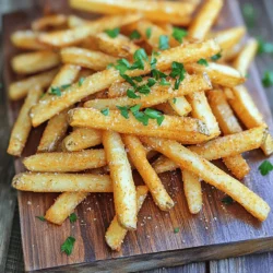 - 4 large russet potatoes - 2 tablespoons olive oil - 1 teaspoon garlic powder - 1 teaspoon onion powder - 1 teaspoon paprika - Salt and pepper to taste - Fresh parsley, chopped (for garnish) Choosing the right type of potatoes I always recommend using russet potatoes for fries. They have a high starch content. This starch helps make your fries crispy and fluffy inside. Look for potatoes that are firm and smooth. Avoid any with soft spots or blemishes. Alternatives to olive oil for seasoning Olive oil is great, but you can also use avocado oil. It has a high smoke point, making it perfect for air frying. Canola oil is another option that works well, but it lacks flavor. Recommended seasonings for added flavor You can get creative with seasonings! Try adding cayenne pepper for heat or Italian herbs for a twist. Parmesan cheese sprinkled on top after cooking can add a savory touch. Even a squeeze of lemon juice can brighten the flavors. Experiment and see what you like best! For the full recipe, check out the cooking instructions I mentioned earlier. Start by peeling the russet potatoes. If you like the skin, wash them well. Cut the potatoes into sticks about 1/4 inch thick. This size helps them cook evenly. After cutting, place the potato sticks in a large bowl. Cover them with cold water. Soak the potatoes for at least 30 minutes. This step removes extra starch and helps make the fries crispy. Next, preheat your air fryer to 400°F (200°C) for about 5 minutes. This step is key to getting that crispy texture. When the air fryer is hot, take the soaked potato sticks out of the water. Drain and pat them dry with a clean towel. Moisture can make your fries soggy. In a mixing bowl, toss the dried potato sticks with olive oil and seasonings like garlic powder, onion powder, paprika, salt, and pepper. Make sure they are evenly coated for great flavor. Place the seasoned potato sticks in the air fryer basket in a single layer. Avoid overcrowding, as this can lead to uneven cooking. If needed, cook in batches. Air fry the potatoes for 15-20 minutes. Shake the basket halfway through. This ensures they cook evenly. Look for that golden-brown color, which means they are ready. Once done, remove the fries and set them on a paper towel. This helps absorb any extra oil. To serve your fries, sprinkle them with freshly chopped parsley for a pop of color. You can pair them with various dips or meals. Ketchup is a classic choice, but try ranch or garlic aioli for a twist. These crispy fries make a great side for burgers, salads, or any meal. Enjoy every bite! For the complete recipe, check out the Full Recipe section. To get the crispiest fries, you must dry the potatoes well. After soaking them, use a clean kitchen towel. This step removes moisture, which leads to soggy fries. Drying is key! When air frying, follow these best practices: - Preheat the air fryer to 400°F (200°C). This helps cook fries evenly. - Shake the basket halfway through cooking. This ensures all sides get crispy. - Cook in a single layer. Avoid stacking fries to keep them from steaming. Overcrowding the air fryer basket is a common mistake. If you pile too many fries in, they won’t cook evenly. Always leave space for air to flow around each fry. Another mistake is misjudging the cooking time. Each air fryer is different, so check your fries early. Look for a golden-brown color and a crunchy texture. This way, you won’t end up with undercooked or burnt fries. For the full recipe, check out the Crispy Air Fryer French Fries section. {{image_2}} You can change the flavor of your fries in many ways. Here are some fun spice blends to try: - Cajun Spice: Mix paprika, cayenne pepper, and oregano for a kick. - Italian Blend: Use dried basil, oregano, and thyme for a fresh taste. - Chili Lime: Add chili powder and lime zest for a zesty twist. For dipping sauces, I recommend: - Classic Ketchup: A timeless favorite. - Garlic Aioli: Creamy and rich, it pairs well with fries. - Ranch Dressing: Cool and tangy, great for a dip. If you want to try other ways to cook fries, here are two options: - Making Fries in the Oven: Preheat your oven to 425°F (220°C). Spread the seasoned potato sticks on a baking sheet in a single layer. Bake for 30-35 minutes, flipping halfway through for even cooking. - Deep-Frying for Comparison: Heat oil in a deep fryer to 350°F (175°C). Fry the potato sticks in small batches for about 3-5 minutes until golden brown. Drain on paper towels to remove excess oil. These methods offer different textures and flavors. Each one can be fun to explore! For the full recipe, check out the detailed instructions above. To keep your fries crispy, store them in an airtight container. This method helps reduce moisture. You can also place a paper towel at the bottom of the container. It absorbs extra moisture and keeps the fries from getting soggy. You can store leftover fries in the fridge for up to three days. After that, they may lose their taste and texture. If you think you won’t eat them soon, consider freezing them. Place fries in a freezer bag and remove as much air as possible. They can last up to three months in the freezer. To bring back the crispiness, reheat fries in the air fryer. Set it to 350°F (175°C) and cook for about 5-7 minutes. Shake the basket halfway through to ensure even heat. You can also use an oven for reheating. Preheat the oven to 400°F (200°C) and spread fries on a baking sheet. Bake for about 10 minutes, turning them halfway. Avoid using a microwave, as it can make fries soggy. To make your air fryer fries crispy, soak the cut potatoes in cold water for at least 30 minutes. This helps remove excess starch. After soaking, dry the potatoes well with a towel. Moisture is the enemy of crispiness. Toss the dry potato sticks in olive oil and seasonings. This adds flavor and helps them crisp up in the air fryer. Make sure not to overcrowd the basket; this allows hot air to circulate around the fries evenly. Flip or shake the basket halfway through the cooking time for even browning. Yes, you can use other types of potatoes! While russet potatoes are ideal for fries, Yukon Gold or sweet potatoes work too. Yukon Golds give a creamier texture, while sweet potatoes add a unique flavor. Just keep in mind that the cook time might differ slightly. Cut them into similar-sized sticks for even cooking. Olive oil is a great choice for air frying. It has a high smoke point and adds a nice flavor. You can also use canola or avocado oil. Both have high smoke points too. Avoid oils that are low in smoke points like sesame or flaxseed oil. Using high-quality oil enhances the taste of your fries while ensuring they crisp up nicely. In this blog post, we explored how to make perfect air fryer fries. We covered the best ingredients, like russet potatoes, olive oil, and tasty seasonings. I shared step-by-step instructions, important tips for crispiness, and ways to avoid common mistakes. You learned about storage, reheating techniques, and variations. Now you have the tools to create delicious fries at home. Enjoy experimenting with flavors and serving them with your favorite meals!