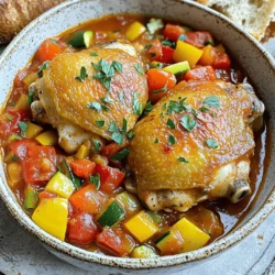 - 4 chicken thighs (bone-in, skin-on) - 2 tablespoons olive oil - 1 medium onion, chopped - 3 garlic cloves, minced - 1 bell pepper (any color), sliced - 1 zucchini, sliced - 1 can (14 oz) diced tomatoes (with juice) - 1 cup chicken broth - 1 teaspoon dried oregano - 1 teaspoon dried basil - Salt and pepper to taste - Fresh parsley, chopped (for garnish) For this Easy Chicken Cacciatore, I use chicken thighs. They stay juicy and packed with flavor. You can buy them bone-in and skin-on for the best taste. The skin adds a crispy texture when you brown it. Next, I grab some fresh vegetables. Onion and garlic are key aromatics that build the base. I love using a bell pepper for sweetness and a zucchini for extra color. These veggies soak up all the tasty juices. The sauce comes together with diced tomatoes and chicken broth. These bring a rich and hearty flavor. I add dried oregano and basil for that classic taste of Italian cuisine. Don’t forget to season with salt and pepper! Finally, for a lovely touch, I sprinkle fresh parsley on top. It adds color and a fresh taste. You can find the full recipe linked above to guide you through the cooking process. - Prepping the chicken and vegetables Start with four chicken thighs. Make sure they are bone-in and skin-on. Rinse them under cold water and pat them dry with a paper towel. This step keeps the chicken juicy. Next, chop one medium onion and three garlic cloves. Slice one bell pepper and one zucchini. - Browning the chicken thighs In a large skillet, heat two tablespoons of olive oil on medium-high heat. Season the chicken thighs with salt and pepper. Place them skin-side down in the hot oil. Let them cook for about 5 to 7 minutes. The skin should turn golden brown. Then flip them over and brown the other side for another 5 minutes. Once done, remove the chicken from the skillet and set it aside. - Sautéing the aromatics and vegetables In the same skillet, add the chopped onion and minced garlic. Sauté for 2 to 3 minutes. You want the onion to turn translucent and fragrant. Now, toss in the sliced bell pepper and zucchini. Cook for an additional 3 to 4 minutes until they soften a bit. - Combining ingredients to create the sauce Stir in the can of diced tomatoes along with their juice. Add one cup of chicken broth, one teaspoon of dried oregano, and one teaspoon of dried basil. Mix everything well to combine the flavors. - Cooking time and heat adjustments Return the browned chicken thighs to the skillet. Nestle them into the vegetable mix. Cover the skillet and let it simmer on low heat for about 30 minutes. This allows the flavors to blend. Make sure the chicken reaches an internal temperature of 165°F. Taste the sauce and adjust the seasoning with salt and pepper as needed. For the full recipe, check the [Full Recipe]. To make juicy chicken, choose bone-in, skin-on thighs. They stay moist during cooking. Brown them well for flavor. This step adds a nice crust, making the dish richer. For sauce consistency, you can adjust it easily. If it’s too thick, add more chicken broth. If it’s too thin, cook it uncovered for a few minutes. This helps it thicken up nicely. When it comes to pairing, crusty bread is a great choice. It soaks up the sauce well. You can also serve this dish over pasta or rice for a heartier meal. Feel free to add a side salad for some crunch. For the full recipe, check out the section above. Enjoy your cooking! {{image_2}} You can make chicken cacciatore your own. Start by using different proteins. Turkey thighs work well if you want a leaner option. You can even swap the chicken for hearty mushrooms or lentils for a vegetarian dish. Next, think about the vegetables. While the recipe calls for bell peppers and zucchini, you can add more. Try mushrooms, carrots, or even spinach. This gives your dish more color and flavor. Adjust the spice level to fit your taste. If you like heat, add crushed red pepper flakes. For a milder dish, skip the spice. You can also use smoked paprika for a unique twist. These variations let you tailor the dish to your family's likes. With the full recipe in hand, the possibilities are endless! To keep your Easy Chicken Cacciatore fresh, follow these tips. First, let the dish cool down to room temperature. Once it cools, store leftovers in an airtight container. You can place it in the fridge for up to three days. If you want to save it for longer, freezing works well too. Portion the chicken and sauce into freezer-safe bags. Try to remove as much air as possible before sealing. You can freeze it for up to three months. When you’re ready to eat, just thaw it overnight in the fridge. For reheating, use a stovetop or microwave. If you use the stove, heat it gently over low heat. Add a splash of chicken broth for moisture. Stir occasionally until it is heated through. If using a microwave, cover the container and heat in short bursts. This ensures even heating and keeps the chicken moist. By following these steps, you can enjoy your Easy Chicken Cacciatore any time! For the full recipe, check out the details above. Can I make Easy Chicken Cacciatore ahead of time? Yes, you can make Easy Chicken Cacciatore ahead of time. Just cook it fully and let it cool. Store it in the fridge for up to three days. Reheat it on the stove or in the microwave. The flavors will deepen as it sits. This makes it a great meal prep option. What can I serve with this dish? You can serve Easy Chicken Cacciatore with various sides. Here are some ideas: - Crusty bread for dipping - Pasta, like spaghetti or penne - Rice for a hearty option - A fresh green salad for balance Each option enhances the dish and adds texture. How can I adjust the recipe for dietary restrictions? To adjust for dietary needs, consider these swaps: - Use skinless chicken for a lighter option. - Substitute low-sodium chicken broth if you watch your salt. - For a vegan version, swap chicken with mushrooms or tofu. - Use gluten-free pasta or bread if needed. These changes keep the dish tasty while fitting your diet. What is the origin of Chicken Cacciatore? Chicken Cacciatore comes from Italy, meaning "hunter's chicken." It features ingredients that hunters would use, like vegetables and herbs. Each region in Italy has its twist, making it a beloved dish. The mix of chicken, tomatoes, and herbs reflects the rustic cooking style of Italian homes. Easy Chicken Cacciatore is a simple yet flavorful dish. We covered key ingredients, preparation steps, and cooking tips to make it perfect. You can adjust this recipe to fit your taste and needs. Proper storage techniques extend its freshness. Remember, you can make this dish ahead or customize it with your favorite add-ins. Enjoy the warm, rich flavors of this classic meal. It’s a recipe everyone loves!