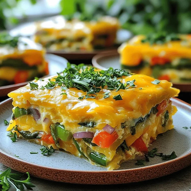 - 6 large eggs - 1 cup milk (or non-dairy milk) - 2 cups diced bread (whole grain or sourdough) - 1 cup bell peppers, diced (red and green) - 1 cup spinach, chopped - 1/2 cup red onion, diced - 1 cup shredded cheese (cheddar or a blend) - 1 teaspoon garlic powder - 1 teaspoon onion powder - Salt and pepper to taste - 1 tablespoon olive oil (for sautéing) - Fresh herbs (like parsley or chives) for garnish, optional To make the Easy Breakfast Casserole, you need a few simple ingredients. You start with six large eggs. They provide the base for our dish. You will also need one cup of milk, which can be regular or non-dairy. This helps make the casserole creamy. Next, grab two cups of diced bread. Whole grain or sourdough works best. They add texture and heartiness to your meal. Now, add one cup of diced bell peppers. You can mix red and green for color. One cup of chopped spinach adds a fresh touch. Then, you need half a cup of diced red onion for flavor. To finish it off, use one cup of shredded cheese. Cheddar is a great choice, but feel free to use a blend. You will also need garlic powder and onion powder, each at one teaspoon. Don’t forget salt and pepper to taste. Lastly, have one tablespoon of olive oil ready for sautéing. These ingredients blend to create a delicious, filling breakfast casserole. If you want to see how to put it all together, check out the Full Recipe. 1. Preheat your oven to 350°F (175°C). This step is key for a good bake. 2. In a large skillet, heat 1 tablespoon of olive oil over medium heat. Add 1/2 cup of diced red onion and 1 cup of diced bell peppers. Sauté these veggies until they soften, which takes about 5 minutes. 3. Next, stir in 1 cup of chopped spinach and cook for about 2 minutes. This helps wilt the spinach and blend the flavors. 4. In a large mixing bowl, whisk together 6 large eggs, 1 cup of milk, 1 teaspoon of garlic powder, 1 teaspoon of onion powder, and salt and pepper to taste. Mix until smooth. 5. Add the sautéed veggies to the egg mixture. Then, fold in 2 cups of diced bread and half of the 1 cup of shredded cheese. Gently mix until the bread is coated well. 1. Grease a 9x13 inch baking dish and pour the mixture into it. Spread the mixture evenly across the dish. 2. Top with the remaining cheese. This creates a nice, cheesy crust on top. 3. Bake in the preheated oven for 35-40 minutes. Check for doneness by inserting a toothpick in the center. It should come out clean when ready. 1. Once baked, let the casserole cool for a few minutes before slicing. This helps it set better. 2. Serve warm and cut into squares. You can also garnish with fresh herbs like parsley or chives for a pop of color and flavor. Sautéing vegetables makes a big difference. It unlocks their flavors and adds depth. Start with onions and peppers. Cook them in olive oil until soft. This step takes about five minutes. Then, add spinach and cook for two more minutes. This softens the spinach and makes it tasty. For the egg mixture, you want a smooth blend. Whisk together eggs, milk, garlic powder, and onion powder. Make sure it is well mixed. The right consistency helps the casserole set properly. Baking at the right temperature is key. Preheat your oven to 350°F. This ensures even cooking. Bake for 35 to 40 minutes. Watch for a golden top. A toothpick should come out clean when done. To avoid over-baking, set a timer. Check the casserole a few minutes early. If the edges are browning too fast, cover them with foil. Adding herbs and spices boosts flavor. Try fresh parsley, chives, or thyme. These herbs brighten the dish. You can also use garlic powder and onion powder for extra taste. Cheese makes casseroles creamy and rich. Cheddar is a great choice, but feel free to mix it up. Try mozzarella or a blend of your favorites. This adds a unique twist to each bite. For the complete recipe, check out the [Full Recipe]. {{image_2}} You can change the veggies in your casserole. Here are some tasty options: - Mushrooms - Zucchini - Broccoli - Cherry tomatoes Instead of bread, try these options: - Croissants - Bagels - Gluten-free bread - Tortillas Make this dish gluten-free. Use gluten-free bread instead of regular bread. For a dairy-free option, swap milk for a non-dairy milk like almond or oat. You can also skip the cheese or use a dairy-free cheese. Want more protein? Add these to your casserole: - Cooked sausage - Crispy bacon - Diced ham - Tofu for a vegetarian option You can give your casserole a fun twist. For a Southwest-style, add: - Black beans - Corn - Chopped jalapeños - Spices like cumin and chili powder Try a Mediterranean twist by adding: - Feta cheese - Kalamata olives - Sun-dried tomatoes - Fresh herbs like basil or oregano These variations make your breakfast casserole exciting and unique. Check out the Full Recipe for more details! To keep your breakfast casserole fresh, place it in an airtight container. Make sure it cools down first. Store it in the fridge for up to five days. If you have more than you can eat, freezing is a great option too. Cut the casserole into portions. Wrap each piece tightly in plastic wrap, then place them in a freezer-safe bag. This keeps them safe from freezer burn. You can heat the casserole in the oven or microwave. For the oven, preheat it to 350°F (175°C). Place the casserole in a baking dish and cover it with foil. Heat for about 20 minutes. This helps maintain the texture. In the microwave, place a portion on a plate and cover it. Heat for 1-2 minutes, checking every 30 seconds. Make sure to stir it halfway through to keep the flavors even. Your breakfast casserole lasts about five days in the fridge. After that, it may start to spoil. Look for signs like unusual smells or mold. If it looks off or smells funny, it’s best to throw it away. Enjoy your delicious breakfast casserole while it’s fresh! For a detailed guide on making this dish, check the Full Recipe. Yes, you can make this casserole ahead of time. To do this, prepare the casserole as directed up to the baking step. Instead of baking it right away, cover it with plastic wrap or foil and place it in the fridge. You can bake it the next day. Just make sure to add a few extra minutes to the baking time. This method keeps the flavors fresh and makes mornings easier. To serve fewer people, you can scale down the ingredient amounts. For example, if you want to make a smaller casserole for three, use three eggs and half a cup of milk. Adjust the bread and veggies as well. You can keep the same ratios, so it still tastes great. Use a smaller baking dish, like an 8x8 inch one, to fit your smaller recipe. This casserole pairs well with many side dishes. You can serve it with fresh fruit, like berries or melon. A light salad with greens adds a nice touch, too. For drinks, consider orange juice or a hot cup of coffee. These options balance the meal and add brightness to your breakfast. Yes, this recipe is great for meal prep. You can portion out the casserole into individual servings after it cools. Store these portions in airtight containers. When you want to eat, just reheat in the microwave or oven. This keeps your meals quick and easy during busy days. It also helps you enjoy a tasty, homemade breakfast anytime. This blog post showed you how to create a tasty breakfast casserole. You learned about the best ingredients, tools, and steps to make it. I provided helpful tips for flavor and storage. Feel free to swap ingredients or adjust for your diet. Remember, this dish is great for meal prep or sharing. Make it ahead and enjoy a warm, filling meal any day. With these steps, you can impress yourself and others with a delicious dish that everyone will love. Cook and enjoy!