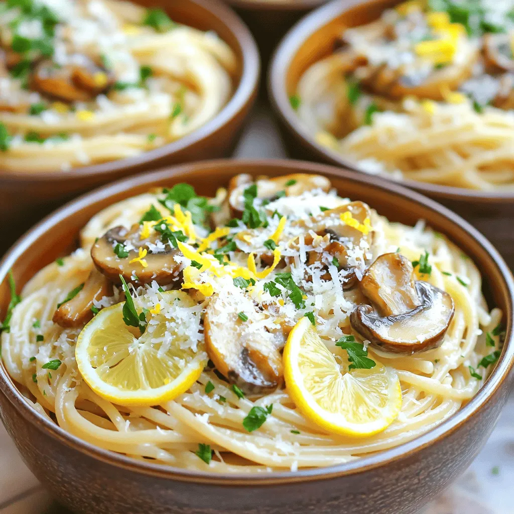 To make Garlic Butter Mushroom Pasta, gather these simple ingredients: - 300g spaghetti or fettuccine - 400g fresh mushrooms (button or cremini), sliced - 4 tablespoons unsalted butter - 4 cloves garlic, minced - 1/2 teaspoon red pepper flakes (optional) - Salt and pepper to taste - 1/4 cup freshly grated Parmesan cheese - 2 tablespoons chopped fresh parsley (for garnish) - Zest of 1 lemon The main star of this dish is the garlic butter sauce. It gives flavor and richness. Butter and garlic work together to create a lovely aroma. Fresh mushrooms add texture and depth. They soak up the butter and garlic well. Pasta binds everything together, making each bite delightful. You can customize this dish to suit your taste. Here are a few ideas: - Add cooked chicken or shrimp for protein. - Toss in spinach or cherry tomatoes for extra color. - Mix in nuts like pine nuts or walnuts for crunch. - Use fresh herbs like basil or thyme for a fresh twist. Feel free to get creative with these add-ins. Each option brings a new flavor to your dish. Start by boiling water in a large pot. Add salt to the water. This adds flavor to the pasta. Once boiling, add 300g of spaghetti or fettuccine. Cook the pasta according to the package instructions. Aim for al dente, which means it should be firm to the bite. When done, save 1 cup of the pasta water. Then drain the pasta and set it aside. In a large skillet, melt 4 tablespoons of unsalted butter over medium heat. Add 4 cloves of minced garlic and optional red pepper flakes. Sauté this mix for about one minute. You want it fragrant, not brown. Next, add 400g of sliced mushrooms. Stir and cook for 5 to 7 minutes. The mushrooms should be tender and golden brown. Season them with salt and pepper to taste. Now, lower the heat. Add the drained pasta into the skillet with the mushrooms. Toss everything together well. The goal is to coat the pasta in the garlic butter sauce. If it looks dry, add some of the reserved pasta water. Do this slowly, one splash at a time, until you reach your desired texture. Add the zest of one lemon and 1/4 cup of grated Parmesan cheese. Mix until the cheese melts into the pasta. Finally, take it off the heat. Garnish with chopped parsley and more Parmesan, if you like. For the full recipe, check out the details above. Enjoy your rich and flavorful garlic butter mushroom pasta! To make your pasta tasty, use good salt in the water. It should taste like the sea. This adds flavor to the noodles as they cook. Choose fresh mushrooms for the best taste. Button or cremini mushrooms work great in this dish. Slice them evenly for a nice look and even cooking. Cook your pasta until it is al dente. This means it should be firm to the bite. Follow the package instructions for timing. For the mushrooms, cook them for about 5-7 minutes. They should be golden brown and tender. If you cook them too long, they may turn mushy. Serve the pasta in deep bowls. This helps keep the sauce from spilling. Drizzle extra melted garlic butter on top for a rich flavor. Add fresh parsley to make the dish look nice. A sprinkle of Parmesan cheese enhances the taste. For a zesty kick, add lemon wedges on the side. This will brighten up the dish. For the full recipe, check out the complete instructions above. {{image_2}} You can enjoy this dish fully as a veggie delight. The recipe already shines with mushrooms, but you can add more veggies. Think about adding spinach, zucchini, or bell peppers. Just sauté them with the mushrooms. This makes the dish colorful and packed with nutrients. Want to make this meal heartier? You can add proteins like chicken, shrimp, or tofu. For chicken, cook it in the skillet before adding the garlic and mushrooms. For shrimp, toss them in after the garlic and let them cook until pink. Tofu works great too; just cube it and sauté until golden. This gives a nice boost to your meal. If you love heat, ramp up the spice! You can add more red pepper flakes or even a dash of hot sauce. If you want it milder, skip the red pepper flakes. You can also use sweet peppers for flavor without the heat. Adjusting spice lets you control the flavor and heat in your dish. For the full recipe, check out the Garlic Butter Mushroom Pasta instructions above. Store leftover Garlic Butter Mushroom Pasta in an airtight container. Keep it in the fridge. Use it within three days for the best taste. Before storing, let it cool to room temperature. This helps prevent excess moisture. You can freeze this pasta dish for later use. Place it in a freezer-safe container. Make sure to leave space for expansion. It can last up to three months in the freezer. To ensure the best quality, wrap it in plastic wrap first, then place it in a container. To reheat, it’s best to thaw the pasta overnight in the fridge. Heat it in a skillet over low heat. Add a splash of water or extra butter to keep it moist. Stir often until it’s warmed through. You can also microwave it, covering it with a damp paper towel. This helps keep it from drying out. Follow these guidelines to enjoy a delicious meal anytime! For the complete cooking method, check the Full Recipe. Yes, you can use dried pasta. Both types work well. Dried pasta takes longer to cook. Follow the package instructions for the best results. Fresh pasta is softer and cooks faster. You might need to adjust cooking times. To make this dish vegan, swap the butter for a plant-based alternative. Use vegan Parmesan or nutritional yeast instead of cheese. This keeps the flavor rich and creamy. You can also add some lemon juice for a zesty kick. The dish will still be delicious and satisfying. I recommend using button or cremini mushrooms. They have great flavor and texture. You can also try shiitake or portobello mushrooms for a different taste. Mix different types for added depth. Fresh mushrooms will give you the best flavor in this dish. This blog post covered a tasty pasta recipe with detailed steps and tips. We explored main ingredients and optional add-ins for your taste. I shared how to cook the pasta, sauté garlic, and mushrooms effectively. You learned helpful tips for flavor and cooking time. We also discussed variations, storage info, and answered common questions. In cooking, small changes make big flavors. Enjoy trying new ingredients and methods! You have the tools to make this dish your own. Happy cooking!