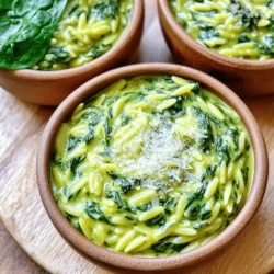For Creamy Spinach Orzo, you will need: - 1 cup orzo pasta - 2 cups fresh spinach, roughly chopped - 1 cup heavy cream - 1 tablespoon olive oil - 3 cloves garlic, minced - 1/2 cup grated Parmesan cheese - 1/4 teaspoon nutmeg - Salt and pepper to taste - Optional: chili flakes for added spice These ingredients blend together to create a rich and creamy dish that warms the soul. You can easily adjust the ingredients based on what you have: - Use whole wheat orzo for a healthier option. - Swap heavy cream with coconut milk for a lighter taste. - If you don’t have Parmesan cheese, try Pecorino or nutritional yeast for a vegan twist. - Fresh spinach can be replaced with frozen spinach; just thaw and drain it well. - For a garlic-free option, use garlic powder instead of fresh garlic. Adjustments keep the dish fresh while still delivering a comforting feel. This dish serves four and has: - Calories: Approximately 400 per serving - Protein: 12 grams - Carbohydrates: 50 grams - Fat: 20 grams - Fiber: 2 grams Each serving provides rich flavors with a good balance of nutrients. You can enjoy this dish knowing it's both comforting and satisfying. For the full recipe, refer to the provided link. First, grab a large pot and fill it with water. Add a generous amount of salt for flavor. Bring the water to a boil. Once boiling, add 1 cup of orzo pasta. Cook it according to the package instructions until it's al dente. This usually takes about 8-10 minutes. Once cooked, drain the orzo in a colander and set it aside. In the same pot, pour in 1 tablespoon of olive oil and heat it over medium heat. Add 3 cloves of minced garlic. Sauté the garlic for about 1-2 minutes. You want it fragrant but not browned. Next, toss in 2 cups of roughly chopped fresh spinach. Cook the spinach until it wilts, which should take about 2-3 minutes. After that, pour in 1 cup of heavy cream. Stir it well to mix and allow it to warm through. Now, it's time to bring it all together. Add the drained orzo back into the pot with the spinach and sauce. Stir in 1/2 cup of grated Parmesan cheese and 1/4 teaspoon of nutmeg. Mix everything until the cheese melts and the sauce becomes creamy. Season with salt and pepper to taste. If you like a little heat, feel free to add some chili flakes. Give it a final stir, then remove from heat. Let it sit for a couple of minutes to thicken. Don't forget to check out the Full Recipe for more details on serving and presentation! To get a creamy texture in your creamy spinach orzo, use heavy cream. It makes a big difference. Make sure to warm the cream slowly. If you add it too fast, it might curdle. Mixing in Parmesan cheese adds flavor and creaminess. Stir well to help it melt evenly. If you want it even creamier, try adding a bit of pasta water. This helps blend everything together smoothly. One mistake is overcooking the orzo. Follow the package instructions closely. You want it al dente, so it holds its shape. Another mistake is not seasoning enough. Salt and pepper enhance the flavors. Don't skip these! Lastly, be careful with the garlic. If you burn it, the taste will be bitter. Sauté it just until fragrant. To boost the flavor, add a pinch of nutmeg. It adds warmth and depth. You can also try lemon juice for brightness. A squeeze near the end gives a fresh twist. For spice lovers, chili flakes are a great option. They add a kick without overpowering the dish. For more flavor, consider using vegetable broth instead of water for the orzo. It’s a simple swap that makes a big difference. For the full recipe, check out the detailed instructions above. {{image_2}} You can easily add protein to your creamy spinach orzo. Chicken, shrimp, or tofu works well. Simply cook your chosen protein in the pot before adding garlic. Cook until done, then remove it and set it aside. After you add the spinach and cream, mix the protein back into the dish. This adds flavor and makes your meal more filling. If you want a vegetarian twist, you can swap orzo for whole wheat orzo. You can also use other veggies. Try mushrooms, bell peppers, or peas. These not only add color but also nutrition. You can even toss in some cooked lentils for added protein. This keeps your dish hearty and satisfying while staying meat-free. To change the flavors, try adding herbs or spices. Fresh basil or thyme can brighten the dish. For a little heat, sprinkle in some red pepper flakes. If you enjoy a tangy flavor, squeeze in some lemon juice just before serving. These small tweaks can make your creamy spinach orzo unique every time. For more ideas, check out the Full Recipe. After enjoying your creamy spinach orzo, you might have some left. To store leftovers, let the dish cool to room temperature. Then, transfer the orzo into an airtight container. This keeps it fresh and safe. Place the container in the fridge. It should stay good for about 3 days. When you're ready to enjoy your leftover creamy spinach orzo, reheating is easy. You can use the stove or microwave. If using the stove, add a splash of water or cream to keep it moist. Heat over low heat, stirring often. In the microwave, cover the dish with a microwave-safe lid. Heat in 30-second intervals, stirring in between, until warm. Want to save some for later? You can freeze creamy spinach orzo! First, let it cool completely. Then, portion it into freezer-safe bags or containers. Remove as much air as possible. Label each bag with the date. The orzo can last up to 2 months in the freezer. To reheat, thaw overnight in the fridge. Then, follow the reheating tips above for the best results. You can pair Creamy Spinach Orzo with many yummy dishes. A simple grilled chicken adds great protein. You can also serve it with roasted vegetables for a colorful plate. If you want a light meal, a fresh salad works well too. For a warm touch, garlic bread is a favorite. The creamy orzo shines next to these sides, making a perfect dinner. Yes, you can make this dish ahead of time! Cook the orzo and prepare the sauce. Store them separately in airtight containers. When you are ready to eat, just heat the sauce and mix in the orzo. This keeps the orzo from getting mushy. Enjoy a quick meal that still tastes fresh! To make Creamy Spinach Orzo dairy-free, swap out the heavy cream. Use coconut cream or a dairy-free cream alternative. For cheese, try nutritional yeast for a cheesy flavor. You can also use a plant-based cheese. These small changes keep the dish rich and creamy without dairy. Enjoy every bite without worry! This blog post covered all you need to know about making creamy spinach orzo. We discussed key ingredients and substitutions, as well as helpful nutritional info. You learned the step-by-step cooking process, plus key tips for a creamy texture. We also explored variations and storage methods. In summary, creamy spinach orzo is easy to make and enjoy. Experiment with flavors and ingredients to make it your own. Happy cooking!