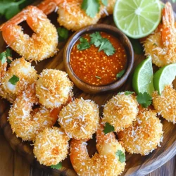 - 1 pound large shrimp, peeled and deveined - 1 cup shredded coconut (sweetened or unsweetened based on preference) - ½ cup panko breadcrumbs - ½ teaspoon garlic powder - ½ teaspoon paprika - 1 teaspoon salt - ½ teaspoon black pepper - 2 large eggs, beaten - ½ cup all-purpose flour - Cooking spray To make air fryer coconut shrimp, you need fresh, large shrimp. Make sure they are peeled and deveined for easy eating. The shredded coconut gives a nice crunch and adds sweetness. You can choose sweetened or unsweetened based on your taste. Panko breadcrumbs are key for that light and crispy texture. They are different from regular breadcrumbs. Panko stays crisp longer, which is perfect for air frying. For flavor, we add garlic powder and paprika. Garlic powder gives a nice taste without being too strong. Paprika adds a little color and warmth. Don’t forget salt and black pepper. They help to bring out all the flavors. Next, we set up our breading station. You will need beaten eggs and all-purpose flour. The eggs help the coconut and panko stick well to the shrimp. The flour gives an extra layer of crunch. A light spray of cooking spray on top helps the shrimp get even crispier. You can find the full recipe at the end of this section if you want to dive deeper into the cooking process. First, preheat your air fryer to 400°F (200°C). This step is key to getting your shrimp crispy. It helps the shrimp cook evenly and gives them a nice crunch. Next, set up a breading station. You need three bowls for this. In one bowl, place ½ cup of all-purpose flour. In the second bowl, beat two large eggs. In the last bowl, mix 1 cup of shredded coconut, ½ cup of panko breadcrumbs, ½ teaspoon of garlic powder, ½ teaspoon of paprika, 1 teaspoon of salt, and ½ teaspoon of black pepper. This mixture adds flavor and texture. Now it’s time to coat the shrimp. Dredge each shrimp in the flour first. Then dip it into the beaten eggs. Finally, coat it with the coconut-panko mixture. Press gently to make sure it sticks well. Place the breaded shrimp in a single layer in the air fryer basket. Lightly spray the tops with cooking spray. This helps them crisp up nicely. Cook the shrimp for 8-10 minutes. Make sure to flip them halfway through. This way, they cook evenly and turn golden brown. Remove the coconut shrimp from the air fryer. Let them cool for a couple of minutes before serving. Enjoy your crispy and flavorful treat! For the full recipe, check the earlier section. To get that perfect crunch on your coconut shrimp, use cooking spray. This step is key! A light mist helps the coating brown and crisp up nicely. Without it, the shrimp might turn out soggy. Also, avoid overcrowding the basket. If you add too many shrimp at once, they won’t cook evenly. They need space to breathe and crisp up. Cook them in batches if you need to. Each shrimp deserves its moment in the air fryer! Look for visual cues to check if your shrimp are done. They should be golden brown and crispy on the outside. The shrimp will also curl into a C shape when they’re ready. If they look pale or straight, give them a little more time. Don’t rush this step! Perfectly cooked shrimp have a nice bounce and are safe to eat. For a fun presentation, serve your coconut shrimp on a large platter. Add a bowl of sweet chili sauce for dipping. It adds a nice kick and complements the shrimp well. Garnish with fresh cilantro and lime wedges. This not only looks great but also adds fresh flavors. Don’t forget to check the Full Recipe for more details on making this dish! {{image_2}} You can easily change the taste of your coconut shrimp. Here are two fun ideas: - Spicy Coconut Shrimp: Add cayenne pepper to your coconut-panko mix. This gives a nice kick to each bite. Start with 1/4 teaspoon and adjust to your heat level. - Sweet Coconut Shrimp: For a sweeter treat, mix in extra brown sugar. This will make the shrimp caramelize nicely. Just add 1-2 tablespoons to the coconut mixture. You can adapt this recipe to fit different diets: - Gluten-Free Options: If you need a gluten-free choice, use almond flour instead of all-purpose flour. It gives a nice nutty flavor and works well for breading. - Vegan Alternatives: To make this dish vegan, swap the shrimp for firm tofu. Cut the tofu into pieces and follow the same breading process. It will absorb the flavors and give you a tasty snack. Coconut shrimp pairs well with many sides. Here are some great options: - Rice: Serve it with jasmine or coconut rice for a tropical vibe. - Salad: A fresh green salad with lime vinaigrette adds a crisp contrast. - Dipping Sauces: Sweet chili sauce or mango salsa complements the shrimp perfectly. Try these variations and sides to make your dish unique. For the full recipe, check out the detailed instructions above! To store leftovers properly, let the shrimp cool first. Then, place them in an airtight container. This helps keep them fresh. Store them in the fridge for up to three days. If you want to keep them longer, consider freezing them. To reheat your coconut shrimp, the air fryer works best. Set it to 375°F (190°C). Heat for about 5 minutes. This keeps them crispy and warm. You can also use an oven. Place them on a baking sheet and cover lightly with foil. Bake at 350°F (175°C) for 10 minutes. This method also helps maintain crispiness. To freeze, first cool the shrimp completely. Arrange them in a single layer on a baking sheet. Freeze for a few hours until solid. Then, transfer them to a freezer bag. Remove as much air as possible. They can stay fresh in the freezer for up to three months. When you're ready to eat, thaw them in the fridge overnight before reheating. For the full recipe, check out the complete guide to making these tasty snacks. Cook the shrimp in the air fryer at 400°F (200°C). It takes about 8 to 10 minutes. Flip the shrimp halfway through to ensure even cooking. Look for a golden brown coat to know they are done. Yes, you can use frozen shrimp. Just remember to thaw them first. Place the shrimp in the fridge overnight or run them under cold water for a quick thaw. This helps the breading stick better. Coconut shrimp tastes great with different sauces. Try these popular options: - Sweet chili sauce - Pineapple salsa - Honey mustard - Spicy mayo Each sauce adds a fun twist to your meal. You can use regular breadcrumbs, but panko gives a better crunch. Panko is lighter and crispier. Regular breadcrumbs may make the shrimp less crunchy, so keep that in mind. Yes, you can prep ahead. Bread the shrimp and store them in the fridge for a few hours. Just cook them right before serving. This keeps them fresh and crispy. If you want to prep even more, you can freeze the breaded shrimp. Thaw and cook them when ready. Check out the Full Recipe for more details. We covered how to make crispy coconut shrimp using an air fryer. You learned the key ingredients and how to set up the breading station. We discussed tips for perfect crispiness and various flavor adaptations. The storage and reheating instructions ensure you enjoy your shrimp later. Try these ideas to make your dish special. Experiment with spices and sides to suit your taste. With these steps, you can create a tasty meal that impresses. Happy cooking!