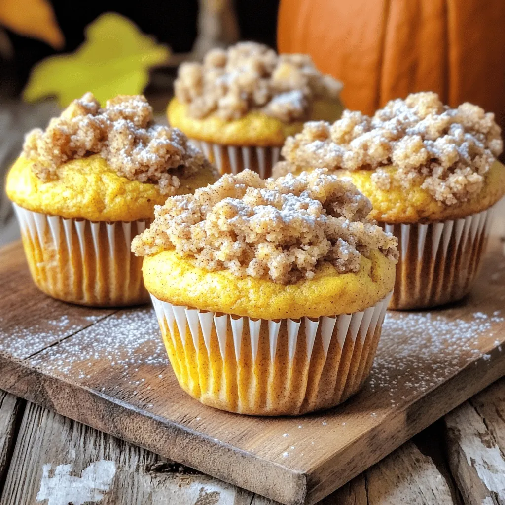 To make the perfect pumpkin streusel muffins, you need key ingredients. Here’s what you should gather: - 1 cup canned pumpkin puree - 1/2 cup vegetable oil - 1/2 cup brown sugar, packed - 1/4 cup granulated sugar - 2 large eggs - 1 teaspoon vanilla extract - 1 1/2 cups all-purpose flour - 1 teaspoon baking powder - 1 teaspoon baking soda - 1 teaspoon cinnamon - 1/2 teaspoon nutmeg - 1/4 teaspoon ginger - 1/4 teaspoon salt - 1/2 cup walnuts or pecans, chopped (optional) These ingredients work together to create a moist and flavorful muffin that sings of fall. You can boost the flavor of your muffins with a few optional ingredients. Consider adding: - 1/2 cup chocolate chips - 1/4 cup dried cranberries or raisins - 1 teaspoon pumpkin pie spice These additions can personalize your muffins and make them even more special. The streusel topping gives these muffins a delightful crunch. Here’s what you’ll need: - 1/3 cup all-purpose flour - 1/3 cup brown sugar, packed - 1 teaspoon cinnamon - 2 tablespoons unsalted butter, melted - 1/4 cup oats Mixing these ingredients creates a crumbly topping that pairs perfectly with the soft muffins. For the full recipe, check out the details above! First, preheat your oven to 350°F (175°C). This step is important for even baking. While the oven heats up, gather your ingredients. You will need canned pumpkin puree, vegetable oil, brown sugar, granulated sugar, eggs, and vanilla extract. In a large bowl, mix these wet ingredients well. Use a whisk to combine them until smooth. Next, in another bowl, combine your dry ingredients. This includes all-purpose flour, baking powder, baking soda, cinnamon, nutmeg, ginger, and salt. Stir these together to ensure an even mix. Now, it’s time to combine the wet and dry mixes. Gently add the dry ingredients to the wet ingredients. Stir carefully until just combined. You want to avoid over-mixing. A few lumps are okay; they help keep the muffins light. If you like nuts, now is the moment to fold in chopped walnuts or pecans for extra crunch. Scoop the muffin batter into your prepared muffin tin. Fill each cup about two-thirds full to allow room for rising. Sprinkle the prepared streusel topping over each muffin. Bake them in your preheated oven for 18 to 22 minutes. Check for doneness by inserting a toothpick into the center; it should come out clean. Once baked, let the muffins cool in the tin for about 5 minutes. Then, transfer them to a wire rack to cool completely. Enjoy your delicious Pumpkin Streusel Muffins! For the complete recipe, refer to the Full Recipe. To make soft and fluffy muffins, follow these steps: - Use room temperature ingredients. This helps the batter mix better. - Don’t over-mix. Stir until just combined. A few lumps are fine. - Fill the cups correctly. Fill each muffin cup about 2/3 full to allow room to rise. Baking can be tricky, but these tips can help: - Measure your ingredients correctly. Use the right tools for measuring. - Check your oven temperature. An oven thermometer ensures it’s accurate. - Watch the baking time. Start checking at 18 minutes to avoid over-baking. Make your muffins look as good as they taste: - Serve warm. This enhances the flavors. - Dust with powdered sugar. It adds a nice touch. - Use a rustic display. A wooden board or cake stand creates a cozy vibe. - Pair with coffee or tea. This makes for a delightful treat. Try these tips while making the Pumpkin Spice Streusel Muffins to ensure a great outcome! For full details, check the Full Recipe. {{image_2}} You can easily make these muffins nut-free. Just skip the walnuts or pecans in the batter. If you love a crunch, try using sunflower seeds or pumpkin seeds instead. They add great texture without any nuts. To make these muffins gluten-free, swap all-purpose flour for a gluten-free blend. Make sure the blend has xanthan gum; this helps bind the muffins. You can also use almond flour for a different texture. Both options work well, and they taste delicious. Want to mix things up? You can add chocolate chips for a sweet twist. Just fold in 1 cup of chocolate chips right before you fill the muffin cups. If you like more spice, add extra cinnamon or a pinch of cloves. You can even add some dried fruits, like cranberries or raisins, for a fruity flavor. Each tweak adds a new layer of taste to your muffins. For the full recipe, check out the Full Recipe section. To keep your pumpkin streusel muffins fresh, store them in an airtight container. This method prevents air from making them dry. You can also use plastic wrap or a resealable bag. Place a paper towel at the bottom of the container to absorb excess moisture. Enjoy your muffins at room temperature for the best taste. If you want to save some muffins for later, freezing is a great option. Wrap each muffin tightly in plastic wrap, then place them in a freezer-safe bag. Label the bag with the date. To reheat, take a muffin out and let it thaw at room temperature. You can warm it in the microwave for about 15-20 seconds. Enjoy it warm for a cozy treat! These muffins can last up to 3 days at room temperature. If you refrigerate them, they can stay fresh for about a week. However, the fridge can dry them out. For the best flavor, eat them within a few days. Always check for any off smells or signs of mold before enjoying. For more details, check the full recipe. You can easily make these muffins vegan by swapping a few ingredients. Replace the eggs with flaxseed meal or chia seeds mixed with water. Use 1 tablespoon of flaxseed meal or chia seeds with 2.5 tablespoons of water for each egg. Substitute the vegetable oil for a plant-based option like coconut oil. You can also use a vegan sugar. This way, you keep the flavor and texture while making them vegan-friendly. Yes, you can use fresh pumpkin! Start by roasting a pumpkin until it’s soft, then scoop out the flesh. Blend it until smooth. Measure out 1 cup of this fresh puree to use in the recipe. Fresh pumpkin may have a slightly different flavor and moisture level. Keep an eye on the baking time, as it may differ from using canned pumpkin. To check if the muffins are done, insert a toothpick into the center of one muffin. If it comes out clean or with a few crumbs, the muffins are ready. If it has wet batter on it, bake them a bit longer. You should also look for a golden-brown color on top. The muffins will spring back when lightly touched, indicating they are fully baked. Now you know how to make delicious pumpkin streusel muffins. We covered the ingredients, step-by-step baking, and helpful tips. You learned variations to match your taste and how to store leftovers. With these insights, you can bake muffins that impress everyone. Have fun in the kitchen and enjoy each bite!