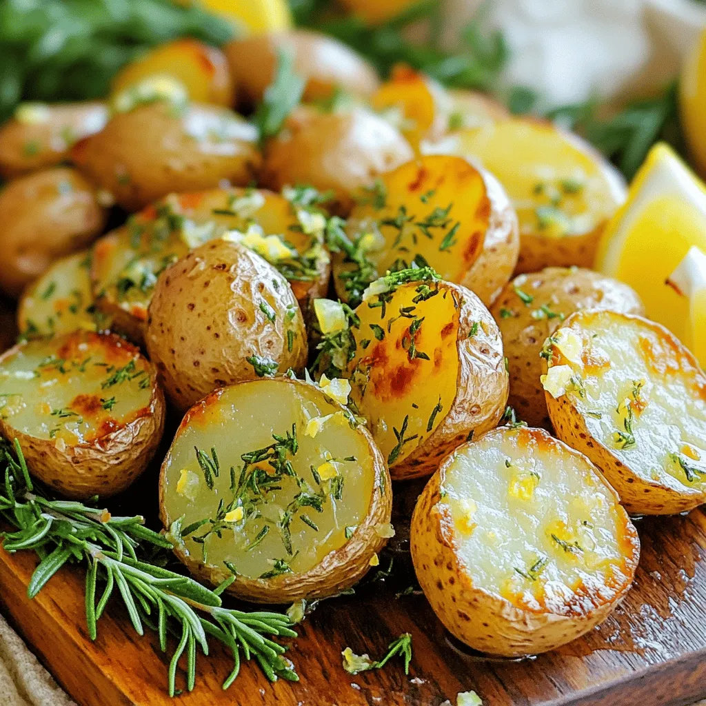 To make garlic herb roasted baby potatoes, gather these key items: - 1 lb baby potatoes, halved - 4 cloves garlic, minced - 3 tablespoons olive oil - 1 teaspoon fresh rosemary, chopped - 1 teaspoon fresh thyme, chopped - 1 teaspoon fresh parsley, chopped - Salt and pepper to taste - Zest of 1 lemon These ingredients create a lovely mix of flavors. The baby potatoes provide a soft, creamy texture. Garlic adds rich depth, while fresh herbs brighten each bite. Fresh herbs make a big difference in this dish. Rosemary brings a piney, earthy taste. Thyme offers a warm, slightly sweet flavor. Parsley adds freshness and a pop of color. You can use dried herbs if fresh ones are not available. However, fresh herbs give the best taste. If you can’t find baby potatoes, use regular potatoes. Just cut them into smaller pieces. For olive oil, you can switch to avocado oil or melted butter. If you want a different taste, try other herbs like oregano or basil. They will change the flavor but still taste great. You can find the full recipe for these delicious garlic herb roasted baby potatoes at the end of this article. First, preheat your oven to 400°F (200°C). This step is key for crispy potatoes. While the oven heats, gather your ingredients. You will need baby potatoes, garlic, olive oil, fresh herbs, salt, and pepper. Make sure to wash the potatoes well. Halve each potato to allow for even cooking. In a large bowl, add the halved potatoes. Next, mix in the minced garlic and olive oil. Add the chopped rosemary, thyme, and parsley. These herbs will bring lots of flavor. Season the mix with salt and pepper. Then, add the lemon zest for a fresh touch. Stir everything together until the potatoes are fully coated. Spread the coated potatoes onto a baking sheet. Make sure they are in a single layer. This helps them roast evenly. Place the baking sheet in the oven. Roast the potatoes for about 25-30 minutes. Halfway through, toss the potatoes to ensure even cooking. They will turn golden brown and tender. Once done, remove them from the oven and let them cool slightly. Enjoy your garlic herb roasted baby potatoes! For the full recipe, check out the provided link. To get crispy and tender potatoes, choose small, even-sized baby potatoes. Halve them to ensure they cook evenly. Preheat your oven to 400°F (200°C) for the best results. Lay the potatoes in a single layer on the baking sheet. This step helps them roast well and avoids steaming. Toss them halfway through cooking to brown all sides. Garlic is key for flavor. Use fresh minced garlic for the best taste. Combine it with fresh herbs like rosemary, thyme, and parsley. These herbs add brightness and depth. Lemon zest brings a lovely zing, balancing the richness. Feel free to adjust the herbs to your liking. More garlic can deepen the flavor, while a mix of herbs can create a unique twist. Serve garlic herb roasted baby potatoes with grilled meats or fish. They pair perfectly with roasted chicken or a fresh salad. For a fun twist, add them to a brunch spread alongside eggs. You can also garnish with extra herbs or lemon wedges for a beautiful touch. Check out the Full Recipe for a complete guide to making these delicious potatoes. {{image_2}} You can make your garlic herb roasted baby potatoes even better by adding other veggies. Carrots, bell peppers, or zucchini work great. Simply chop them into bite-sized pieces. Mix them in with the potatoes before roasting. This adds color and flavor. Plus, it boosts the health factor of your meal. While garlic and herbs shine in this dish, you can change things up easily. Try adding smoked paprika for a warm flavor. Or, use Italian seasoning for a different twist. You might even sprinkle in some Parmesan cheese before serving. Each change can make the dish feel new and exciting. If you love heat, add some spice to your roasted potatoes. You can toss in red pepper flakes or cayenne pepper. Just a little can go a long way. Mix the spice with the other seasonings for even coverage. This adds a kick that many will love. You can enjoy your garlic herb roasted baby potatoes with a fiery touch. For the full recipe, check out the [Full Recipe]. To keep your garlic herb roasted baby potatoes fresh, let them cool first. Place them in an airtight container. Store them in the fridge for up to three days. If you have a lot left, you can separate them into smaller containers. This helps with quick access when you want to eat them again. When you are ready to enjoy the leftovers, preheat your oven to 375°F (190°C). Spread the potatoes on a baking sheet in a single layer. Heat them for about 10-15 minutes or until they are warm and crispy again. You can also use a microwave but they may not be as crispy. Place them on a microwave-safe plate and heat for 1-2 minutes. If you want to store the potatoes for longer, freezing is a great option. Make sure the potatoes are completely cool. Place them in a freezer-safe bag or container. Remove as much air as possible to prevent freezer burn. They can last up to three months in the freezer. To reheat, bake from frozen at 400°F (200°C) for 20-25 minutes, or until heated through. For the best taste, eat them fresh, but this is a good backup plan! For the full recipe, check out the detailed cooking steps and tips. Yes, you can use different types of potatoes. For example, Yukon Gold or red potatoes work well. They both have a creamy texture. Just cut them into similar sizes. This helps them cook evenly. Keep in mind, the flavor may change slightly. Garlic herb roasted baby potatoes pair well with many dishes. You can serve them with grilled chicken or fish. They also match nicely with roasted veggies. A fresh salad adds a crisp touch. For a special meal, try them with steak. The potatoes balance rich flavors perfectly. You can tell when the potatoes are done by their color and texture. They should be golden brown and tender. To check, pierce a potato with a fork. If it goes in easily, they are ready. If not, give them a few more minutes in the oven. Enjoy the full recipe for precise cooking times! This article covered the key steps to making tasty roasted potatoes. We discussed essential ingredients and fresh herbs to boost flavor. You learned various cooking methods, tips for perfection, and fun variations. Storing leftovers and reheating options help reduce waste. Roasted potatoes can easily become a family favorite. Play with flavors and find what you enjoy most. Happy cooking!