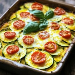- 2 medium zucchini, sliced - 1 cup cherry tomatoes, halved - 1 medium onion, diced - 4 large eggs - 1 cup milk (or dairy-free alternative) - 1 cup shredded cheese (such as mozzarella or cheddar) - 1 teaspoon dried oregano - 1 teaspoon garlic powder - Salt and pepper to taste - 1 tablespoon olive oil - Fresh basil leaves for garnish You can easily make this dish your own. If you need a dairy-free version, try almond milk or coconut milk instead of regular milk. For cheese, consider vegan cheese options. You can also mix in other veggies like bell peppers, spinach, or mushrooms for added flavor. If you need a gluten-free option, this recipe is already gluten-free, so you can enjoy it without worry! When you experiment with these substitutions, you still keep the dish delicious and satisfying. Enjoy the process! Check out the Full Recipe for more guidance on making this casserole. - Preheat your oven to 350°F (175°C). Grease a 9x13 inch baking dish with olive oil. - In a skillet over medium heat, add olive oil and diced onion. Sauté until the onion becomes soft, about 4-5 minutes. - Add sliced zucchini to the skillet and cook for 3-4 minutes. Season with salt, pepper, oregano, and garlic powder. Remove from heat. - In a large bowl, whisk together the eggs and milk until smooth. - Stir in half of the shredded cheese. This adds creaminess and flavor. - Spread the sautéed zucchini and onion evenly in the bottom of the prepared baking dish. - Scatter halved cherry tomatoes on top of the veggies. - Pour the egg mixture over the vegetables, ensuring it covers everything. - Sprinkle the rest of the shredded cheese on top. - Bake in the preheated oven for 25-30 minutes. Check for doneness. The top should be golden brown. This process leads to a dish that is easy to make. I find this casserole perfect for breakfast or brunch. You can find the full recipe at the beginning of this article. Enjoy! - Checking doneness: The casserole is done when the center is set. Gently shake the dish. If it jiggles, bake a little longer. The top should also be golden brown. - Preventing sogginess: To avoid a soggy casserole, make sure to drain excess moisture from the zucchini. You can do this by salting the slices and letting them sit for a few minutes. This helps draw out the water. - Accompaniments for breakfast: Pair this dish with fresh fruit or whole-grain toast. A side of yogurt adds creaminess. You can also serve it with a light salad for a fresh touch. - Garnishing ideas: Try adding fresh basil leaves on top before serving. Chopped chives or a sprinkle of red pepper flakes also add a nice pop of color and flavor. - Recommended spices and herbs: Besides oregano, consider adding thyme or rosemary for more depth. A pinch of crushed red pepper can bring some heat if you like a bit of spice. - Cheese variations: While mozzarella and cheddar are great, try feta or goat cheese for a tangy twist. If you want a strong flavor, aged Parmesan works well too. {{image_2}} You can easily boost protein in your casserole. Try adding cooked sausage or crispy bacon. Both add great flavor and texture. If you prefer a vegetarian option, consider adding cooked lentils or chickpeas. These options are packed with protein and keep the dish hearty. For a low-carb twist, think about using cauliflower or spinach. Cauliflower rice works well as a base. It keeps the dish light and fluffy. Spinach brings in great nutrients and a nice flavor. For those on a keto diet, just adjust the recipe to include more vegetables and less milk. Cheese can transform this dish. Mozzarella and cheddar are classic choices, but you can explore more. Try feta or goat cheese for a tangy bite. For those who love heat, add diced jalapeños or red pepper flakes. These will kick up the flavor and make the casserole even more exciting. After making your Zucchini and Tomato Breakfast Casserole, let it cool down. Once it cools, store leftovers in the fridge. Place the casserole in an airtight container to keep it fresh. You can also cover it tightly with plastic wrap or aluminum foil. This keeps moisture in and prevents it from drying out. It will stay good for about 3 to 4 days. If you want to keep the casserole longer, freezing is a great option. First, let the casserole cool completely. Cut it into portions for easy serving later. Wrap each piece tightly in plastic wrap, then place them in a freezer-safe container. You can also use freezer bags, just remove as much air as possible. This method helps preserve flavor and texture. To thaw, move the casserole to the fridge overnight. If you need it fast, you can use the microwave. Reheat in the oven at 350°F (175°C) until it's hot throughout. Keep an eye on it to avoid overcooking. For more details, check the Full Recipe provided above. Yes, you can prepare the casserole ahead of time. Here are some simple tips: - Make-ahead preparation tips: You can assemble the casserole the night before. Just cover it and store it in the fridge. This saves time in the morning. - Reheating instructions: When ready to bake, remove it from the fridge. Preheat your oven and bake as directed. If it’s cold, it may take a few extra minutes to cook. Pairing is easy with this dish! Here are some ideas: - Ideas for side dishes: Fresh fruit salad or a light green salad works well. You can also add toast or muffins for some crunch. - Beverages: Serve it with fresh orange juice or a cup of coffee. A herbal tea can also be a great choice for a cozy breakfast. Absolutely! This recipe is perfect for meal prep. Here's how: - Portioning and storage recommendations: Cut the casserole into portions after it cools. Store each piece in an airtight container. It will stay fresh and tasty for up to four days in the fridge. For more details, check the Full Recipe of Zucchini & Tomato Sunrise Casserole. This blog post covered a tasty Zucchini and Tomato Breakfast Casserole. We talked about key ingredients, substitutions, and steps to prepare and bake. You learned helpful tips for baking and storage, plus common questions answered. In the end, this dish is versatile and easy to make. Enjoy trying different flavors or adding proteins. Make it your own and impress your family!