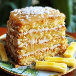 To create your Pineapple Coconut Rum Cake, gather the following ingredients. Each one brings essential flavor and texture to this delightful treat. - 1 cup all-purpose flour - 1 teaspoon baking powder - 1/2 teaspoon baking soda - 1/4 teaspoon salt - 1/2 cup unsalted butter, softened - 1 cup granulated sugar - 2 large eggs - 1 teaspoon vanilla extract - 1/2 cup coconut milk - 1/2 cup crushed pineapple, drained - 1/2 cup shredded coconut - 1/4 cup coconut cream (optional) - 1/2 cup powdered sugar (for glaze) - 2 tablespoons fresh pineapple juice (for glaze) These ingredients work together to create a soft and moist cake. Each one plays a role in giving the cake its tropical flavor. Make sure to measure your ingredients carefully for the best results. For detailed steps on how to use these ingredients, check the Full Recipe. - Preheat the oven to 350°F (175°C). - Grease and prepare the cake pan. Let's start with the basics. Preheating the oven ensures even baking. Greasing the pan helps the cake come out easily. You can use butter or cooking spray for this step. - Whisk together dry ingredients. - Cream butter and sugar, then add in eggs and vanilla. - Gradually incorporate dry ingredients and coconut milk. First, grab a bowl and whisk the flour, baking powder, baking soda, and salt. This helps mix them well. In a separate bowl, cream the softened butter and sugar together. Do this until it's light and fluffy. Next, add the eggs one at a time. Stir in the vanilla extract. Now, take turns adding the dry mix and coconut milk. Start and end with the flour. Mix until just blended; do not overmix. - Fold in pineapple and shredded coconut. - Pour batter into prepared pan and bake. - Cool the cake before glazing. Now it’s time for the fun part! Gently fold in the crushed pineapple and shredded coconut into the batter. Pour the mixture into your prepared pan. Bake for about 30 to 35 minutes. You can tell the cake is done when a toothpick comes out clean. Once baked, let it cool for about 10 minutes in the pan. Then, transfer it to a wire rack to cool completely. This cooling time is key before adding the glaze. For the full recipe, check out the complete instructions! - Ensure your butter is softened for better mixing. Soft butter blends well, making the cake fluffy. - Drain pineapple well to avoid excess moisture. This step helps keep the cake from becoming soggy. - Don't overmix the batter to keep the cake light. Overmixing can make the cake dense and heavy. - Monitor baking time to prevent dryness. Check at 30 minutes; adjust as needed for your oven. - Pair with tropical fruits or vanilla ice cream for a delightful experience. Fresh fruit adds brightness and flavor. {{image_2}} You can add rum extract for an extra kick. This gives the cake a deeper flavor. If you want a tangy twist, try incorporating lime zest. It brightens the taste and adds freshness. Instead of glaze, use whipped cream. It adds a light and fluffy texture. You can also top your cake with toasted coconut flakes. This gives a nice crunch and enhances the tropical feel. For a gluten-free option, use almond flour. It works well and keeps the cake moist. If you're looking for vegan options, simply substitute eggs and butter with plant-based alternatives. This makes the cake accessible to more people. For the full recipe, check out the detailed instructions. To keep your cake fresh, place it in an airtight container. This helps maintain its moist texture. You can store it at room temperature for a few days. If you want it to last longer, refrigerate it. The cooler temperature will help preserve the flavors for up to a week. Want to save some for later? Wrap individual slices in plastic wrap. Then place them in a freezer bag. This makes it easy to grab a slice when you want a treat. When you're ready to enjoy it, thaw the slices at room temperature. This way, they taste just as good as fresh! If you want that warm, fresh-out-of-the-oven feel, try microwaving a slice. Just a few seconds will bring it back to life. You can also warm it in the oven. Set the temperature to 350°F (175°C) for about 5 to 10 minutes. This gives you a nice, crispy texture on the outside! For the full recipe, check out the Pineapple Coconut Paradise Cake section. Pineapple Coconut Rum Cake lasts about 3 to 5 days when stored correctly. Keep it in an airtight container at room temperature for the best taste. If you want it to last longer, refrigerate it. Just make sure to wrap it well to prevent it from drying out. Yes, you can use fresh pineapple! Fresh pineapple gives a bright, juicy flavor. Just chop it into small pieces and drain any extra juice. This helps keep your cake from getting too wet. Fresh fruit adds a nice crunch and a delightful taste. Pair your cake with tropical drinks for a perfect match. A cold piña colada or a fruity mojito works great. A light coconut water or a refreshing iced tea can also enhance the flavors. These drinks will make your dessert even more enjoyable! This cake stands out due to its rich flavors and moist texture. The blend of sweet pineapple and creamy coconut creates a tropical paradise in every bite. The glaze adds a perfect touch of sweetness. With easy steps in the Full Recipe, anyone can make this delightful treat. This article covered how to make a tasty Pineapple Coconut Rum Cake. We discussed the ingredients, step-by-step instructions, and tips to perfect your cake. I shared ideas for variations and storage tips to keep it fresh. Enjoying this cake brings a taste of the tropics to your kitchen. With a few simple steps, you can impress family and friends. Remember, baking can be fun and rewarding. Happy baking!