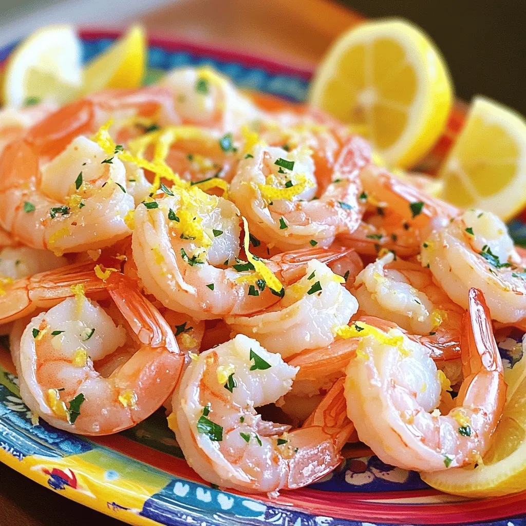 To make Lemon Garlic Roasted Shrimp, you need a few key items: - 1 lb (450g) large shrimp, peeled and deveined - 4 cloves garlic, minced - 1/4 cup olive oil - Juice and zest of 2 lemons - 1 teaspoon smoked paprika - Salt and pepper to taste These ingredients create a fresh and zesty flavor that makes the shrimp shine. The garlic adds a lovely aroma, while the lemon gives a bright taste. Smoked paprika brings in a subtle depth that ties everything together. While the main ingredients are great, you can add extra items for more flavor: - 1/2 teaspoon red pepper flakes (optional) - Fresh parsley, chopped, for garnish Red pepper flakes add heat, balancing the lemon's brightness. The parsley not only adds color but also a fresh taste. You can adjust these options based on your taste. To prepare this dish, you need some simple tools: - A large mixing bowl - A baking sheet - Parchment paper - A measuring cup and spoons These items help make your cooking process smooth and easy. The mixing bowl is for combining your ingredients, while the baking sheet ensures even cooking. Using parchment paper helps with cleanup and prevents sticking. For a complete guide, check out the Full Recipe. Before you start cooking, gather all your ingredients. You will need: - 1 lb (450g) large shrimp, peeled and deveined - 4 cloves garlic, minced - 1/4 cup olive oil - Juice and zest of 2 lemons - 1 teaspoon smoked paprika - 1/2 teaspoon red pepper flakes (optional) - Salt and pepper to taste - Fresh parsley, chopped, for garnish Now, preheat your oven to 400°F (200°C). This helps the shrimp cook evenly. In a large bowl, mix the minced garlic, olive oil, lemon juice, lemon zest, smoked paprika, red pepper flakes, salt, and pepper. Stir well until everything blends nicely. Next, add the shrimp to the bowl. Toss the shrimp around until they get coated in the mixture. This step adds great flavor to each piece. Then, spread the shrimp in one layer on a baking sheet lined with parchment paper. This helps with easy cleanup and prevents sticking. Place the baking sheet in the preheated oven. Roast the shrimp for 8 to 10 minutes. You want them to turn pink and opaque. Keep an eye on them to avoid overcooking. Overcooked shrimp can become tough and chewy. To check if the shrimp are done, cut one open. The inside should be opaque and firm. If it’s still translucent, give it another minute or two. Once cooked, take the shrimp out of the oven. Garnish with fresh parsley for a pop of color. You can also serve it with lemon wedges for extra flavor. For the full recipe, check the section above! To achieve perfectly roasted shrimp, follow these tips: - Use large shrimp for a juicy bite. - Ensure shrimp are fresh or properly thawed. - Dry shrimp with paper towels before marinating. - Allow shrimp to marinate for at least 15 minutes. - Preheat your oven to the right temperature. - Spread shrimp in a single layer on the baking sheet. - Roast for 8-10 minutes until pink and opaque. Here are some common mistakes to avoid: - Overcooking shrimp makes them rubbery. - Skipping the marinating step reduces flavor. - Not using enough oil can lead to sticking. - Cooking shrimp in a crowded pan yields uneven results. - Forgetting to check for seasoning can dull the taste. Serving this dish is easy and fun! Here’s how: - Place shrimp on a vibrant platter for a pop of color. - Add lemon wedges for an extra zing. - Sprinkle fresh parsley on top for a fresh touch. - Pair with crusty bread to soak up the juices. - Serve with a side salad for a balanced meal. For the full recipe, check out the earlier sections! {{image_2}} You can easily change the flavor of this dish. Try adding different spices to the mix. For a warm flavor, use cumin or coriander. Want some heat? Add cayenne pepper or chili powder. For a fresh twist, mix in some dill or oregano. Each spice brings its own charm to the shrimp. Lemon garlic roasted shrimp pairs well with many sides. Serve it with fluffy rice or creamy mashed potatoes. A fresh salad adds a nice crunch. You can also enjoy it with crusty bread for dipping. For a bright touch, add lemon wedges on the side. This makes the dish pop with color and taste. If you want to make this dish vegan, swap shrimp for firm tofu or chickpeas. For gluten-free needs, make sure your spices are gluten-free. You can also use a low-sodium soy sauce for flavor. These changes still give you a tasty meal. You can find the full recipe to explore all these options. After enjoying your Lemon Garlic Roasted Shrimp, store the leftovers right. Place them in an airtight container. Make sure to let the shrimp cool first. They can stay fresh in the fridge for up to three days. If you want to keep them longer, consider freezing. To reheat the shrimp, use the oven. Preheat it to 350°F (175°C). Spread the shrimp on a baking sheet. Heat for about 5 to 7 minutes. Check often to avoid overcooking. You want the shrimp warm, not rubbery. If you want to freeze shrimp, follow these steps. First, place them in a single layer on a baking sheet. Freeze until solid, about 1-2 hours. Then, transfer them to a freezer bag. Label the bag with the date. You can store them for up to three months. When ready to use, thaw them in the fridge overnight. This keeps them fresh for your next meal. For the full recipe, check out the complete guide! Cooking Lemon Garlic Roasted Shrimp takes about 8 to 10 minutes. You want them to turn pink and opaque. If you cook them too long, they can become rubbery. Keep an eye on them as they roast. Yes, you can use frozen shrimp. Just make sure to thaw them first. Place them in cold water for a quick thaw. Pat them dry before mixing with the other ingredients. This helps the flavors stick better. Lemon Garlic Roasted Shrimp pairs well with many side dishes. Here are some ideas: - Garlic bread for a crunchy bite. - A fresh green salad for a light touch. - Lemon rice for a zesty flavor. - Roasted vegetables for added nutrition. These sides make your meal complete and delicious. Check out the Full Recipe for more tips! In this blog post, we covered how to make Lemon Garlic Roasted Shrimp. I shared the main and optional ingredients to boost flavor. You learned the tools needed and the step-by-step cooking process. I also offered tips for perfect shrimp and how to serve them. Lastly, we explored variations and storage advice. In summary, making shrimp can be easy and fun. Use these tips to enjoy tasty meals! Happy cooking!
