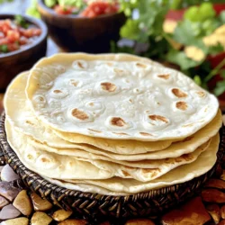 To make soft flour tortillas, start with these simple dry items: - 2 cups all-purpose flour - 1/2 teaspoon salt - 1/2 teaspoon baking powder These three ingredients form the base of your tortillas. The flour gives them structure, while the salt adds flavor. Baking powder helps them puff up during cooking, creating that soft texture we love. Next, you'll need these wet ingredients to bring everything together: - 1/4 cup vegetable oil or melted butter - 3/4 cup warm water The oil or butter adds richness and moisture. Warm water helps the dough mix well and makes it easier to knead. This combination helps create that perfect, soft tortilla. You can experiment with a few optional ingredients for added flavor or texture: - Herbs like cilantro or oregano - Spices such as cumin or chili powder These extras can make your tortillas unique and delicious. Feel free to mix in what you love, but remember to keep the base recipe intact for soft, fluffy results. For the full recipe, check out the main recipe section! To make soft flour tortillas, start with the dough. In a large bowl, mix 2 cups of all-purpose flour, 1/2 teaspoon of salt, and 1/2 teaspoon of baking powder. Use a whisk to blend these dry ingredients well. Then, create a well in the center of the mix. Pour in 1/4 cup of vegetable oil or melted butter. Use your fingers or a fork to combine until it becomes crumbly. Next, slowly add in 3/4 cup of warm water. Mix until the dough comes together. Now, knead the dough on a floured surface for about 5 minutes. You want it to be smooth and elastic. Once done, divide the dough into 8 equal balls. Cover them with a clean towel. This helps keep them from drying out. Let the dough rest for at least 15 minutes. After resting, it’s time to roll out the tortillas. Heat a large skillet or griddle over medium-high heat. Take one dough ball and place it on a lightly floured surface. Use a rolling pin to flatten it into a circle about 8 inches wide. Make sure it is thin but not too tearable. If it sticks, add a little more flour to your surface. Now, cook the tortillas in the hot skillet. Carefully place the rolled tortilla onto the skillet. Let it cook for about 30 seconds. You'll see it puff up and change color. Flip it over and cook for another 30 seconds. The goal is to have it lightly browned and soft. Once done, remove it from the skillet and keep it warm under a towel. Repeat this process with the rest of the dough balls. Enjoy your homemade soft flour tortillas! For more details, check out the Full Recipe. To get your tortillas soft, the dough needs proper hydration. Use warm water. This helps the flour absorb moisture. Knead until the dough is smooth. Letting it rest also helps. Cover the dough with a towel to prevent it from drying out. Resting for at least 15 minutes makes a big difference. You can even let it rest longer if you have time. One common mistake is not measuring the flour correctly. Too much flour leads to dry tortillas. When mixing, you should not overwork the dough. This makes it tough instead of soft. Also, be careful with the heat. Cooking on too high a heat can burn the tortillas. They should puff up lightly, not char. Cook your tortillas in a hot skillet or griddle. A dry pan works best for soft tortillas. Do not add oil to the pan. Cook each tortilla for about 30 seconds on each side. Watch for bubbles forming; this shows they cook well. Keep them warm under a towel after cooking. This helps keep them soft and ready to eat! For the complete process, check out the Full Recipe. {{image_2}} You can easily change the taste of your tortillas. Add fresh herbs like cilantro or parsley for a fresh twist. Try spices like cumin or chili powder for a kick. Just mix them into the dry ingredients before adding the wet ones. This small change can make your tortillas stand out. If you want a healthier option, use whole wheat flour. Whole wheat adds more fiber and nutrients. Replace half of the all-purpose flour with whole wheat flour. This change gives a nice nutty flavor and a darker color. The texture might be a bit denser, but it will still taste great. For gluten-free tortillas, use a gluten-free flour blend. Brands like Bob's Red Mill or King Arthur Flour work well. Follow the same steps in the recipe. You may need to adjust the amount of water. Gluten-free dough can be drier, so add more water as needed. Enjoy these tortillas with your favorite fillings without worry! To keep your tortillas fresh for a few days, place them in an airtight container. You can also wrap them in plastic wrap. Store them in the fridge for up to five days. When you're ready to eat, just take out what you need. This helps keep them soft and tasty. If you want to save your tortillas for later, freezing is a great choice. Stack them with parchment paper between each tortilla. Then, place the stack in a freezer bag. Seal it tightly and remove as much air as you can. Your tortillas will stay good for up to three months. When ready to use, thaw them in the fridge overnight. Reheating tortillas is easy. You can warm them in a skillet over medium heat for 20-30 seconds on each side. This brings back their softness. You can also microwave them. Place a damp paper towel over them and heat for about 15-20 seconds. This keeps them moist and ready to enjoy. For more details, be sure to check the Full Recipe. To keep your flour tortillas soft, store them in a warm place. You can use a tortilla warmer or wrap them in a clean towel. This traps steam and keeps them moist. If you have leftovers, place them in a sealed bag. This helps prevent them from drying out. When you reheat them, add a little water to the pan. This adds moisture and makes them soft again. Yes, you can make tortillas ahead of time! After cooking, let them cool fully. Once cool, stack them with parchment paper between each one. Then, wrap the stack in plastic wrap or foil. You can store them in the fridge for up to a week. For longer storage, freeze them. Just remember to separate them with parchment paper to avoid sticking. If you want to swap vegetable oil, use melted butter. This gives a rich flavor. You can also try olive oil for a different taste. Coconut oil works too if you like a hint of sweetness. Each option will still create soft, tasty tortillas. You learned how to make soft, tasty flour tortillas using simple steps and ingredients. We covered the types of flour and wet ingredients to use, plus tips for a perfect texture. Remember, avoiding common mistakes will help you succeed. Variations like adding herbs or using whole wheat are fun to try. For storage, keep tortillas fresh by refrigerating or freezing them. Now, you can enjoy homemade tortillas with any meal. Happy cooking!