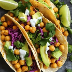 - 1 can (15 oz) chickpeas, drained and rinsed - 2 tablespoons olive oil - 1 teaspoon smoked paprika - 1 teaspoon ground cumin - 1 teaspoon garlic powder - 1/2 teaspoon cayenne pepper (optional, for heat) - Salt and pepper to taste - 6 small corn or flour tortillas - 1 cup shredded red cabbage - 1 avocado, sliced - 1/2 cup fresh cilantro, chopped - 1 lime, cut into wedges - 1/4 cup Greek yogurt or sour cream (for drizzling) You can add more toppings to make your tacos unique. Consider these options: - Sliced jalapeños for extra heat - Diced tomatoes for freshness - Feta cheese for a creamy touch - Hot sauce for a spicy kick You can also try different spices for flavor. Consider: - Chili powder for warmth - Onion powder for depth - Cumin seeds for crunch Crispy chickpea tacos are a tasty choice. Here’s a quick look at their nutrition: - Calories: About 350 per serving - Protein: Around 15 grams - Fiber: Approximately 10 grams Chickpeas are a great source of plant protein. They help you feel full and satisfied. They also aid digestion due to their high fiber content. Plus, they provide important vitamins and minerals, making these tacos a healthy option. For the full recipe, check out the Crispy Chickpea Tacos . Start by preheating your oven to 400°F (200°C). This heat will make the chickpeas crispy and tasty. While the oven heats, gather your ingredients. You need one can of chickpeas, olive oil, and spices like smoked paprika and cumin. Also, get your tortillas, red cabbage, avocado, cilantro, and lime ready. In a medium bowl, pour in the drained and rinsed chickpeas. Add two tablespoons of olive oil. Now, sprinkle in one teaspoon each of smoked paprika, ground cumin, and garlic powder. If you like some heat, add half a teaspoon of cayenne pepper. Finish with salt and pepper to taste. Toss everything well until every chickpea gets coated in those yummy spices. Spread the seasoned chickpeas on a baking sheet in a single layer. This helps them cook evenly. Place the baking sheet in your preheated oven. Bake for 25 to 30 minutes. Stir the chickpeas halfway through. When they turn golden brown and crispy, they are ready. While the chickpeas bake, warm your tortillas. Use a dry skillet over medium heat. Warm each tortilla for about 30 seconds per side. Once the chickpeas are crispy, take a warm tortilla and fill it with a handful of shredded red cabbage. Add a generous portion of those crispy chickpeas on top. Then, add a few slices of avocado and some chopped cilantro. Finally, drizzle Greek yogurt or sour cream on top and squeeze some lime juice over it. Enjoy your tasty, healthy tacos! For the complete recipe, check the Full Recipe. To get crispy chickpeas, start by drying them well. After rinsing, use a clean towel to pat them dry. This step is key. If they are wet, they won’t crisp up. Use a good amount of olive oil. It helps the spices stick and adds flavor. Spread the chickpeas in a single layer on your baking sheet. If they are too close, they will steam instead of roast. Bake them at 400°F for about 25-30 minutes. Stir them halfway through to ensure even crisping. For the best tacos, choose between corn or flour tortillas. Corn tortillas have a nice earthy taste. Flour tortillas are soft and flexible. To warm them, use a dry skillet over medium heat. Place the tortilla in the skillet for about 30 seconds on each side. This makes them soft and easy to fold. You can also wrap them in foil and warm them in the oven for a few minutes. To add more flavor, consider extra toppings. Fresh lime juice brightens the dish. A drizzle of Greek yogurt or sour cream adds creaminess. You can also add diced tomatoes or pickled onions for crunch. Want some heat? Try adding jalapeños or a spicy salsa. For extra herbs, use fresh parsley or dill. These small changes can take your tacos to the next level. For the full recipe, check out the details above. {{image_2}} To make these tacos vegan, you can swap Greek yogurt with a plant-based alternative. Cashew cream or coconut yogurt works well. For gluten-free options, choose corn tortillas or look for gluten-free flour tortillas. These swaps keep the tacos tasty and healthy. While crispy chickpeas are the star of the dish, you can add other plant-based proteins. Black beans or lentils can boost the protein content. You can also try tofu or tempeh for a different texture. Just season them well to match the taco vibe. Want to switch up the taste? Try different spices. Instead of smoked paprika, use chili powder for a smoky kick. Cumin brings warmth, while coriander adds brightness. For sauces, drizzle some chipotle sauce or a spicy salsa over the top. These changes can create a whole new flavor experience. For the full recipe, check out the Crispy Chickpea Tacos section above! To keep your crispy chickpeas and tortillas fresh, store them separately. Place the chickpeas in an airtight container. They stay crunchy this way. For the tortillas, wrap them in plastic wrap or foil. This helps them stay soft and pliable. You can keep both in the fridge for up to three days. If you need longer storage, consider freezing the chickpeas. Just remember to thaw them before reheating. To reheat the chickpeas and maintain their crispness, use an oven or air fryer. Preheat your oven to 375°F (190°C). Spread the chickpeas on a baking sheet and heat for about 5-10 minutes. This helps them regain their crunch. For tortillas, warm them on a dry skillet over medium heat. Just a few seconds on each side will do. This keeps them soft and tasty without drying out. Making these tacos in advance is easy. You can prepare the chickpeas and store them in the fridge for quick meals. Just roast them ahead of time. Also, you can warm the tortillas and keep them in a sealed container. When you're ready to eat, just assemble your tacos. Add toppings like cabbage, avocado, and drizzle with yogurt. This way, you have a healthy meal ready in minutes. For the full recipe, check out the Crispy Chickpea Tacos section. Yes, you can use dry chickpeas! Start by soaking them overnight. This helps them cook faster. The next day, drain and rinse them. Boil the chickpeas in water for about 1 to 1.5 hours. Cook until they are soft but not mushy. Drain and let them cool. Once prepared, you can season and bake them just like the canned ones in the full recipe. If you want to switch up your taco base, here are some fun options: - Lettuce wraps for a low-carb choice - Whole grain wraps for added fiber - Pita bread for a unique twist - Rice paper for a light, fresh option These alternatives keep the tasty filling intact while adding new textures. To kick up the heat, try these tips: - Add more cayenne pepper to the chickpeas. - Mix in chopped jalapeños or serrano peppers. - Drizzle hot sauce over the assembled tacos. - Use spicy yogurt or crema instead of regular yogurt. Each option adds heat without losing the great flavors. Enjoy experimenting! These chickpea tacos are easy to make and full of flavor. You can enjoy crispy, healthy tacos with common ingredients. Remember to season your chickpeas well and explore optional toppings. Consider meal prep for quick meals later. Try different spices and flavors to keep things exciting. With these tips, your tacos will always be a hit. Enjoy experimenting and tailoring them to your taste!