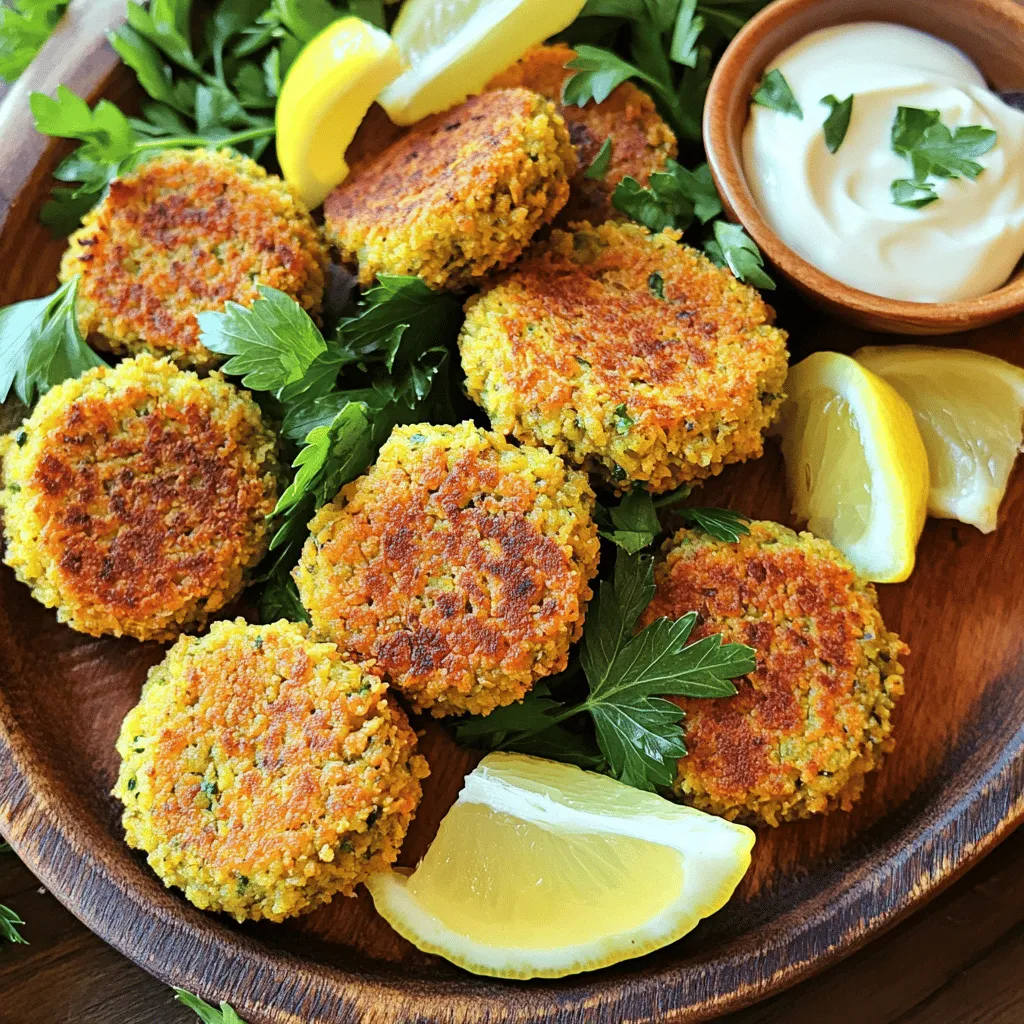 For a tasty batch of crispy baked falafel, you need simple, fresh ingredients. Here’s what you will need: - 1 can (15 oz) chickpeas, drained and rinsed - 1 small onion, roughly chopped - 3 cloves garlic, minced - 1 cup fresh parsley, chopped - 1 teaspoon ground cumin - 1 teaspoon ground coriander - 1 teaspoon baking powder - ½ teaspoon salt - ¼ teaspoon black pepper - 3 tablespoons olive oil (plus more for drizzling) - 2 tablespoons flour (all-purpose or gluten-free) - Juice of 1 lemon Freshness matters. Using fresh herbs and high-quality spices makes a big difference. I always recommend checking the dates on your spices. Old spices lose flavor. Fresh ingredients give your falafel a vibrant taste. For the best falafel, look for chickpeas that are firm and whole. Canned chickpeas work well, but dried ones are even better if you soak them overnight. Fresh garlic adds a punch, and using fresh parsley gives a nice green color. Remember, quality counts! Using fresh and good ingredients will make your falafel stand out. For the complete recipe, you can find it in the Full Recipe section. Preparation Process 1. Preheat the oven and prepare baking sheet. Set your oven to 400°F (200°C). Line a baking sheet with parchment paper. This makes cleanup easy and helps the falafel crisp up. 2. Combining ingredients using a food processor. In a food processor, add the chickpeas, onion, garlic, parsley, cumin, coriander, baking powder, salt, and black pepper. Blend until the mix is smooth but still has some texture. 3. Shaping the falafel mixture. Transfer the mixture to a bowl. Use your hands to form small patties or balls, about 1.5 inches wide. This size helps them cook evenly. Baking Instructions 1. Drizzling oil and positioning falafel on the baking sheet. Place the shaped falafel on the prepared sheet. Lightly drizzle or spray the tops with olive oil. This gives them a nice golden color. 2. Optimal baking time and turning method. Bake the falafel for 20-25 minutes. Make sure to turn them halfway through. This ensures both sides get crispy and brown. Serving Suggestions 1. Cooling time before serving. Once they are done, take the falafel from the oven. Let them cool for a few minutes. This helps them firm up a bit more. 2. Presentation tips and garnishing options. Serve your crispy baked falafel on a nice platter. Garnish with chopped parsley and lemon wedges. Pair with tahini sauce or tzatziki for dipping. You can also add a fresh salad or pita bread for a full meal. For the complete recipe, check out the Full Recipe! To make crispy baked falafel, start by patting the chickpeas dry. Removing excess moisture helps them crisp up nicely. I often drain and rinse them well. After that, use just the right amount of oil. If you want extra crunch, drizzle a bit more oil on top before baking. A common mistake is over-processing the mixture. This can turn the falafel too mushy. You want a fine blend, but still some texture. On the other hand, under-processing can leave big chunks. These pieces will not hold together when baking. Another issue is soggy falafel. Make sure to shape them well and place them on the baking sheet without crowding. You can boost the flavor of your falafel by adding herbs and spices. Try fresh mint, dill, or even a bit of chili powder for heat. When serving, consider sauces like tahini or tzatziki. These sauces complement the falafel's taste perfectly and add a fresh twist. For a full experience, serve them with a side of salad or pita bread. For the full recipe, check the section above. {{image_2}} To make gluten-free falafel, swap regular flour for alternatives like chickpea flour or almond flour. These options keep the falafel tasty and allow everyone to enjoy them. Just use the same amount of the gluten-free flour as the recipe calls for. The texture may change a bit, but they will still be delicious. You can add different herbs or spices to boost the flavor. Try mint or dill for a fresh taste. You can also mix in vegetables like spinach or sweet potatoes. This not only makes your falafel unique but also adds nutrition. Just chop them finely before mixing them into the chickpea blend. Pairing your crispy baked falafel with a good sauce is key. A homemade tahini sauce is easy to make and adds creaminess. For a tangy option, yogurt or tzatziki sauce works great. Both sauces enhance the taste and make your snack even more enjoyable. For the full recipe, check out the detailed instructions above. To keep your crispy baked falafel fresh, place leftovers in an airtight container. Store them in the fridge for up to four days. Make sure to let them cool down before sealing the container. This prevents moisture buildup, which can make your falafel soggy. If you want to save falafel for later, freezing works great. First, let the falafel cool completely. Then, arrange them in a single layer on a baking sheet. Freeze them for about an hour until solid. After that, transfer the falafel to a freezer bag. Squeeze out as much air as possible before sealing. To reheat, bake them directly from frozen. Set your oven to 400°F (200°C) and bake for about 15-20 minutes. When stored properly, baked falafel lasts about four days in the fridge. In the freezer, they stay good for up to three months. Always check for any signs of spoilage before eating. Enjoy your crispy baked falafel whenever you like! For the full recipe, check the [Full Recipe]. You can tell falafel is ready by its color and texture. Look for a golden brown hue on the outside. It should feel firm but soft inside. You can also poke it gently with a fork. If it holds its shape, it’s done. Bake for 20-25 minutes, turning halfway for even cooking. This ensures a crispy outside and a tender inside. Yes, you can prep falafel in advance. Make the mixture a day before and store it in the fridge. Shape them into balls or patties but do not bake yet. When ready to cook, just place them on a baking sheet and bake. This method keeps the flavors fresh and makes cooking easy. If your falafel is crumbly, it may be too dry. This happens if you over-process the chickpeas. Make sure to mix until just combined. You can also add a bit more flour to help bind the mixture. If you added too much water or oil, the falafel might fall apart as well. Adjust the mixture until it holds together nicely. In this blog post, we explored how to make falafel. We covered key ingredients like chickpeas, spices, and fresh herbs. I shared steps for preparing, baking, and serving your falafel. You learned tips for crispiness and avoiding mistakes. We even discussed variations, storage, and answered common questions. Falafel is adaptable and fun to make. It can fit any diet. Use these guidelines to create your perfect falafel today. Enjoy your tasty and healthy treat!