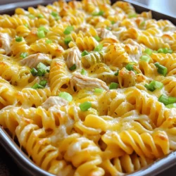 - 2 cups rotini pasta - 2 cups cooked chicken, shredded - 1 cup dill pickles, chopped - 1 cup ranch dressing - 1 cup shredded cheddar cheese - 1/2 cup cream cheese, softened - 1/2 cup sour cream - 1 teaspoon garlic powder - 1 teaspoon onion powder - 1/2 teaspoon black pepper - 1/2 teaspoon salt - 1/4 cup green onions, chopped (for garnish) - Cooking spray When making Pickle Ranch Chicken Pasta Bake, you need some key ingredients. The rotini pasta gives a fun twist with its spiral shape. I love using cooked chicken, as it saves time. Dill pickles add a tangy zing that makes this dish stand out. Ranch dressing is a must for that creamy flavor. Cream cheese and sour cream blend well to make the dish rich. The garlic and onion powders give a nice depth to the taste. A sprinkle of cheddar cheese on top melts beautifully, adding a golden crust. Green onions not only look nice but also add a fresh bite. Don’t forget the cooking spray! It helps keep everything from sticking to the dish. - 9x13 inch baking dish - Large mixing bowl - Cooking pot for pasta - Measuring cups and spoons To make this recipe, you will need a few kitchen tools. A 9x13 inch baking dish is perfect for this bake. A large mixing bowl is essential for mixing all those tasty ingredients. You will also need a cooking pot for boiling the pasta. Measuring cups and spoons ensure that you get the right amounts. - Approximate calories per serving: 450-500 - Breakdown of macronutrients: - Protein: 30g - Carbohydrates: 45g - Fats: 20g This dish is not only tasty but also filling. Each serving has about 450 to 500 calories. You get a good amount of protein from the chicken and cheese. The carbs come from the pasta, making it a hearty meal. The fats help keep it rich and satisfying. For the full recipe, check out the detailed instructions. - Preheat oven to 350°F (175°C). - Cook 2 cups of rotini pasta until al dente. Drain and set aside. - In a large bowl, combine the shredded chicken, chopped pickles, ranch dressing, cream cheese, and sour cream. - Stir until everything is well mixed. - Add the cooked pasta along with garlic powder, onion powder, salt, and black pepper. - Mix until the pasta is fully coated in the sauce. - Transfer the pasta mixture into a greased 9x13 inch baking dish. - Spread it out evenly in the dish. - Top with 1 cup of shredded cheddar cheese. - Bake in the oven for 25-30 minutes until the cheese is bubbly and golden brown. - Remove from the oven and let it cool for 5 minutes. - Garnish with chopped green onions before serving. For the full recipe, check back to the ingredients section. Enjoy your meal! To ensure the pasta is al dente, follow the package instructions closely. Start checking the pasta a minute or two before the time ends. Al dente pasta should be firm but not hard. Drain it immediately after cooking to stop the cooking process. Balancing the creaminess of the sauce is key. I usually mix cream cheese and sour cream for a rich, smooth texture. If the sauce feels too thick, add a splash of milk or chicken broth. This helps create a creamy blend that coats the pasta well. Adding spices or herbs can elevate the dish. I love using garlic and onion powder for extra depth. You can also try adding dried dill or parsley for a fresh twist. These small additions can make a big difference in flavor. For extra toppings, consider adding crispy bacon bits or crushed crackers on top. This adds a crunchy texture that contrasts nicely with the creamy pasta. You can also sprinkle more cheddar cheese before baking for an extra cheesy finish. If your pasta bake turns out dry, try adding more ranch dressing or a little chicken broth. This will help moisten the dish and enhance the flavors. Mixing in some extra cream cheese can also improve the texture. To correct seasoning levels, taste the dish before baking. If it feels bland, add more salt or pepper. You can also mix in a little more ranch dressing for added flavor. Remember, it’s easier to add more seasoning than to take it away! {{image_2}} You can easily change this dish to fit your diet. If you need gluten-free pasta, use brown rice or chickpea pasta. These options work well and taste great. For dairy-free alternatives, try cashew cream or coconut yogurt instead of cream cheese and sour cream. You can also use dairy-free cheese on top. If you are low-carb, swap the pasta for zucchini noodles or spaghetti squash. These swaps keep the dish tasty while meeting your needs. This recipe is fun because you can switch up the flavors. If you want to try a different protein, use turkey or beef. Shredded turkey gives a nice twist, while beef adds a hearty feel. You can also play with the dressings. Use a creamy Caesar dressing for a rich taste or a vinaigrette for a tangy kick. Each choice gives a new vibe to your Pickle Ranch Chicken Pasta Bake. Pair this pasta bake with simple side dishes. A fresh garden salad or steamed green beans work well. They add crunch and balance to the meal. If you have leftovers, get creative! Use the pasta bake as a filling for wraps or top it on baked potatoes. You can even turn it into a hearty soup by adding broth. The options are endless, and they keep the meal exciting. To store leftovers, place the pasta bake in an airtight container. This keeps it fresh. Let it cool down before sealing. You can store it in the fridge for up to three days. When you're ready to eat, reheat it in the oven or microwave. If using the oven, cover it with foil to keep it moist. Heat at 350°F for about 15-20 minutes. In the microwave, heat in short bursts to avoid drying it out. If you want to freeze the dish, first let it cool completely. Then, cut it into portions. Use freezer-safe containers or bags for easy serving. The pasta bake can last in the freezer for up to three months. When you're ready to eat, thaw it overnight in the fridge. For reheating, bake it straight from frozen. Just add extra time to ensure it's heated through. For storing, I recommend airtight containers. They prevent air from drying out your dish. If you want to save space, freezer bags work well too. Just remove as much air as you can. For eco-friendly options, look for reusable silicone bags. These are great for the environment and easy to clean. If you need a ranch dressing substitute, try these options: - Greek yogurt mixed with herbs - Buttermilk with garlic and dill - A simple mix of mayo and vinegar These swaps keep the dish tasty and creamy. You can even add some pickle juice for extra zing! Yes, you can prep this dish ahead. Start by cooking the pasta and mixing the other ingredients. Place everything in your baking dish and cover it tightly. You can store it in the fridge for up to 24 hours. When you are ready to bake, take it out, let it sit for a few minutes, and then pop it in the oven. It may need an extra few minutes to cook through. Absolutely! This dish is great for kids. To make it even better for picky eaters, try these tips: - Cut back on the spices. Use less garlic and onion powder. - Use less dill pickle if they dislike strong flavors. You can also let them help mix the pasta. This will make them more excited to eat! This blog post covered a tasty dish with rotini pasta, chicken, and dill pickles. You learned step-by-step instructions from prep to bake. We also discussed tips for texture and flavor, along with variations for different diets. Remember, you can always get creative with your ingredients and storage options. Whether you're serving it fresh or storing it for later, this dish is sure to please everyone. Enjoy making this easy meal and share it with those you love!