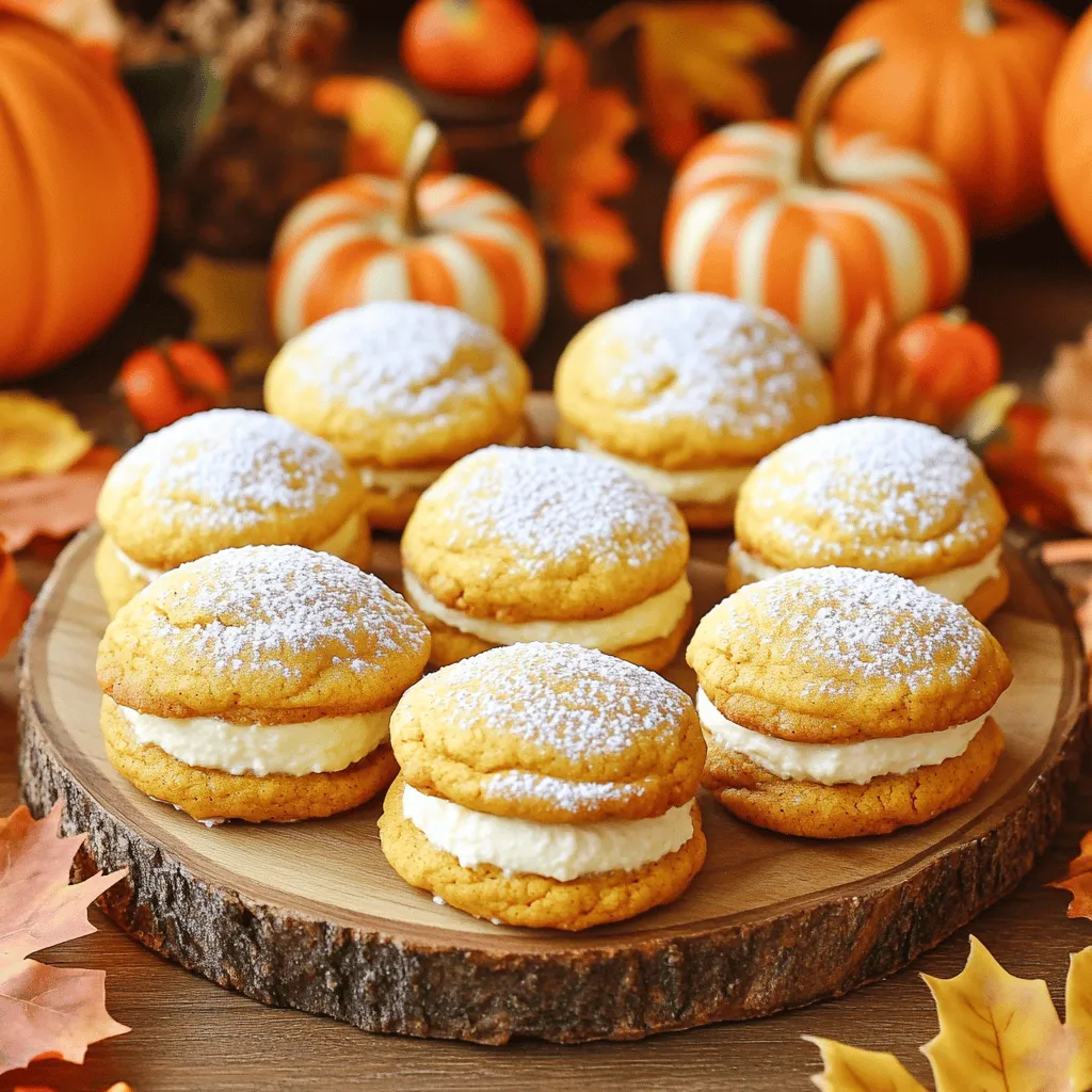 To make pumpkin cheesecake stuffed cookies, gather these key ingredients: - 1 cup unsalted butter, softened - 1 cup brown sugar, packed - 1/2 cup granulated sugar - 1 large egg - 1 teaspoon vanilla extract - 2 cups all-purpose flour - 1 teaspoon baking soda - 1 teaspoon baking powder - 1/2 teaspoon salt - 1 teaspoon cinnamon - 1/2 teaspoon nutmeg - 1/4 teaspoon ginger - 1 cup pumpkin puree - 8 oz cream cheese, softened for the filling - 1/4 cup granulated sugar for the filling - 1/2 teaspoon vanilla extract for the filling - Pinch of salt for the filling You can add extra flavor with these ingredients: - Additional spices like cloves or allspice - Flavor extracts such as almond or orange To make this recipe, have these tools ready: - Mixing bowls for combining ingredients - Baking sheets to hold the cookies while baking - Parchment paper to line the baking sheets Start by mixing your cream cheese with sugar. Use a mixing bowl and beat the cream cheese until smooth. Add the sugar and a pinch of salt. Keep mixing until everything is creamy and well combined. This filling should be thick yet spreadable. Set it aside while you make the cookie dough. To create the cookie dough, first cream your softened butter with the brown and granulated sugars. Mix them together until they look light and fluffy. Then, add in the egg and vanilla extract. This mixture should blend nicely. In another bowl, whisk together the flour, baking soda, baking powder, salt, cinnamon, nutmeg, and ginger. Gradually mix these dry ingredients into your wet mixture. Finally, fold in the pumpkin puree. Your dough may be a little sticky, but that’s okay! Chilling the dough is very important. Cover it and put it in the fridge for at least 30 minutes. This will make it easier to handle. When you’re ready to assemble, preheat your oven to 350°F (175°C) and line your baking sheets with parchment paper. Take about a tablespoon of pumpkin cookie dough and flatten it into a disc. Place a teaspoon of the cheesecake filling in the center. Then fold the edges of the dough over the filling. Roll it gently into a ball and place it on the baking sheet. Repeat this with the rest of the dough and filling. Bake for 12-15 minutes until the edges are golden. The cookies will seem soft but will firm up as they cool. - Oven temperature accuracy: Always use an oven thermometer. This ensures your cookies bake evenly. Too hot, and they burn; too cool, and they spread too much. - Importance of chilling the dough: Chilling the dough for at least 30 minutes helps the cookies hold their shape. It also makes the dough easier to handle. - Fixing sticky dough: If your dough is too sticky, add a little more flour. Just a tablespoon at a time until it feels right. - Ensuring even baking: Place your cookies on the baking sheet with enough space. This allows heat to circulate and helps them bake evenly. - Dusting with powdered sugar: After cooling, lightly dust the cookies with powdered sugar. This adds a nice touch and makes them look fancy. - Seasonal decoration ideas: Arrange your cookies on a festive platter. Add mini pumpkins or colorful autumn leaves around them for a seasonal vibe. For more details, check out the Full Recipe. {{image_2}} You can easily change the flavor of your pumpkin cheesecake stuffed cookies. Adding chocolate is a fun twist. Just mix in some chocolate chips into the cookie dough. This gives the cookies a rich taste. Another option is using different nut butters. Almond or cashew butter can add a nice touch. Simply swap out some of the butter for your chosen nut butter. If you need gluten-free cookies, use gluten-free flour. Many brands offer blends that work well in cookies. They create a chewy texture without the gluten. For vegan options, you can replace the egg with a flax egg. Mix one tablespoon of flaxseed meal with three tablespoons of water, then let it sit until it thickens. You can also use vegan cream cheese for the filling. You can make mini cookies for fun bite-sized treats. Simply scoop smaller amounts of dough. Bake them for a shorter time, about 8-10 minutes. For a creative twist, try making cookie sandwiches. Use two cookies with cheesecake filling in the middle. This makes a delightful dessert that’s great for sharing. Try these variations to make your pumpkin cheesecake stuffed cookies even more exciting! For the full recipe, check out the detailed instructions above. To keep your pumpkin cheesecake stuffed cookies fresh, store them at room temperature. Use an airtight container to lock in moisture and flavor. Place parchment paper between layers to avoid sticking. If you want to keep them longer, refrigeration is a good option. However, this may change their texture slightly. Wrap the cookies in plastic wrap before placing them in the fridge. This keeps them from drying out. You can also freeze cookie dough for later use. Scoop the dough into balls and place them on a baking sheet. Freeze them until solid, then transfer to a freezer bag. This way, you can bake fresh cookies anytime! When you're ready to bake, simply thaw the dough in the fridge overnight. You can bake them straight from frozen, but add a couple of minutes to the baking time. These cookies can stay fresh for about a week at room temperature. In the fridge, they last around two weeks. If you freeze them, they can last up to three months. Keep an eye out for signs of spoilage. If they smell off or have a dry texture, it's best to toss them. Enjoy your delicious pumpkin cheesecake stuffed cookies! For the full recipe, check out the [Full Recipe]. To make pumpkin cheesecake stuffed cookies, follow these steps: 1. Prepare the cheesecake filling: Mix softened cream cheese, granulated sugar, vanilla extract, and a pinch of salt until smooth. Set it aside. 2. Make the cookie dough: Cream unsalted butter, brown sugar, and granulated sugar in a large bowl. Add in one egg and vanilla extract. Combine well. 3. Mix dry ingredients: In another bowl, whisk all-purpose flour, baking soda, baking powder, salt, cinnamon, nutmeg, and ginger. 4. Combine dough: Slowly mix the dry ingredients into the wet mix. Add pumpkin puree to the dough and stir well. 5. Chill the dough: Cover the dough and chill for at least 30 minutes. 6. Assemble the cookies: Preheat your oven to 350°F (175°C). Flatten a tablespoon of dough, add a teaspoon of cheesecake filling, and wrap it up. Roll into a ball and place it on a baking sheet. 7. Bake: Bake for 12-15 minutes until edges are golden. Cool on a wire rack. For the full recipe, check out the entire process. Yes, you can use fresh pumpkin instead of canned. To prepare fresh pumpkin: 1. Select a small sugar pumpkin. These are sweeter and smoother. 2. Cut the pumpkin in half and remove seeds and stringy pulp. 3. Roast the pumpkin halves face down on a baking sheet at 350°F (175°C) for about 45 minutes. 4. Once soft, scoop out the flesh and mash it until smooth. 5. Measure out the amount you need for the recipe. This will give you fresh pumpkin puree! Yes, these cookies are great for freezing. Here’s how to freeze and reheat them: - Freezing cookies: Allow baked cookies to cool completely. Place them in an airtight container or a freezer bag. Separate layers with parchment paper to avoid sticking. - Freezing dough: You can also freeze the prepared dough. Shape it into balls and freeze them on a baking sheet. Once frozen, transfer to a bag for long-term storage. - Reheating: To reheat, bake frozen cookies directly from the freezer at 350°F (175°C) for 5-8 minutes. If using dough, bake for the same time as fresh dough, but add a couple of minutes if still frozen. This blog post covered everything you need to create delicious pumpkin cheesecake stuffed cookies. We discussed key ingredients, optional flavors, and essential tools. I shared step-by-step instructions for the filling and dough, plus tips for perfect baking. We also explored variations and storage best practices. In summary, these cookies can delight your taste buds. Try them with your favorites and enjoy! Happy baking!