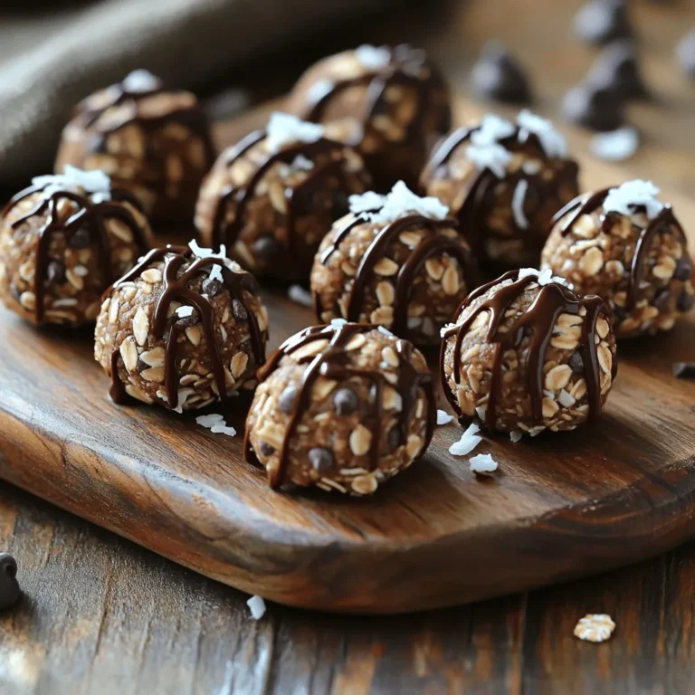 For these no-bake energy bites, you need these key ingredients: - 1 cup rolled oats - 1/2 cup almond butter (or your favorite nut butter) - 1/4 cup honey or maple syrup - 1/2 cup ground flaxseed - 1/3 cup mini chocolate chips - 1/4 cup shredded coconut (optional) - 1 teaspoon vanilla extract - Pinch of sea salt These simple ingredients blend well together. They create a tasty, energy-filled snack. You can easily swap some ingredients based on your taste or what you have at home. Here are a few ideas: - Use peanut butter instead of almond butter for a stronger flavor. - Maple syrup can replace honey if you want a vegan option. - Use sunflower seed butter if you have nut allergies. - Swap mini chocolate chips for dark or white chocolate chips. - Omit shredded coconut if you don’t like it. These swaps keep the bites delicious and fun! Each ingredient in the energy bites brings unique health benefits: - Rolled oats are great for fiber, helping you feel full. - Almond butter provides healthy fats and protein for energy. - Honey or maple syrup adds natural sweetness and quick energy. - Ground flaxseed is rich in omega-3 fatty acids and fiber. - Chocolate chips add taste and a little joy to your snack. - Shredded coconut offers healthy fats and a tropical flavor. - Vanilla extract enhances the taste without extra sugar. - Sea salt balances sweetness and brings out flavors. These ingredients make your no-bake energy bites not just tasty but also good for you. To make no-bake energy bites, start with the dry ingredients. In a large bowl, mix 1 cup of rolled oats and 1/2 cup of ground flaxseed. These two ingredients provide a great base and add fiber. In another bowl, blend 1/2 cup of almond butter with 1/4 cup of honey or maple syrup. This creates a smooth, sweet mix. Add in 1 teaspoon of vanilla extract and a pinch of sea salt for flavor. Now, pour the wet mix into the dry mix. Stir until everything is well combined. It should look thick and sticky. Next, fold in 1/3 cup of mini chocolate chips and 1/4 cup of shredded coconut if you like. This adds a nice touch of sweetness and texture. When shaping the bites, use your hands. Roll the mixture into small balls, about 1 inch in size. If it feels too sticky, slightly wet your hands. This helps shape them better. Make sure the bites are evenly sized for a nice look and easy eating. If you want to get creative, try adding nuts or seeds to the mix. You can customize these bites to fit your taste. Once you’ve shaped all the bites, place them on a baking sheet lined with parchment paper. Refrigerate them for at least 30 minutes. This helps them firm up and hold their shape. After chilling, store them in an airtight container in the fridge. They can last up to a week or be frozen for longer storage. Enjoy your bites as a quick snack or a tasty treat! To get the right texture for your energy bites, use the right amount of wet and dry ingredients. The oats should be moist but not soggy. You want a mix that holds together but is not too sticky. If it feels dry, add a bit more nut butter or honey. This helps bind everything together. If it feels too wet, add a touch more oats or flaxseed. One common mistake is not measuring ingredients correctly. This can change the texture and taste. Another mistake is skipping the refrigeration step. Chilling the bites helps them firm up. If you skip this, your bites may fall apart. Lastly, don’t rush the mixing process. Make sure everything is evenly combined for the best flavor. When rolling your energy bites, keep your hands slightly wet. This prevents the mixture from sticking to your hands. Aim for bite-sized balls, about one inch in diameter. Use a small cookie scoop for even sizing. It makes the process quicker and easier. If you want a fun twist, roll the bites in shredded coconut or cocoa powder for extra flavor and look. For full recipe details, check out the Full Recipe section. {{image_2}} You can make no-bake energy bites in many fun flavors. Start with the base recipe and switch up a few things. Try peanut butter for a nutty punch. You can also add cocoa powder for a chocolate boost. Mixing in spices like cinnamon or nutmeg adds warmth. Want a tropical twist? Use coconut and pineapple chunks instead. The options are endless. Each flavor brings a new delight to your snack time. You can easily make these bites fit your diet. For a gluten-free option, use certified gluten-free oats. If you want a vegan version, swap honey for maple syrup. You can also use a plant-based butter instead of nut butter. These small changes keep the snacks tasty and healthy for everyone. Always check labels to ensure your ingredients are safe for your needs. Adding superfoods is a great way to boost nutrition. Try tossing in chia seeds for extra fiber and protein. Hemp seeds are another great choice for healthy fats. You can also mix in unsweetened cocoa nibs for antioxidants. Each superfood you add enhances the bites while keeping them delicious. These little changes can make a big impact on your health. After making your no-bake energy bites, you want to store them right. Place the bites in an airtight container. Keep the container in the fridge. This helps them stay fresh. You can also layer them with parchment paper to avoid sticking. If you want, you can keep them in a bowl covered with plastic wrap. Both methods work well. Freezing is a great option for longer storage. To freeze, lay the bites on a baking sheet. Make sure they do not touch each other. Freeze for about an hour until firm. After that, transfer them to a zip-top freezer bag. Squeeze out the air and seal it tight. When you want to eat them, take them out and let them thaw in the fridge. You can also enjoy them straight from the freezer for a cold treat. When stored in the fridge, your energy bites last about a week. If you freeze them, they can last up to three months. Just remember to label your bags with the date. This way, you know when to eat them. Enjoy your tasty snacks whenever you want! No-bake energy bites are small snacks packed with nutrients. They often include oats, nut butter, and sweeteners. These bites need no baking, making them quick to prepare. You mix the ingredients, roll them into balls, and chill. They’re perfect for a quick energy boost. Yes, you can use any nut butter you like! Almond, peanut, or cashew butter all work well. Each nut butter brings its own flavor and texture. Just choose what you enjoy most. To make no-bake energy bites sugar-free, replace honey or maple syrup with sugar-free sweeteners. You can use stevia or erythritol. These options add sweetness without the sugar. Absolutely! Kids love the sweet taste and fun shapes. They are also healthy, full of protein and fiber. You can involve kids in making them. It’s a fun way to get them into the kitchen. Your energy bites are ready after chilling for 30 minutes. They should feel firm to the touch. If they are too soft, let them chill a bit longer. Once set, they are perfect for snacking. To make Nutty Chocolate Bliss Energy Bites, gather these ingredients: - 1 cup rolled oats - 1/2 cup almond butter (or your favorite nut butter) - 1/4 cup honey or maple syrup - 1/2 cup ground flaxseed - 1/3 cup mini chocolate chips - 1/4 cup shredded coconut (optional) - 1 teaspoon vanilla extract - Pinch of sea salt 1. In a large bowl, mix the rolled oats and flaxseed. 2. In another bowl, combine almond butter, honey, vanilla, and sea salt until smooth. 3. Pour the wet mix into the dry ingredients. Stir well. 4. Fold in the mini chocolate chips and coconut. 5. Use your hands to shape the mixture into balls. 6. Place on a parchment-lined baking sheet. 7. Chill for at least 30 minutes. 8. Store bites in an airtight container in the fridge. Enjoy your nutritious snack! No-bake energy bites are easy and fun to make. You learned about key ingredients, substitutions, and their nutritional benefits. I shared tips for mixing, shaping, and storing your bites, ensuring they hold together well. Don't forget about flavor variations and dietary needs—there's something for everyone. Now you can enjoy tasty snacks that fit your lifestyle. Keep experimenting and stay creative with your no-bake energy bites!