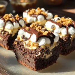 - 1 box of brownie mix (and required ingredients: eggs, oil, water) - 1 cup graham cracker crumbs - 1 cup mini marshmallows - 1 cup chocolate chips (semi-sweet or milk chocolate) - 1/4 cup unsweetened cocoa powder - 2 tablespoons sugar - 1/4 teaspoon salt - Cooking spray or butter for greasing The main ingredients create that rich, fudgy goodness. I use a box of brownie mix for simplicity. You just need to mix in eggs, oil, and water. Graham cracker crumbs give that classic s'mores flavor. Mini marshmallows add a fun, gooey touch. I love using chocolate chips, either semi-sweet or milk chocolate, for a sweet burst. For optional ingredients, I sometimes add unsweetened cocoa powder. It deepens the chocolate taste. Sugar adds extra sweetness, while salt balances the flavors. Greasing the muffin pan is a must to avoid sticking. This list covers everything for your S'mores Stuffed Brownie Cups. For the complete guide, check the Full Recipe! 1. Preheat your oven to 350°F (175°C). This ensures even baking. 2. Grease a muffin pan using cooking spray or butter. This helps the brownie cups come out easily. 3. In a mixing bowl, prepare the brownie batter according to the box instructions. Mix until smooth and creamy. 1. In a separate bowl, mix graham cracker crumbs, cocoa powder, sugar, and salt. This is your s'mores base. 2. Spoon about one tablespoon of brownie batter into each muffin cup. Make sure to cover the bottom evenly. 3. Add a layer of the graham cracker mixture over the brownie batter. Fill each cup about halfway. 4. Sprinkle a few chocolate chips and mini marshmallows on top of the graham mixture in each cup. 5. Pour more brownie batter over the filling until each cup is about three-quarters full. 1. Bake your brownie cups in the preheated oven for 18-20 minutes. Check with a toothpick; it should come out mostly clean. 2. Once done, cool the brownie cups in the pan for 10 minutes. Then, gently remove them. 3. For a gooey finish, top each cup with extra marshmallows and chocolate chips. Return to the oven for 2-3 minutes to toast the marshmallows. With these steps, you'll create a treat that's easy and fun! For the full recipe, check the earlier section. To get the perfect brownie texture, follow these steps. First, mix your brownie batter until smooth. Do not overmix, as this may make the brownies tough. Use a medium bowl for easy mixing. To check for doneness, insert a toothpick into the center of a brownie cup. If it comes out with a few moist crumbs, the cups are ready. If it is wet, bake for another minute or two. These brownie cups taste best warm. Serve them right out of the oven for gooey marshmallows. For a nice touch, drizzle melted chocolate over the top. Sprinkle extra graham cracker crumbs for added texture. For an extra treat, consider adding a scoop of ice cream on the side. This makes each bite even more delightful. If you want to try a new brownie mix, look for a low-sugar or gluten-free version. These can work just as well. You can also make brownies from scratch if you prefer. For chocolate chips, consider using white chocolate or dark chocolate. You can mix different types for a fun flavor. If you want a twist on marshmallows, try using flavored marshmallows, like caramel or strawberry. They can give your brownie cups a unique taste. For the full recipe, check the detailed instructions above. Enjoy making these delicious treats! {{image_2}} You can change up your s'mores stuffed brownie cups by adding nuts or caramel. Chopped nuts, like pecans or walnuts, give a nice crunch. Caramel drizzled atop adds a sweet touch. You can also try different types of chocolate. Dark chocolate brings a rich taste. White chocolate offers a sweet twist. Mixing semi-sweet and milk chocolate can create a delightful depth of flavor. For a fun twist, you can turn these brownie cups into a s'mores sundae. Just top them with a scoop of vanilla ice cream and a drizzle of chocolate sauce. Add extra mini marshmallows for a lovely finish. Another idea is to bake the s'mores in a pie crust. This gives a whole new way to enjoy the classic s'mores taste. The crust adds a crispy layer that contrasts nicely with the gooey filling. These variations make every bite exciting! For the full recipe, check out the link above. To keep your S'mores stuffed brownie cups fresh, follow these simple steps. First, let the brownie cups cool completely. This prevents moisture buildup. Once cooled, place them in an airtight container. This helps keep them moist and soft. You can also use plastic wrap if you prefer. Just make sure to seal it tightly. Store the container in a cool, dry place. They can last up to three days at room temperature. For longer freshness, consider refrigerating them. If you want to save some brownie cups for later, freezing is a great option. Here’s how to do it. After they cool, wrap each brownie cup in plastic wrap. Then, place them in a freezer-safe bag or container. This protects them from freezer burn. You can freeze them for up to three months. When you’re ready to eat, take them out and thaw them in the fridge overnight. For the best taste, warm them in the microwave for a few seconds before serving. Enjoy your delicious treat anytime! For the full recipe, check out the earlier section. How do I know when the brownie cups are done? You can check if the brownie cups are done by inserting a toothpick into the center. If it comes out mostly clean with a few moist crumbs, they are ready. The edges should look set, and the tops should be slightly firm. Keep an eye on them, as overbaking can lead to dryness. Can I make these S'mores Stuffed Brownie Cups ahead of time? Yes, you can make these cups a day ahead. Bake them, let them cool, and store them in an airtight container. When you are ready to eat, warm them in the oven at a low temperature. This will bring back their gooey texture. Can I use gluten-free brownie mix? Absolutely! You can use gluten-free brownie mix to make these cups. Many brands offer gluten-free mixes that work just as well. Make sure to check the package for any special instructions. What can I substitute for graham cracker crumbs? If you don’t have graham cracker crumbs, you can use crushed cookies like digestive biscuits or vanilla wafers. These will give a similar sweet and crunchy base for your brownie cups. Can I use a different type of pan? Yes, you can use a different pan, like a round cake pan or a baking dish. However, baking times may change. If you use a larger pan, check for doneness earlier, as they may bake faster. What is the best way to reheat leftover brownie cups? To reheat leftover brownie cups, place them in the oven at 300°F (150°C) for about 5-10 minutes. This will warm them up without making them dry. You can also microwave them for about 10-15 seconds for a quick option. These S'mores Stuffed Brownie Cups combine fun, flavor, and easy steps. You start with a simple brownie mix and layer in graham crackers, chocolate, and marshmallows. Don't forget the baking tips for the perfect texture! You can even freeze them for later. Mix up flavors or switch ingredients for your own twist. Enjoy these treats warm or cold, and serve them in fun ways. Now, get baking and savor every bite of your sweet creation!