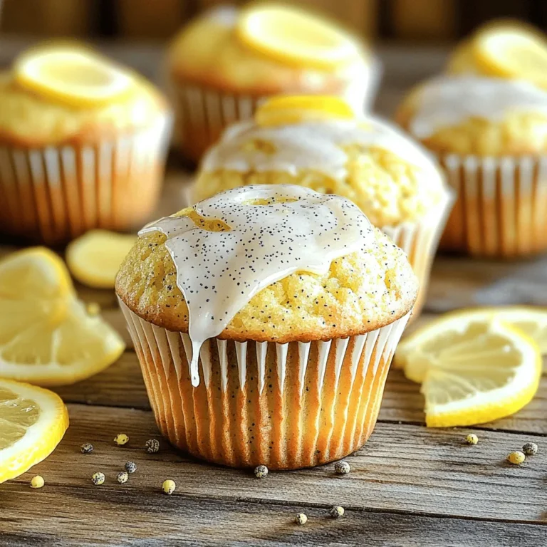 To make these zesty muffins, you need the following ingredients: - 1 ½ cups all-purpose flour - ½ cup granulated sugar - 2 teaspoons baking powder - ½ teaspoon baking soda - ¼ teaspoon salt - 2 tablespoons poppy seeds - 1 large egg - ½ cup plain yogurt (or sour cream) - ⅓ cup vegetable oil - 1 tablespoon lemon zest (from about 1 lemon) - 2 tablespoons fresh lemon juice - ½ teaspoon vanilla extract - ¼ cup powdered sugar (for optional glaze) - 1 tablespoon lemon juice (for optional glaze) You can switch some ingredients if needed. Here are a few ideas: - Use whole wheat flour instead of all-purpose flour for a nutty taste. - Swap granulated sugar for coconut sugar for a lower glycemic index. - If you have no yogurt, sour cream works well too. - For a vegan option, replace the egg with a flax egg (1 tablespoon ground flaxseed mixed with 2.5 tablespoons water). - Lemon extract can replace lemon zest in a pinch. To bake these muffins, gather the following tools: - Muffin tin - Paper liners or cooking spray - Mixing bowls (one large and one medium) - Whisk for mixing - Measuring cups and spoons - Rubber spatula for folding the batter - Toothpick for testing doneness This recipe makes baking simple and enjoyable. You can find the full recipe online to guide you through the steps. Follow these steps for the best lemon poppy seed muffins. Start by preheating your oven to 375°F (190°C). Line a muffin tin with paper liners or grease the cups lightly. In a large bowl, mix together the dry ingredients: 1 ½ cups of flour, ½ cup of sugar, 2 teaspoons of baking powder, ½ teaspoon of baking soda, ¼ teaspoon of salt, and 2 tablespoons of poppy seeds. This blend gives the muffins the right rise and flavor. In another bowl, whisk together your wet ingredients. Use 1 large egg, ½ cup of plain yogurt, ⅓ cup of vegetable oil, 1 tablespoon of lemon zest, 2 tablespoons of fresh lemon juice, and ½ teaspoon of vanilla extract. Mix them until smooth. Now, pour the wet mix into the dry mix. Fold gently until they are just combined. Don’t overmix! A few lumps are okay. Next, divide the batter evenly into the muffin cups, filling each about ¾ full. Bake for 15-18 minutes. To check if they are ready, insert a toothpick. It should come out clean. Let the muffins cool in the tin for 5 minutes, then move them to a wire rack. If you want to add a glaze, mix ¼ cup of powdered sugar with 1 tablespoon of lemon juice. Drizzle it on the cooled muffins for extra sweetness. To ensure your muffins come out perfect, try these tips: - Use fresh lemon juice and zest for bright flavor. - Avoid overmixing the batter; this keeps muffins light and fluffy. - Fill muffin cups only ¾ full to allow for proper rising. - Use a toothpick to check for doneness; it should come out clean. - Let the muffins cool before glazing to prevent the glaze from melting away. If your muffins don't turn out as expected, here are some common issues and solutions: - Muffins are too dense: This often means the batter was overmixed or too much flour was added. - Muffins are dry: They may have baked too long. Use a timer and check early! - Muffins don't rise: Ensure your baking powder and soda are fresh. - Muffins stick to the pan: Ensure you grease the muffin tin well or use liners. For a full recipe and more details, check out the Full Recipe. To boost flavor in your lemon poppy seed muffins, use fresh ingredients. Fresh lemon juice and zest make a big difference. You can also try adding a pinch of almond extract for depth. If you love a sweeter muffin, fold in some blueberries or raspberries. These fruits pair well with lemon. For a crunch, add chopped nuts like walnuts or pecans. They add texture and flavor. Keep your muffins fresh by storing them properly. Place them in an airtight container at room temperature. This keeps them soft for about three days. If you want to store them longer, freeze them. Wrap each muffin in plastic wrap, then place them in a freezer bag. They stay fresh for up to three months. When you're ready to enjoy, thaw them at room temperature. Lemon poppy seed muffins shine at breakfast or brunch. Serve them warm with a pat of butter. They also taste great with cream cheese spread. For a fun twist, serve them alongside a fruit salad. This adds color and freshness to your table. These muffins also pair well with tea or coffee. The bright lemon flavor complements both drinks nicely. For more delicious ways to enjoy these muffins, check the full recipe. {{image_2}} You can change up the flavor of your lemon poppy seed muffins easily. Try adding blueberries for a fruity twist. Chopped walnuts or almonds add a crunchy texture. If you love chocolate, mix in some mini chocolate chips. Each option gives your muffins a fresh taste. If you need gluten-free muffins, replace all-purpose flour with a gluten-free blend. Many blends work well in baking. Just check the package for a 1:1 ratio. You might also add a bit more baking powder to help them rise. Your muffins will still be soft and tasty. To make these muffins vegan, swap the egg with flaxseed or chia seeds. Mix one tablespoon of seeds with two and a half tablespoons of water. Let it sit for a few minutes to thicken. For yogurt, use a plant-based option like almond or coconut yogurt. This keeps your muffins light and fluffy. For oil, you can stick with vegetable oil or use melted coconut oil for flavor. Explore the [Full Recipe](#) for all the tasty details. To keep your lemon poppy seed muffins fresh, place them in an airtight container. This helps lock in moisture and flavor. You can store them at room temperature for up to three days. If you want to keep them longer, consider refrigeration. If you have extra muffins, freezing is a great option. Wrap each muffin in plastic wrap. Then, place them in a freezer-safe bag or container. Label them with the date. They can stay frozen for up to three months. When you’re ready to enjoy one, just pull it out and let it thaw at room temperature. Reheating your muffins can bring back their fresh taste. Preheat your oven to 350°F (175°C). Place the muffin on a baking sheet for about 5-10 minutes. You can also use the microwave. Heat it for about 15-20 seconds. Enjoy your tasty lemon poppy seed muffins like they’re fresh out of the oven! For the full recipe, check out the earlier section. You can make Lemon Poppy Seed Muffins easily at home. Start by gathering the ingredients: flour, sugar, baking powder, baking soda, salt, poppy seeds, egg, yogurt, vegetable oil, lemon zest, and lemon juice. Mix the dry ingredients in one bowl and the wet ingredients in another. Then, combine both mixtures. Pour the batter into a muffin tin and bake at 375°F for 15 to 18 minutes. For the full recipe, refer to the detailed instructions above. You can mix many flavors with lemon and poppy seeds. Blueberries add sweetness and moisture. Almond extract gives a nutty taste. Coconut adds a tropical vibe. You can also try adding fresh herbs like basil or mint for a twist. Each flavor change will create a new treat. To check if your muffins are done, use a toothpick. Insert it into the center of a muffin. If it comes out clean, they are ready. If the toothpick has batter on it, bake for another minute or two. You can also look for a golden-brown color on top. Yes, you can use frozen lemon juice. Just thaw it before adding it to your batter. This works well when fresh lemons are not available. The taste will still be bright and zesty, making your muffins delicious. Lemon poppy seed muffins are a delightful treat to make at home. We reviewed the essential ingredients, equipment, and step-by-step baking instructions. I shared tips to enhance flavor and store leftovers effectively. You can even explore various flavors and dietary needs with easy substitutions. Keep these guidelines in mind to enjoy perfect muffins every time. Baking is fun and rewarding, so don’t hesitate to experiment and make these muffins your own!