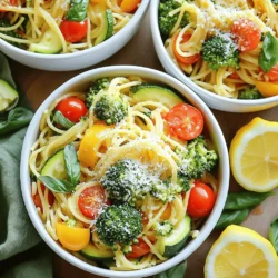 To make One-Pot Spaghetti Primavera, gather these key ingredients: - 8 oz spaghetti - 2 tablespoons olive oil - 1 small onion, diced - 2 garlic cloves, minced - 1 cup bell peppers (red, yellow, green), sliced - 1 cup zucchini, diced - 1 cup cherry tomatoes, halved - 1 cup broccoli florets - 2 cups vegetable broth - 1 teaspoon Italian seasoning - 1/4 teaspoon red pepper flakes (optional) - Salt and pepper to taste - Fresh basil, chopped (for garnish) - Grated Parmesan cheese (optional for serving) These ingredients create a colorful and tasty dish. Each one brings flavor and nutrition to the table. You can make your One-Pot Spaghetti Primavera even better with these add-ins: - Spinach or kale for extra greens - Carrots for sweetness - Peas for a pop of color - Mushrooms for a meaty texture - Other herbs like oregano or thyme for more depth Feel free to mix and match. This recipe is flexible. Use what you have or love! To cook this dish, you will need: - A large pot to hold everything - A wooden spoon or spatula for stirring - A chopping board and knife for prep - Measuring cups and spoons for accuracy Having the right tools makes cooking easier. Set up your space before you start. This will help you move smoothly through the recipe. For the full recipe, check out the detailed instructions that follow. First, gather your ingredients. You need: - 8 oz spaghetti - 2 tablespoons olive oil - 1 small onion, diced - 2 garlic cloves, minced - 1 cup bell peppers (red, yellow, green), sliced - 1 cup zucchini, diced - 1 cup cherry tomatoes, halved - 1 cup broccoli florets - 2 cups vegetable broth - 1 teaspoon Italian seasoning - 1/4 teaspoon red pepper flakes (optional) - Salt and pepper to taste - Fresh basil, chopped (for garnish) - Grated Parmesan cheese (for serving, optional) Next, wash and chop all your vegetables. This makes cooking smoother. In a large pot, heat the olive oil over medium heat. Add the diced onion. Sauté until it turns soft, about 3-4 minutes. Stir in the minced garlic and cook for one more minute. It will smell great! Now, add the sliced bell peppers, zucchini, cherry tomatoes, and broccoli. Sauté the veggies for about 5-6 minutes. Stir them so they cook evenly. Pour in the vegetable broth. Add the Italian seasoning, red pepper flakes (if you like heat), salt, and pepper. Bring this mix to a gentle boil. Once it boils, add the spaghetti. Stir it well so the pasta is covered in broth. Lower the heat to medium-low. Cover the pot and cook for 10-12 minutes. Stir occasionally until the spaghetti is tender and the broth is mostly absorbed. When done, take the pot off the heat. Let it sit covered for 2-3 minutes. This helps soak up any leftover liquid. Fluff the spaghetti with a fork and check the seasoning. Serve your pasta hot. Garnish with fresh basil and a sprinkle of grated Parmesan cheese if you want. For a nice touch, drizzle a little extra olive oil on top. You can also add a lemon wedge on the side for a fresh twist. These steps make your one-pot spaghetti primavera not just easy but also full of flavor. For the complete recipe, check out the Full Recipe section. To make your One-Pot Spaghetti Primavera pop, focus on fresh herbs. Fresh basil adds great taste. You can also use fresh parsley or thyme. A splash of lemon juice brightens the dish. If you like heat, mix in extra red pepper flakes. This kicks up the flavor without much effort. Cook your spaghetti until it’s al dente. This means it should still have a bit of bite. Stir the pasta often while cooking. This helps it cook evenly and prevents sticking. If you find it too dry, add a splash of broth or water. This keeps it creamy and delicious. Serve the pasta in bright bowls. A sprinkle of fresh basil adds color. Drizzle a bit of olive oil on top for shine. Place a lemon wedge on the side for a zesty touch. This simple step makes your dish look fancy and inviting. For the best look, add grated Parmesan cheese right before serving. {{image_2}} You can easily make vegetarian versions of One-Pot Spaghetti Primavera. Just skip the meat and focus on fresh veggies. Use your favorite seasonal vegetables, like asparagus, peas, or carrots. This dish shines with colorful produce. Each bite bursts with flavor. You can also add a splash of lemon juice for brightness. For a vegan option, omit any cheese you might use. Instead of Parmesan, try nutritional yeast for a cheesy flavor. Ensure your vegetable broth is vegan. This dish remains rich and tasty without dairy. Don't forget to load up on extra veggies for a hearty meal. If you want to add protein, try chickpeas or lentils. They mix well and add great texture. You can also use grilled chicken or shrimp for a meatier dish. Cook these proteins separately and stir them in at the end. This boosts flavor and makes the meal more filling. For the full recipe, check out the detailed instructions above. To store leftovers, let the pasta cool first. Place it in an airtight container. You can keep it in the fridge for up to three days. Make sure it is sealed well to keep it fresh. When you’re ready to eat, heat the pasta gently. Use a pan on low heat. Add a splash of vegetable broth or water to help it warm up. Stir occasionally to keep it from sticking. You can also use the microwave. Just cover it to keep the moisture in. If you want to freeze the pasta, let it cool completely. Divide it into portions and put each in a freezer bag. Squeeze out the air before sealing. It can last for up to three months in the freezer. To enjoy later, thaw it in the fridge overnight before reheating. For the full recipe, check the One-Pot Spaghetti Primavera section. One-Pot Spaghetti Primavera is a simple pasta dish. It features fresh veggies and spaghetti cooked together in one pot. You get great flavors without the mess. The dish cooks quickly and is perfect for busy weeknights. The colorful veggies make it look fun and inviting. I love how easy it is to make. You just need a pot and a few ingredients. The best part? It’s healthy and tasty! Yes, you can use gluten-free pasta. Many brands offer good options. Look for pasta made from rice or quinoa. These types work well in this dish. Just follow the cooking time on the package. Gluten-free pasta can cook faster or slower than regular. So, keep an eye on it. The rest of the recipe stays the same. You’ll still enjoy a delicious meal. Adding more veggies is easy! Here are some ideas: - Carrots: Slice them thin for quick cooking. - Spinach: Toss it in at the end for extra greens. - Cauliflower: Cut it into small florets to blend well. - Peas: Add them in the last few minutes for a pop of color. You can mix and match your favorites. Just remember to cut them small so they cook evenly. More veggies mean more flavor and nutrition! This post covered making One-Pot Spaghetti Primavera. We looked at required and optional ingredients, plus the gear you need. I shared step-by-step cooking instructions along with serving tips. I offered hints to boost flavor and helped with variations for different diets. You also learned how to store leftovers and answers to common questions. Now, you can create this dish with ease. Enjoy cooking and exploring all the ways to make it your own!