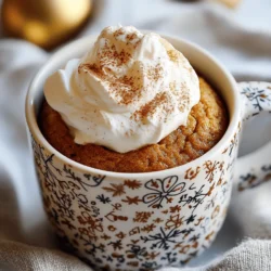 To make a delicious gingerbread mug cake, you'll need a few simple ingredients. Each one plays a key role in creating that warm, spiced flavor we love. - 4 tablespoons all-purpose flour: This forms the cake's base. It gives structure and helps it rise. - 2 tablespoons brown sugar: This adds sweetness and moisture. It also gives that deep, rich flavor. - 1/4 teaspoon baking powder: This helps the cake rise. It makes the texture light and fluffy. - 1/4 teaspoon ground ginger: This spice brings warmth and that classic gingerbread taste. - 1/4 teaspoon ground cinnamon: This adds a sweet and spicy note, enhancing the overall flavor. - 1/8 teaspoon ground nutmeg: Just a pinch of this spice adds depth and warmth. - Pinch of salt: Salt balances the sweetness and enhances all the flavors. - 3 tablespoons milk (or any milk alternative): This adds moisture, helping create a smooth batter. - 1 tablespoon vegetable oil: This keeps the cake moist and tender. - 1/4 teaspoon vanilla extract: This adds a lovely, sweet aroma that complements the spices. - Optional: Whipped cream or vanilla ice cream for serving: These toppings add extra creaminess and sweetness. If you have allergies, you can make some easy swaps. Use gluten-free flour instead of all-purpose flour. For dairy-free options, choose almond milk or coconut milk instead of regular milk. When picking ingredients, always choose high-quality. Fresh spices make a big difference in flavor. Look for organic options to boost taste and support sustainable farming. For the full recipe, refer to the sections above. Enjoy your warm and cozy gingerbread mug cake! To start, grab a microwave-safe mug. In this mug, you will combine the dry ingredients. - 4 tablespoons all-purpose flour - 2 tablespoons brown sugar - 1/4 teaspoon baking powder - 1/4 teaspoon ground ginger - 1/4 teaspoon ground cinnamon - 1/8 teaspoon ground nutmeg - Pinch of salt Mix these well. It is key to stir until everything blends evenly. If you do not mix well, you may bite into a pocket of spice or sugar. Next, you will add the wet ingredients. This is where the magic begins! - 3 tablespoons milk (or any milk alternative) - 1 tablespoon vegetable oil - 1/4 teaspoon vanilla extract Pour these into the dry mix. Use a fork to whisk everything together. Make sure to whisk until smooth. This helps avoid lumps. Lumps can ruin the soft texture of your cake. Now, it’s time to microwave your cake. For most microwaves, cook the mug on high for 1 minute and 20 seconds. However, every microwave is different. You may need to adjust the time. Check your cake as it cooks. You will know it is done when it rises and sets in the middle. Once finished, take the mug out of the microwave. Be careful; it will be hot! Allow it to cool for a minute. Now enjoy your gingerbread mug cake warm, perhaps with a dollop of whipped cream or a scoop of vanilla ice cream! This cake is a simple delight that warms the heart. To make the best gingerbread mug cake, avoid common mistakes. One big error is overmixing. Mixing too much makes the cake tough. Stir just until the ingredients blend. Another key tip is to measure accurately. Use measuring cups and spoons for the best results. This ensures the right balance of flavors and texture. When serving your mug cake, think about toppings. Whipped cream adds a nice touch. A scoop of vanilla ice cream pairs well too. For a festive look, sprinkle some cinnamon or nutmeg on top. You can even add a drizzle of caramel sauce. Present your cake in a fun mug to make it special. For added flavor, consider using more spices. Try a pinch of cloves or allspice for warmth. You can also mix in a few chocolate chips for sweetness. Using extracts like almond or maple can change the taste. Flavored syrups can add a twist too. Get creative and make it your own! For the complete method and measurements, check the Full Recipe. {{image_2}} You can easily add chocolate to your gingerbread mug cake. Just mix in some chocolate chips. You can use about 2 tablespoons of semi-sweet chocolate chips for a sweet treat. If you want a richer cake, melt a tablespoon of chocolate into the batter. This adds depth to the flavor. When you add chocolate, you may need to adjust the sugar. The chocolate adds sweetness, so cut back on the brown sugar to about 1 tablespoon. This keeps the cake from being too sweet. You can make this gingerbread mug cake healthier by lowering the sugar. Try using 1 tablespoon of honey or maple syrup instead of brown sugar. This keeps the moisture while lowering the sugar count. For gluten-free options, use almond flour or coconut flour. If you want a vegan version, swap the milk for almond or oat milk. You can use flaxseed meal mixed with water instead of egg for binding. You can customize your gingerbread mug cake for different holidays. In fall, add pumpkin spice to the mix for a cozy twist. Just add 1/4 teaspoon of pumpkin spice instead of the ginger and cinnamon. In winter, try adding cranberries or chopped apples for a burst of flavor. Top your cake with whipped cream and sprinkle with cinnamon for a festive look. For summer, fresh berries make a great topping, adding color and flavor to your dessert. Explore the [Full Recipe] for more ideas on making this cake your own! To keep your gingerbread mug cake fresh, store it in an airtight container. If you have leftovers, put the mug cake in the fridge. Make sure it cools to room temperature first. For longer storage, you can freeze it. Use a freezer-safe container or wrap it tightly in plastic wrap. This keeps it moist and tasty. When it's time to enjoy your leftover cake, reheating is key. The microwave works best. Heat it for about 15-20 seconds. Check it often to avoid drying it out. If you want to add toppings, do it after you heat the cake. Whipped cream or ice cream is best served warm. In the fridge, your gingerbread mug cake lasts about 2-3 days. If you freeze it, it can last up to a month. Always check for signs of spoilage before eating. Look for any off smells or changes in texture. If it feels dry or crumbly, it’s time to toss it. Enjoy your delicious treats safely! Yes, you can make a gingerbread mug cake in an oven. Here’s how: Preheat your oven to 350°F (175°C). Prepare your mug cake in an oven-safe mug or ramekin. Follow the same mixing steps as the microwave method. Then, bake it for about 15 to 20 minutes. Check if the cake is done by inserting a toothpick in the center. If it comes out clean, it’s ready to enjoy! To serve more people, you can scale the recipe. Start by multiplying each ingredient by the number of servings you want. For example, if you want to make four cakes, multiply each ingredient by four. You can mix everything in a large bowl and then divide it into separate mugs. Just remember to adjust the cooking time if you're using larger mugs or baking multiple cakes together. If you need a substitute for brown sugar, you have options. You can use white sugar mixed with molasses. For every cup of brown sugar, use one cup of white sugar and add one tablespoon of molasses. Alternatively, try coconut sugar or maple syrup. Each option may slightly change the flavor, but they add a nice sweetness to your gingerbread mug cake. In this post, we explored how to make a tasty gingerbread mug cake. Each ingredient plays a key role, and we discussed alternatives for common allergens. I shared step-by-step instructions, tips to avoid mistakes, and ways to enhance the flavor. We also covered fun variations and how to store leftovers. Remember, cooking is about finding what works for you. Enjoy creating your own gingerbread cake and making it your own!