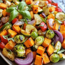 For this dish, you can use a mix of tasty vegetables. Here’s what I like to use: - 2 cups Brussels sprouts, halved - 1 medium sweet potato, peeled and cubed - 1 red bell pepper, chopped - 1 yellow zucchini, sliced - 1 red onion, cut into wedges These vegetables roast beautifully and soak up the balsamic glaze. Their natural sweetness shines through. You need a few basic items from your pantry to bring this dish to life: - 3 tablespoons olive oil - 4 tablespoons balsamic vinegar - 1 tablespoon maple syrup - 2 teaspoons garlic powder - Salt and pepper to taste These ingredients create the rich, tangy glaze that makes this dish special. The maple syrup adds a gentle sweetness. To make your dish even prettier, consider these garnishes: - Fresh basil leaves Garnishing with basil adds a pop of color and a fresh taste. It enhances the overall presentation. For the full recipe, you can refer to the detailed steps. Enjoy making this amazing side dish! Start by washing all your vegetables well. This step is key to keeping them fresh. Next, halve the Brussels sprouts and cube the sweet potato. Chop the red bell pepper and slice the yellow zucchini. Cut the red onion into wedges. Place all these in a large mixing bowl. This mix brings a variety of colors and flavors together. In a small bowl, combine the olive oil, balsamic vinegar, maple syrup, garlic powder, salt, and pepper. Whisk these ingredients until they blend well. This glaze adds a sweet and tangy taste to your veggies. Make sure every ingredient is mixed nicely. The flavors will soak into the veggies during roasting. Preheat your oven to 425°F (220°C). Line a large baking sheet with parchment paper for easy cleanup. Spread the mixed vegetables on the sheet in a single layer. Pour the balsamic glaze over them and toss gently. This way, every piece gets coated. Roast in the oven for 25-30 minutes. Stir halfway to ensure even cooking. The vegetables should be tender and caramelized when done. If you want, drizzle with more balsamic vinegar after roasting. Add fresh basil leaves on top for a lovely finish. For the full recipe, check out the details provided earlier. Enjoy your tasty Balsamic Glazed Roasted Vegetables! To get the best roast, start with the right temperature. Preheat your oven to 425°F (220°C). This heat helps caramelize the natural sugars in the veggies. Make sure to cut your vegetables into even sizes. This way, they cook at the same time. Use a large baking sheet. Spread the veggies in a single layer. This prevents steaming and helps them brown well. You can boost the flavor of your balsamic glazed roasted vegetables with simple seasonings. I love using garlic powder, salt, and pepper. They add depth without overpowering the dish. For a hint of sweetness, maple syrup works wonders. Add fresh herbs like basil after roasting. This adds a bright finish and a pop of color. If you're short on time, prep vegetables ahead. You can cut them and store them in the fridge for a day. This saves you time on cooking day. You can also use a large bowl for tossing the veggies with the glaze. This makes cleanup easier. Lastly, consider roasting more than you need. Leftovers make great additions to salads or wraps. For the full recipe, check out the Balsamic Bliss Roasted Veggies. {{image_2}} You can switch up the veggies in your balsamic glazed roasted vegetables. Use what you love or what you have on hand. Carrots, broccoli, or cauliflower work great. You can even try butternut squash for a sweet twist. Just make sure to cut all the vegetables into similar sizes. This way, they cook evenly and get tender. Want to make your dish heartier? Add proteins. Chickpeas, black beans, or lentils pair well with roasted veggies. For meat lovers, try adding chicken or shrimp. Simply toss in your chosen protein with the vegetables. This makes a well-rounded meal that fills you up. This recipe is already vegan and gluten-free! The balsamic glaze is tasty and safe for all diets. If you want to change flavors, try adding herbs like thyme or rosemary. These herbs enhance the taste without adding gluten. Enjoy this dish knowing it fits many dietary needs. For the full recipe, check out the detailed instructions. After enjoying your balsamic glazed roasted vegetables, let any leftovers cool. Place them in an airtight container. Store them in the fridge for up to four days. This keeps them fresh and tasty for your next meal. When you want to eat your leftovers, there are a few ways to reheat them. The best method is to use an oven or toaster oven. Preheat to 350°F (175°C) and heat for about 10-15 minutes. This keeps the veggies crispy. You can also use a microwave. Heat in short bursts of 30 seconds. Stir in between to avoid overcooking. If you want to save your roasted veggies for later, freezing is a great option. First, let them cool completely. Spread them in a single layer on a baking sheet. Freeze until solid, about two hours. Then, transfer the veggies to a freezer-safe bag or container. They can last up to three months in the freezer. When you’re ready, thaw in the fridge overnight before reheating. For detailed cooking steps, check out the Full Recipe. Yes, you can use other vinegars. Try apple cider vinegar or red wine vinegar. Both add a nice tang. Adjust the amount to taste, as some may be stronger. Each vinegar gives a unique flavor to your dish. Experiment and find your favorite! You can use many seasonings. Italian herbs like oregano or thyme work well. Paprika adds warmth, while chili flakes bring heat. You might even try fresh herbs like rosemary or dill. Each option changes the flavor profile. Mix and match to suit your taste! Check the vegetables for tenderness. They should be soft but not mushy. A fork should easily pierce them. Look for a nice caramel color on the edges. Roasting usually takes about 25-30 minutes. Stir halfway to ensure even cooking. Enjoy the aroma as they roast! This blog post covered all you need for a tasty roasted vegetable dish. We explored the key ingredients, step-by-step cooking, and helpful tips. You learned how to adapt the recipe to fit your needs. Now, you can store leftovers and reheat them easily. Enjoy great meals without stress. Use the tips to make it your own. Happy cooking!