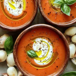 Making roasted tomato basil soup is simple and fun. You need fresh ingredients for the best taste. Here’s what you will need: - 4 cups ripe tomatoes, halved - 1 medium onion, chopped - 4 cloves garlic, unpeeled - 3 tablespoons olive oil - Salt and pepper to taste - 1 teaspoon sugar (optional) - 1 cup vegetable broth - 1 cup fresh basil leaves - ½ cup heavy cream or coconut cream - Fresh basil for garnish Each ingredient adds a unique flavor. The tomatoes bring sweetness, while the basil adds freshness. Garlic gives it depth, and onion adds a nice base. You can use sugar to balance the soup's acidity if needed. Heavy cream makes it rich, but coconut cream is great for a vegan option. For the full recipe, check the section above. Enjoy the process, and let your kitchen smell amazing! First, preheat your oven to 400°F (200°C). This step is key for roasting. Next, take your ripe tomatoes, chop your onion, and leave the garlic unpeeled. Arrange all these on a large baking sheet. Drizzle them with olive oil and sprinkle salt and pepper on top. If you like, add a teaspoon of sugar to balance the tomato's acidity. Roast everything in the oven for about 30-35 minutes. Look for soft, slightly charred tomatoes. Once you take the roasted ingredients out of the oven, let them cool for a bit. Peel the roasted garlic cloves. Now, grab your blender. Combine the roasted tomatoes, onions, peeled garlic, vegetable broth, and fresh basil leaves in it. Blend until the mixture is smooth. This step creates the soup's rich texture. Now, pour your blended mixture into a pot. Heat it gently over medium heat until it simmers. Stir in the cream for added richness. Allow it to simmer for about five more minutes. Before serving, taste the soup. Adjust the seasoning with salt and pepper as needed. This final touch makes all the difference. If you want to see the full recipe, check the details above. To make the best roasted tomato basil soup, use ripe, fresh tomatoes. They give the soup a rich and bright flavor. I recommend Roma or vine-ripened tomatoes. Their sweetness shines when roasted. Sometimes, tomatoes can be a bit too acidic. If that happens, add a teaspoon of sugar. This little trick balances the flavors and brings out the sweetness. Blending is key for a smooth texture. After roasting, let the veggies cool a bit. Then, blend them until they are silky and perfectly combined. This step makes the soup feel creamy, even if you skip the cream. Pair your soup with crusty bread. A warm, toasted slice is perfect for dipping. You can also serve it with a fresh salad for a light meal. For a beautiful presentation, garnish with fresh basil leaves. You can also drizzle a bit of heavy cream or coconut cream on top. This adds a lovely touch and makes the soup feel special. For the full recipe, check out the instructions I provided earlier. Enjoy your cooking! {{image_2}} You can easily make this soup vegan. Simply swap heavy cream for coconut cream. Coconut cream gives a rich and creamy texture. It also adds a hint of sweetness. This change makes the soup just as delicious and smooth. To enhance the flavor, consider adding more ingredients. Try a splash of lime juice for brightness. You can also mix in a teaspoon of nutritional yeast for a cheesy taste. These small changes can make a big difference in your soup's flavor. Want to add some heat? Just sprinkle in chili flakes. Start with a pinch and taste. You can always add more if you like it spicy. This small addition can transform your soup into a fiery delight. Also, don’t hesitate to experiment with herbs. Try mixing in oregano or thyme. Each herb brings a unique touch. You can even blend in fresh parsley for a fresh taste. The world of flavors is wide open, so have fun with it! To store leftover soup, let it cool first. Once it cools, pour the soup into an airtight container. This keeps the soup fresh and safe. You can store it in the fridge for up to five days. Before serving, check for any signs of spoilage. If it smells off or looks strange, it’s best to toss it. Freezing your soup is easy and great for meal prep. Pour the cooled soup into freezer-safe bags or containers. Leave some space at the top, as soup expands when frozen. You can keep it in the freezer for up to three months. When you want to enjoy your soup again, thaw it overnight in the fridge. For best results, reheat it on the stove over medium heat, stirring often. This helps keep the texture smooth. If the soup seems too thick, add a splash of broth or water while reheating. Roasted Tomato Basil Soup keeps well in the fridge for about 4 to 5 days. Make sure to store it in an airtight container. If you want to keep it longer, you can freeze it. In the freezer, it lasts up to 3 months. Just thaw it in the fridge before reheating. Yes, you can use canned tomatoes! They work well and save time. Choose whole or diced canned tomatoes for the best flavor. If using canned tomatoes, reduce the sugar since they are often sweeter. Use the same amount of broth and follow the rest of the recipe as is. This soup pairs well with many dishes. Grilled cheese sandwiches are a classic choice. A simple salad with mixed greens adds freshness. You could also serve it with crusty bread for dipping. Try adding a sprinkle of cheese on top for extra flavor. Yes, this recipe is gluten-free! All the ingredients used, like tomatoes, broth, and basil, do not contain gluten. Just ensure that your broth is labeled gluten-free. This soup is safe for anyone avoiding gluten. In this post, we explored how to make delicious Roasted Tomato Basil Soup. We covered the key ingredients, step-by-step instructions, and tips to perfect the dish. You learned about variations like vegan options and how to store leftovers properly. Enjoy making this soup with fresh ingredients. Share it with others, and enjoy the warmth it brings! Cooking can be fun and rewarding.