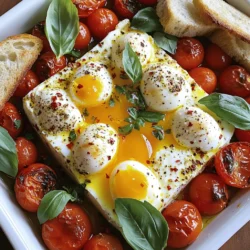For the Viral Baked Feta Eggs, you need four main ingredients. They are: - 200g feta cheese, block - 4 large eggs - 1 cup cherry tomatoes, halved - 2 tablespoons olive oil Feta cheese brings a creamy texture. The eggs add protein and richness. Cherry tomatoes add sweetness and color. Olive oil gives flavor and helps everything cook well. To elevate the flavor, you add some herbs and spices. Here are the key extras: - 1 teaspoon dried oregano - 1/2 teaspoon red pepper flakes (adjust to taste) - Salt and pepper to taste Dried oregano adds a nice earthy taste. Red pepper flakes give a spicy kick. Salt and pepper enhance all the flavors. Use them to suit your taste. To make your dish even better, consider garnishing and serving with these: - Fresh basil leaves, for garnish - Crusty bread, for serving Fresh basil adds brightness and aroma. Crusty bread is perfect for dipping into the cheesy eggs. Together, they complete this delightful meal. For the full recipe, be sure to check it out! First, I preheat my oven to 400°F (200°C). This step is key for cooking the feta and tomatoes perfectly. Next, I take a baking dish and place a block of feta cheese right in the center. I then surround the feta with one cup of halved cherry tomatoes, making sure they are evenly spaced. This setup allows the flavors to mingle while baking. Now, it's time to add some flavor. I drizzle two tablespoons of olive oil over the feta and tomatoes. The oil helps everything cook nicely and adds great taste. Next, I sprinkle one teaspoon of dried oregano and half a teaspoon of red pepper flakes over the mixture. Finally, I season it all with salt and pepper to taste. These spices are crucial in making the dish pop. I place the baking dish in the oven and bake it for about 25 minutes. I look for the feta to turn golden and the tomatoes to blister. After that, I carefully remove the dish from the oven. I create small wells in the tomato mixture and crack four large eggs into each well. I return the dish to the oven for another 10-12 minutes. I want the egg whites to set but the yolks to remain slightly runny. This timing is important for the best texture. Once it’s ready, I let it cool a bit and garnish with fresh basil leaves. I serve it warm with slices of crusty bread for dipping. For the full recipe, check out the detailed instructions. Enjoy this delightful meal! To get the best results, you must watch the cooking time. If you like runny yolks, bake for about 10-12 minutes after adding the eggs. If you want firm yolks, add a few more minutes. Every oven is different, so check your dish often. Some ovens cook faster than others, so keep an eye on it. Using a cast-iron skillet gives a nice, rustic look. It also helps keep the heat even. If you don't have one, any baking dish will work. Just make sure it fits in your oven. You can use smaller or larger dishes too. Adjust the number of eggs and feta based on the size of your dish. For an extra punch, try adding garlic or onions. Sauté them in olive oil before adding to the dish. This will make the flavors pop. You can also experiment with different cheeses. Try goat cheese or a sharp cheddar for a twist. Mixing flavors keeps the dish exciting. {{image_2}} You can boost the nutrition of your Viral Baked Feta Eggs. Adding spinach or kale makes a tasty twist. These greens cook down well and blend nicely with the feta and eggs. You can also try bell peppers, zucchini, or even mushrooms. These add great flavor and color. Just chop them small and mix them in with the tomatoes. Want to make your meal heartier? Add some cooked bacon or sausage. Crispy bacon gives a nice crunch and salty flavor. Cooked sausage adds a savory taste that pairs well with eggs. If you prefer a meat-free option, try vegetarian sausage. It offers a similar taste without the meat. You can slice it or crumble it into the dish before baking. While feta is the star, you can switch things up. Using goat cheese brings a tangy flavor that some love. It's creamy and melts well. Another option is cream cheese. It adds a rich texture and blends smoothly with the eggs. You can use it in place of feta or mix it in for extra creaminess. For the full recipe, check out the details above. After you enjoy your Viral Baked Feta Eggs, store any leftovers right away. First, let the dish cool to room temperature. Then, use an airtight container to keep the eggs and feta fresh. It’s best to refrigerate them within two hours of baking. If you want to keep the dish longer, you can freeze it. To do this, let it cool completely. Then, transfer it to a freezer-safe container. Make sure to label it with the date. You can freeze it for up to three months. When it's time to eat the leftovers, reheating is easy. The best method is using the oven. Preheat it to 350°F (175°C). Place the dish in the oven for about 10-15 minutes. This method keeps the texture nice and warm. If you're short on time, you can use the microwave. Put the portion on a microwave-safe plate. Heat it for about 1-2 minutes. Check to make sure it’s warm throughout. Viral Baked Feta Eggs will stay fresh in the fridge for about 3-4 days. Keep an eye on the smell and color. If you notice a sour smell or changes in color, it’s time to toss it out. Always trust your senses. If the food looks or smells off, it’s best to be safe and not eat it. Enjoy your dish while it’s still fresh! For the full recipe, you can check it out [here](link-to-full-recipe). Yes, you can prepare this dish in advance. To do this, follow the steps up until you crack the eggs. Store the baking dish in the fridge overnight. Cover it with plastic wrap to keep it fresh. When you’re ready to bake, take it out and let it sit at room temperature for about 20 minutes. Then, bake as the recipe states. Baked feta eggs pair well with crusty bread, perfect for dipping. You can also serve it with a fresh salad to add crunch. For sides, try roasted vegetables or avocado slices. These options balance the creamy feta and eggs. For drinks, fresh juice or coffee works great. A light white wine can also complement the meal well. Yes, this recipe is great for meal prep! You can prepare the feta and tomatoes ahead of time. Store them in the fridge until you’re ready to bake. Keep the eggs separate until you bake. This helps keep everything fresh and tasty. When meal prepping, use airtight containers. This keeps the ingredients fresh longer. You can cook the eggs fresh for the best taste. You now have a clear guide for making tasty baked feta eggs. Gather your main ingredients and season well. Follow the steps for a dish that is rich in flavor. Don’t forget to try out variations and tips for the best results. Storage and reheating methods help you enjoy this dish longer. Remember, cooking is all about experimenting and having fun. Enjoy every bite of your delicious creation!