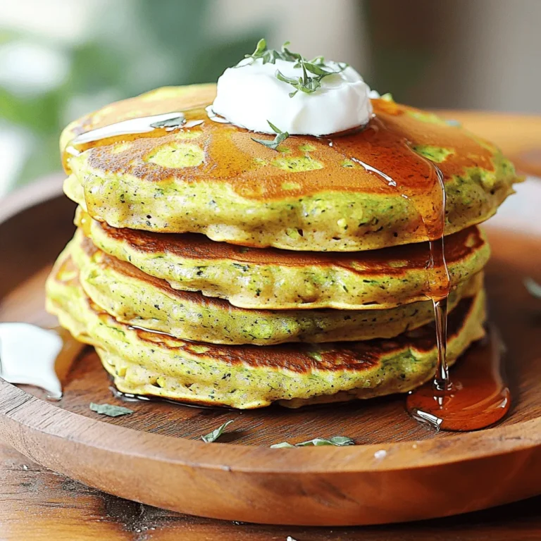 For great zucchini oat pancakes, you need simple and wholesome ingredients. Here’s what you will use: - 1 medium zucchini, grated - 1 cup rolled oats - 1/2 cup all-purpose flour (or whole wheat flour) - 1 teaspoon baking powder - 1/4 teaspoon baking soda - 1/2 teaspoon cinnamon - 1/4 teaspoon salt - 1 cup buttermilk (or milk of choice) - 2 large eggs - 1 tablespoon maple syrup (optional) - 1 tablespoon olive oil or melted coconut oil - Cooking spray or additional oil for the pan These ingredients work together to create a fluffy and tasty pancake. The zucchini adds moisture and nutrition. Oats give a nice texture and a good boost of fiber. You can make these pancakes even more fun by adding some tasty extras. Here are a few ideas: - Chocolate chips for a sweet twist - Chopped nuts like walnuts or pecans for crunch - Fresh herbs like basil or mint for a unique flavor - Blueberries or other berries for a fruity touch Feel free to mix and match. These add-ins can make breakfast more exciting and delicious. To make your zucchini oat pancakes, you will need some basic kitchen tools: - Large mixing bowl - Whisk or fork - Non-stick skillet or griddle - Measuring cups and spoons - Grater for the zucchini - Spatula for flipping pancakes Having the right tools makes cooking easier and more fun. With these items, you’ll be ready to whip up a batch of pancakes in no time. For the full recipe, check out the details above. Start by taking a large mixing bowl. Add 1 cup of rolled oats, 1/2 cup of all-purpose flour, 1 teaspoon of baking powder, 1/4 teaspoon of baking soda, 1/2 teaspoon of cinnamon, and 1/4 teaspoon of salt. Mix these dry ingredients well. This blend gives the pancakes their tasty base. In another bowl, whisk together 1 cup of buttermilk, 2 large eggs, and 1 tablespoon of maple syrup if you like it sweet. Add 1 tablespoon of olive oil or melted coconut oil for a rich flavor. Mixing these ingredients well ensures a smooth batter. Now, add the grated zucchini to your wet mixture. Stir until combined. Next, pour the wet mix into the dry ingredients. Gently stir until just combined. Be careful not to overmix, or your pancakes may turn out tough. The batter should be thick but pourable. Heat a non-stick skillet or griddle over medium heat. Lightly grease it with cooking spray or oil. Pour about 1/4 cup of batter onto the skillet for each pancake. Cook until bubbles form on the surface and the edges look set. This usually takes about 3-4 minutes. Flip the pancakes and cook for another 2-3 minutes until golden brown on both sides. Keep the pancakes warm in a low oven while cooking the remaining batter. Enjoy your delicious zucchini oat pancakes! For a detailed guide, check out the Full Recipe. To make amazing zucchini oat pancakes, follow a few key tips. First, use fresh, firm zucchini. Grate it just before using for the best flavor. Squeeze out excess moisture using a clean kitchen towel. This step helps avoid a watery batter. Mix the dry and wet ingredients separately. This keeps the pancakes fluffy. When you combine the two, stir gently. Overmixing makes pancakes tough. Aim for a thick, pourable batter. If it feels too thick, add a splash of milk. Soggy pancakes can ruin your breakfast. To avoid this, ensure the skillet is hot before pouring in the batter. A medium heat cooks the pancakes evenly. If your pan is too cool, the pancakes soak up oil and become soggy. Cook the pancakes until bubbles form on the surface. This usually takes about 3-4 minutes. Flip them only when the edges look set. If you flip too soon, they may fall apart. Serving zucchini oat pancakes is fun! Stack them high on a plate for a nice look. Drizzle with maple syrup for sweetness. Add a dollop of yogurt for creaminess and extra protein. A sprinkle of fresh herbs or crushed nuts adds crunch and flavor. For a twist, serve with fresh fruit. Sliced bananas, berries, or apples work well. You can even add a dusting of powdered sugar for a special touch. Try these ideas for a tasty and healthy breakfast treat. For the full recipe, check the earlier section. {{image_2}} You can make gluten-free zucchini oat pancakes easily. Use gluten-free oats and a gluten-free flour blend instead of regular flour. This swap keeps the pancakes fluffy while making them safe for those with gluten intolerance. You can find many gluten-free flour options at your local store. To create a vegan version, swap the eggs and buttermilk. Use ground flaxseed mixed with water as an egg substitute. One tablespoon of flaxseed with three tablespoons of water works well. For buttermilk, use almond milk mixed with a tablespoon of vinegar. This keeps the pancakes moist and adds a nice tang. You can add fun flavors to these pancakes. Try mixing in chocolate chips for a sweet treat. Chopped nuts, like walnuts or pecans, add crunch and richness. You can also add spices like nutmeg for a warm flavor. Experiment with what you like best to make these pancakes your own. For the full recipe, click here. To store leftover zucchini oat pancakes, let them cool first. Place them in a single layer on a plate. Cover the plate with plastic wrap or a clean kitchen towel. This keeps them fresh for up to three days in the fridge. If you stack them, place parchment paper between each pancake to prevent sticking. Freezing pancakes is easy and keeps them tasty. Once cooled, place them in a single layer on a baking sheet. Freeze them for about an hour. After they are solid, transfer them to an airtight container or freezer bag. Label it with the date. You can freeze them for up to three months. This way, you have quick meals ready for busy mornings! Reheating zucchini oat pancakes is simple. For the best texture, use a skillet or griddle. Heat it over medium-low heat. Place the pancakes in the skillet and warm for about 2-3 minutes on each side. You can also use a microwave if you are in a hurry. Heat them for about 20-30 seconds, checking them to avoid overheating. Enjoy your pancakes warm, just like when they were fresh! Yes, you can use different flours. Whole wheat flour works great. It adds fiber and a nutty taste. Almond flour is also a good option for gluten-free pancakes. Just remember that each flour has a unique texture and flavor. To lower calories, you can reduce the oil in the recipe. You can also use unsweetened applesauce instead of oil. Replace buttermilk with a low-fat version or almond milk. Consider cutting back on maple syrup or omitting it altogether. Zucchini is low in calories and high in vitamins. It adds moisture to the pancakes. Oats are full of fiber, which helps digestion. They can keep you full longer. Together, they create a balanced meal with nutrients that fuel your day. Watch for bubbles on the surface. When bubbles form, it's time to flip. The edges will look set, too. Cook for about 2-3 minutes on the second side. The color should be golden brown. This way, you will have perfectly cooked pancakes every time. For the full recipe, check the earlier section. Zucchini oat pancakes are easy and fun to make. We explored key ingredients, helpful tips, and delicious variations. Remember to use the right equipment and follow the steps for perfect results. Feel free to mix in different flavors or adapt for special diets. Store leftovers well, and enjoy them later. With this guide, you'll create tasty pancakes your family will love. Now, get cooking and enjoy your delicious creations!