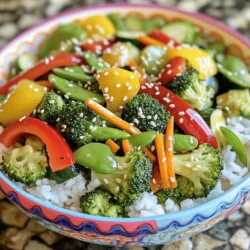 For a tasty veggie stir fry, you need fresh, colorful vegetables. Here’s what I use: - 1 cup broccoli florets - 1 red bell pepper, sliced - 1 yellow bell pepper, sliced - 1 cup snap peas - 1 medium carrot, julienned - 1 zucchini, sliced These veggies add crunch, color, and nutrients to your meal. You can pick any mix you like. Just remember to cut them into similar sizes for even cooking. The right seasonings and oils make the dish shine. Here’s what I recommend: - 2 tablespoons soy sauce (or tamari for gluten-free) - 1 tablespoon sesame oil - 2 cloves garlic, minced - 1 teaspoon ginger, grated - Salt and pepper to taste These ingredients bring out the natural flavors of the veggies. Sesame oil adds a lovely nutty taste. Garlic and ginger give a punch of flavor. Garnishes add a nice touch to your dish. You can use: - 1 tablespoon sesame seeds (for garnish) Sprinkling sesame seeds on top makes the stir fry look pretty. You can also add some chopped green onions for extra color and taste. For the full recipe, check out the details above. Enjoy your cooking! Start by washing your vegetables well. Cut the broccoli into small florets. Slice the red and yellow bell peppers. Next, julienne the carrot into thin strips. Finally, slice the zucchini into rounds. Make sure all your veggies are ready before you cook. This step saves time and helps you stay organized. Heat the sesame oil in a large wok or skillet over medium-high heat. Once the oil is hot, add the minced garlic and grated ginger. Sauté them for about 30 seconds. You want to smell the great aroma without burning them. Now, add the broccoli, bell peppers, and carrot. Stir-fry these for 3-4 minutes until they are tender-crisp. Then, add the snap peas and zucchini. Stir-fry for another 2-3 minutes. This keeps the veggies bright and crunchy. Drizzle the soy sauce over the vegetables. Stir for one more minute. Taste and add salt and pepper to your liking. Turn off the heat and transfer the stir fry to a serving bowl. Sprinkle sesame seeds on top for a nice touch. You can serve this colorful dish over steamed rice or quinoa. This not only looks good but adds flavor and texture. Enjoy your vibrant veggie stir fry! For the full recipe, check the earlier section. To get the best texture, cut your veggies evenly. This helps them cook at the same time. Start with the harder vegetables, like broccoli and carrots. They need more time to cook. Add softer veggies, like zucchini and snap peas, later. Stir them quickly to keep them crisp. Don't overcrowd the pan; this can cause steaming instead of frying. A hot wok or skillet helps achieve that nice, tender-crisp bite. A common mistake is not prepping your veggies first. Always wash and cut them before you start cooking. Another mistake is cooking at low heat. Stir frying needs high heat to cook fast and keep the veggies bright. Be careful not to let the garlic burn. It can make your stir fry taste bitter. Lastly, don't skip the seasoning. A splash of soy sauce adds depth to your dish. You can easily boost flavors with a few extras. Add a splash of rice vinegar for a tangy kick. Toasted sesame oil can deepen the flavor as well. If you like a spicy kick, try adding red pepper flakes or sliced chili peppers. Fresh herbs, like cilantro or basil, can add a nice touch at the end. For a richer flavor, add a spoonful of peanut butter or miso paste while cooking. These tips can make your stir fry even more delicious. For the full recipe, check out the vibrant veggie stir fry above! {{image_2}} You can easily add protein to your veggie stir fry. Chicken, shrimp, or tofu work great. For chicken, cut it into small pieces. Cook it first in the hot oil before adding veggies. If you use shrimp, add them after the garlic and ginger. Tofu should be cubed and cooked until golden. This gives a nice texture and flavor. Feel free to mix and match your favorite vegetables. Green beans, carrots, and mushrooms are all fantastic choices. You can also try bok choy or eggplant for more variety. Just remember to cut them into similar sizes. This helps them cook evenly. The more colors you add, the more fun it looks! You can change up the flavors easily. Try adding chili paste for some heat. A splash of lime juice can brighten the dish. You can also use different sauces like teriyaki or oyster sauce. Each sauce will give a unique twist. Experiment and find what you like best! For the full recipe, check out the "Vibrant Veggie Stir Fry" section. After enjoying your veggie stir fry, let it cool to room temperature. Place leftovers in an airtight container. Store the container in the fridge for up to three days. This keeps your meal fresh and tasty. To reheat, use a skillet or wok. Add the stir fry and a splash of water. Heat over medium until warm, stirring often. You can also use the microwave. Place in a microwave-safe dish, cover, and heat for 1-2 minutes. If you want to save some stir fry for later, freezing works well. First, let it cool completely. Then, pack it in freezer-safe bags or containers. Make sure to remove as much air as possible. It can stay in the freezer for up to three months. When ready to eat, thaw in the fridge overnight. Reheat as described above for a quick meal. Enjoy your easy veggie stir fry anytime! For the complete recipe, check out the Full Recipe. The best oil for stir frying is one with a high smoke point. I recommend using sesame oil or canola oil. These oils work well at high heat. You can also try avocado oil. It adds a nice flavor without burning. Yes, you can use frozen vegetables for stir fry. They save time and still taste good. Just remember to thaw them first. Pat them dry with a towel. This step keeps your stir fry from getting too watery. Making a vegan version is easy! Simply swap out any non-vegan ingredients. Use soy sauce or tamari for seasoning. You can add tofu for protein too. Just cube it and stir-fry with the veggies. For the full recipe, check out the vibrant veggie stir fry! This blog post covers everything you need to know about making a great stir-fry. You learned about key ingredients, step-by-step cooking instructions, and tips to improve your dish. I highlighted how to customize flavors and store leftovers for later use. Remember, practice makes perfect! Try different veggies, sauces, and proteins to find your favorite mix. With these easy steps and tricks, you'll become a stir-fry master in no time. Enjoy your cooking journey!