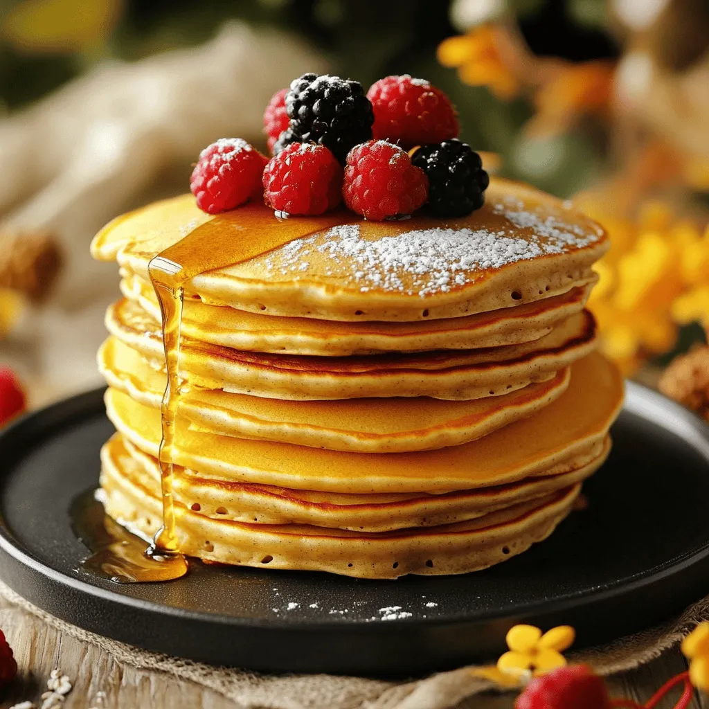 - 1 cup rolled oats - 1 ripe banana - 1 cup almond milk (or any preferred milk) - 2 tablespoons honey or maple syrup - 1 teaspoon baking powder - 1/2 teaspoon cinnamon - 1/4 teaspoon salt - 1 teaspoon vanilla extract - Coconut oil or cooking spray for frying These ingredients make your Healthy Banana Oat Pancakes both tasty and nutritious. The rolled oats give a nice texture. A ripe banana adds sweetness and moisture. Almond milk keeps it dairy-free, but you can use any milk you like. Honey or maple syrup adds a touch of natural sweetness. For extra fluffiness, consider adding baking powder. A pinch of cinnamon gives warmth and flavor. Salt enhances all the tastes and balances the sweetness. Vanilla extract adds a lovely aroma. For cooking, use coconut oil or spray to prevent sticking. This is key for perfect pancakes. First, take 1 cup of rolled oats. Use a blender or food processor to pulse the oats until they look like flour. This helps create a nice texture in your pancakes. Next, add in 1 ripe banana and 1 cup of almond milk. You can use any milk you like. Then, include 2 tablespoons of honey or maple syrup, 1 teaspoon of baking powder, 1/2 teaspoon of cinnamon, 1/4 teaspoon of salt, and 1 teaspoon of vanilla extract. Blend everything until it is smooth. If the batter seems thick, add a splash more milk. Now, heat a non-stick skillet over medium heat. Lightly grease it with coconut oil or cooking spray. Pour about 1/4 cup of batter onto the skillet for each pancake. Cook for 2-3 minutes until you see bubbles on the surface. This means it's time to flip! Carefully turn the pancakes and cook for another 2-3 minutes until they are golden brown. To serve your Healthy Banana Oat Pancakes, stack them high on a plate. Drizzle with honey or maple syrup. For extra flair, sprinkle fresh berries on top and dust with powdered sugar. This makes your meal not just tasty but also pretty! Achieving the right batter consistency is key. You want it thick but pourable. If your batter is too thick, add a little more almond milk. Aim for a smooth blend without any lumps. Avoiding overmixing keeps your pancakes fluffy. Once you mix in the wet ingredients, stop when everything looks combined. A few small lumps are okay. Overmixing can make pancakes tough. Temperature control on the skillet matters a lot. Preheat your skillet on medium heat. If it’s too hot, pancakes can burn on the outside and stay raw inside. A drop of water should sizzle when the skillet is ready. Flipping pancakes smoothly takes practice. Use a thin spatula to slide under the pancake. Make sure the edges look set before you flip. A gentle flip helps keep them intact. If you want alternatives for oats or sweeteners, there are many options. You can use almond flour or whole wheat flour instead of oats. For sweeteners, try agave syrup or stevia. For dairy-free and gluten-free options, use almond milk or coconut milk. Ensure your oats are labeled gluten-free if needed. These swaps keep your pancakes tasty and healthy. For the Full Recipe, be sure to check the main article for all details! {{image_2}} You can boost your pancakes with healthier add-ins. Adding nuts or seeds gives a nice crunch. Chopped walnuts or almonds work well. You can also sprinkle in chia seeds or flaxseeds for extra fiber. Adding fruits like blueberries or chocolate chips makes them sweeter. Blueberries burst with flavor, while chocolate chips add a fun touch. Want to switch things up? Try making savory pancakes. You can add herbs like parsley or chives to the batter. Spices like garlic powder or smoked paprika give a unique flavor. These savory pancakes pair well with eggs or avocado. They make a great brunch dish when you crave something different. Toppings can change the whole meal. Try adding yogurt for creaminess. Nut butter adds protein and flavor. Fresh fruit like banana slices or strawberries makes it fresh. A drizzle of honey or maple syrup adds sweetness. You can even sprinkle some nuts on top for a crunchy finish. These simple changes keep your pancakes exciting every time. To keep your pancakes fresh, store any leftovers in the fridge. Place them in an airtight container. This method keeps them from drying out. If you want to save them for longer, freeze them. Stack the pancakes with parchment paper between each one. Wrap them tightly in plastic wrap before putting them in a freezer bag. You can reheat pancakes in two ways: the microwave or a skillet. The microwave is quick but may make them a bit chewy. Heat them for about 30 seconds. For a fluffier result, use a skillet. Heat it on low and warm the pancakes for a few minutes on each side. This method keeps them soft and golden. In the fridge, these pancakes last about 3 to 4 days. If you freeze them, they can last up to 2 months. Just remember to label your containers with the date. This helps you keep track of how long they’ve been stored. Enjoy your Healthy Banana Oat Pancakes whenever you like! Yes, you can make these pancakes without a blender. You can mash the banana with a fork in a bowl. Then, add the rolled oats. Use a whisk or a fork to combine the oats with the mashed banana and other wet ingredients. This method may take a bit more effort, but it works well. Yes, you can use quick oats instead of rolled oats. Rolled oats are thicker and give a heartier texture. Quick oats are smaller and blend faster. If you use quick oats, your pancakes might be a bit softer and less chewy. Both options are nutritious and tasty. These pancakes are healthy and packed with nutrients. Each pancake has about 120 calories. They contain protein, fiber, and healthy carbs. Here’s a quick breakdown: - Calories: 120 per pancake - Protein: 4g - Fiber: 3g - Carbohydrates: 20g - Fat: 2g This makes them a great choice for breakfast! For the complete details on how to make Healthy Banana Oat Pancakes, check out the [Full Recipe]. Healthy Banana Oat Pancakes are simple to make and great for any meal. We covered the ingredients, preparation, cooking, and storage tips. Customization options allow you to make them your own. Consider adding fruits or nuts for extra fun. If you follow the steps and tips, you'll enjoy fluffy pancakes every time. These pancakes are not only tasty but also a healthy choice. Now, you can enjoy your cooking with these easy recipes. Give them a try! You'll love how they turn out.