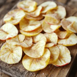 To make cinnamon sugar apple chips, you need just a few simple ingredients: - 2 large apples (such as Fuji or Honeycrisp) - 2 tablespoons granulated sugar - 1 teaspoon ground cinnamon - 1 tablespoon lemon juice - Pinch of salt These ingredients work together to create a tasty snack. The apples give a natural sweetness, while the sugar and cinnamon add flavor. When choosing apples, I like to use Fuji or Honeycrisp. They are sweet and crisp. Their texture holds up well during baking, making them perfect for chips. You can also use Granny Smith apples for a tart option. The tartness balances the sweetness of the sugar. If you want to skip granulated sugar, try using coconut sugar or honey. Both options give a unique flavor. For a healthier twist, consider using Stevia or maple syrup. For cinnamon, you can mix in nutmeg or pumpkin spice for a fun change. Each choice will add a different taste to your apple chips. Start by washing and drying your apples. You can choose Fuji or Honeycrisp for the best flavor. Slice them thinly, about 1/8-inch thick. A sharp knife works well, but a mandoline slicer makes it easier. Thin slices help create that perfect crunch. In a small bowl, combine 2 tablespoons of granulated sugar and 1 teaspoon of ground cinnamon. Add a pinch of salt to enhance the flavor. Mix it well until the sugar and cinnamon blend together. This mixture will coat your apple slices with sweet and spicy goodness. Preheat your oven to 225°F (107°C). Line two baking sheets with parchment paper. Toss the apple slices in lemon juice to prevent browning. Lay them flat on the baking sheets, avoiding overlap. Evenly sprinkle the cinnamon sugar mix over the slices. Bake for 1.5 to 2 hours, flipping halfway. Keep an eye on them to avoid burning. Once they cool, they will become crunchier. Enjoy your healthy snack! For the full recipe, check the section above. To get the best crunch from your apple chips, slice them thinly. Aim for slices about 1/8-inch thick. The thinner the slice, the crispier the chip. Use a sharp knife or a mandoline slicer for even slices. Make sure to lay them out in a single layer on your baking sheets. Overlapping slices can lead to soggy parts. Bake them slowly at a low temperature, around 225°F (107°C), for 1.5 to 2 hours. Flip them halfway through to ensure even baking. Keep a close eye towards the end to avoid burning. Apple slices turn brown quickly after cutting. To keep them looking fresh, toss the slices with lemon juice right after slicing. The citric acid in the lemon juice slows down browning. This step helps your chips stay pretty and tasty. You can also soak the slices in lemon water for a few minutes before baking. Just make sure to dry them well before adding the cinnamon sugar. Finding the right mix of cinnamon and sugar is key. I recommend using 2 tablespoons of granulated sugar and 1 teaspoon of ground cinnamon. This ratio gives a sweet and spicy taste that highlights the apples. If you prefer a stronger cinnamon flavor, feel free to add a bit more cinnamon. Mix the sugar and cinnamon in a small bowl before sprinkling it on the apple slices. This ensures an even coating. Adjust the sweetness by adding or reducing sugar as per your taste. For the full recipe, check out the entire process and enjoy your healthy snack! {{image_2}} You can use many apple types for your chips. Fuji apples are sweet and crisp. Honeycrisp apples are also great, offering a juicy bite. For a tart flavor, try Granny Smith apples. Each type brings a unique taste. Mixing different apples can create a fun flavor blend. Experiment until you find the mix you love! While cinnamon is the star, you can add other spices. Nutmeg offers warmth and depth. Cloves add a sweet and spicy kick. You can mix these spices with cinnamon for more flavor. Start with a small amount and adjust to your taste. This way, you can make your chips unique and flavorful. Want to elevate your apple chips? Try adding toppings! A drizzle of melted chocolate makes them sweeter. Just let the chips cool first. You can also sprinkle a bit of sea salt for a salty-sweet mix. These toppings can transform your snack into a gourmet treat. Feel free to get creative and make it your own! To keep your cinnamon sugar apple chips fresh, store them in an airtight container. Glass jars or plastic containers with tight lids work well. Avoid using paper bags, as they let air in. If you live in a humid area, it’s best to add a few silica gel packets to absorb moisture. This keeps the chips crunchy and tasty. For longer freshness, place your apple chips in a cool, dry spot. A pantry or cupboard works best. Keeping them away from direct sunlight helps too. If you notice any chips losing their crunch, you can re-bake them at a low temperature for a few minutes. This will revive their crispiness. You can freeze apple chips to enjoy later. Just place them in a freezer-safe bag or container. Make sure to remove as much air as possible before sealing. When you’re ready to eat them, thaw in the refrigerator. Reheat them in the oven at 200°F (93°C) for about 10 minutes. This brings back their crunch. You can follow the Full Recipe for best results. To enhance store-bought apple chips, try adding a dash of fresh cinnamon. You can also sprinkle on a bit of sea salt for contrast. Mixing in a touch of vanilla or maple extract can add depth. For a fun twist, pair them with a yogurt dip. This adds creaminess and extra flavor. Yes, you can use honey, agave, or maple syrup. Just remember, these liquids will change the texture. If you prefer a dry sweetener, try stevia or erythritol. Adjust the amount to suit your taste. These alternatives can help you enjoy sweet flavors without refined sugar. Cinnamon sugar apple chips offer several benefits. Apples are high in fiber, which aids digestion. They contain vitamins A and C, boosting your immune system. Cinnamon has antioxidant properties and may help regulate blood sugar. This snack is a low-calorie option compared to many chips. You can enjoy a flavorful crunch without guilt. For the full recipe, check out the details above! Making apple chips is simple and fun. Start by learning about the right apples and flavors. Follow the steps for preparing, mixing, and baking for the best results. Use my tips to make your chips crispy and avoid browning. Don’t be afraid to experiment with variations or toppings. Store your chips well to keep them fresh. Now you have all the tools to create tasty apple chips at home. Enjoy your healthy snack and share it with friends!