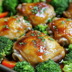 To make One Pan Honey Garlic Chicken, you need a few key ingredients. Here’s the list: - Chicken: bone-in and skin-on chicken thighs - Oils & Seasonings: olive oil, salt, and pepper - Honey & Sauces: honey, soy sauce (or coconut aminos), apple cider vinegar - Aromatics: minced garlic, grated fresh ginger - Vegetables: broccoli florets, red bell pepper, additional options for variety - Garnish: fresh parsley, optional red pepper flakes These ingredients blend to create a dish that sings with flavor. The chicken brings protein, while honey adds sweetness. Garlic and ginger give it a warm kick. The vegetables make it bright and nutritious. This recipe is all about balance. Using fresh veggies not only enhances the taste but adds color to your plate. If you want to learn how to put this all together, check out the Full Recipe. Cooking should be fun and easy, and this dish is a great example of that! 1. Preheat the oven and prepare the skillet Start by preheating your oven to 400°F (200°C). While it warms, grab a large oven-safe skillet. Pour in 2 tablespoons of olive oil and heat it over medium-high heat. 2. Seasoning the chicken thighs Take 4 chicken thighs, bone-in and skin-on. Sprinkle salt and pepper on both sides. This simple step adds great flavor to your chicken. 1. Searing the chicken thighs Once the oil is hot, place the chicken thighs skin-side down in the skillet. Sear them for about 5 to 7 minutes. You want the skin to turn crispy and golden brown. Then, flip the chicken thighs over and lower the heat to medium. 2. Whisking together the honey garlic sauce In a small bowl, mix together 1/2 cup of honey, 4 cloves of minced garlic, 2 tablespoons of soy sauce, 1 tablespoon of apple cider vinegar, and 1 teaspoon of grated fresh ginger. If you like a little heat, add 1/4 teaspoon of red pepper flakes. Drizzle this sauce over the chicken in the skillet. 3. Baking in the oven Add 1 cup of broccoli florets and 1 sliced red bell pepper around the chicken. Make sure the veggies get coated in the sauce. Now, transfer the skillet to your preheated oven. Bake for 20 to 25 minutes. The chicken should reach an internal temperature of 165°F (75°C), and the veggies should be tender. 1. Garnishing and serving suggestions Once the chicken is cooked, take the skillet out of the oven. Let it rest for a few minutes. Spoon some of the sauce over the chicken and veggies. For a fresh touch, sprinkle chopped fresh parsley on top before serving. 2. Adjusting rest time for optimal flavor Letting the chicken rest allows the juices to settle. This makes each bite juicy and full of flavor. Enjoy your delicious, easy dish! To get crispy skin, start by drying the chicken with paper towels. This helps the skin crisp up when searing. Season both sides with salt and pepper. A hot skillet is key. Sear the chicken skin-side down for 5-7 minutes. Flip to cook the other side. Always check the internal temperature; it should reach 165°F (75°C) for safety. You can boost the flavor by adding fresh herbs. Try thyme or rosemary for a fragrant touch. If you want a kick, consider adding a pinch of smoked paprika. For personal taste, swap the soy sauce for coconut aminos. This makes the dish gluten-free and adds a sweet note. Using one pan makes clean-up a breeze. It also lets the flavors mix well. The chicken absorbs the sauce, and the veggies soak up all that goodness. Make sure to use an oven-safe skillet. This way, you can start on the stove and finish in the oven. It’s efficient and keeps everything warm until serving. {{image_2}} To make this dish fit your needs, feel free to swap ingredients. If you need a gluten-free option, use coconut aminos instead of soy sauce. This alternative gives a similar flavor without gluten. For vegetables, you can mix and match based on what you have. Try snap peas, carrots, or asparagus. Each adds a unique taste and color to your meal. Seasonal veggies like zucchini or bell peppers also work well. You can use a slow cooker to make honey garlic chicken. Simply place the chicken and sauce ingredients in the cooker. Set it on low for 6-8 hours or high for 3-4 hours. This method gives you tender chicken with a rich flavor. If you're short on time, an Instant Pot is a great choice. Cook the chicken on high pressure for about 10-12 minutes. Make sure to let the steam release naturally for a juicy result. Pair honey garlic chicken with rice, quinoa, or noodles for a complete meal. These starches soak up the tasty sauce, making each bite delightful. You can also serve it with a simple green salad for a fresh contrast. For meal prep, this dish is a winner. Cook a big batch and divide it into containers. It keeps well in the fridge and is easy to reheat on busy nights. You’ll have a delicious dinner ready in no time! For the full recipe, check out the One Pan Honey Garlic Chicken. To keep your leftover honey garlic chicken fresh, follow these steps: - Refrigeration: Place the chicken in an airtight container. Store it in the fridge for up to 3 days. - Freezing: For long-term storage, wrap the chicken in plastic wrap and foil. Store it in the freezer for up to 3 months. Reheating chicken can be tricky. Here are some tips: - Oven Method: Preheat your oven to 350°F (175°C). Place the chicken in a baking dish. Cover it with foil to keep it moist. Heat for about 15-20 minutes. - Stovetop Method: Heat a skillet over medium heat. Add a splash of water or broth. Cover the skillet and heat for about 8-10 minutes. This helps keep the chicken juicy. - Vegetable Texture: To maintain the crispness of the veggies, add them back to the pan for the last few minutes of reheating. It's important to know how long your food lasts: - Refrigerator Shelf Life: Keep leftover honey garlic chicken in the fridge for no more than 3 days. - Freezer Shelf Life: If frozen, use it within 3 months for the best taste. - Signs of Spoilage: Look for changes in color, smell, or texture. If it smells off or feels slimy, discard it. How do I know when chicken is fully cooked? Chicken is fully cooked when it reaches an internal temperature of 165°F (75°C). Use a meat thermometer to check the thickest part of the chicken. This ensures it's safe to eat. Remember, the juices should run clear, not pink. Can I use boneless chicken instead? Yes, you can use boneless chicken. Boneless thighs or breasts work well. They cook faster, so check them a bit earlier. Adjust cooking time to about 15-20 minutes. What sides go well with honey garlic chicken? Honey garlic chicken pairs nicely with rice, quinoa, or mashed potatoes. You can also serve it with a fresh salad or steamed vegetables. These sides soak up the delicious sauce. Can I double the recipe for a bigger crowd? Absolutely! You can double the recipe. Just make sure your skillet is big enough. If not, use two pans. Adjust cooking time slightly if using more chicken. Is this recipe suitable for meal prep? Yes, this recipe is great for meal prep! It keeps well in the fridge for up to four days. Just store the chicken and veggies in airtight containers. Reheat when you’re ready to eat. What can I use instead of honey? You can use maple syrup or agave nectar if you want a different flavor. Both options add sweetness. They work well in this recipe and keep it tasty. Can I add other vegetables to this dish? Yes, feel free to add other vegetables. Carrots, snap peas, or zucchini are great choices. Just cut them into similar sizes for even cooking. This adds color and more nutrients to your meal. You can make delicious one-pan honey garlic chicken at home with ease. We explored essential ingredients, step-by-step cooking instructions, and handy tips. We also discussed variations and proper storage. With this recipe, you enjoy crispy chicken, flavorful sauce, and minimal cleanup. Remember, you can customize to your taste. Try different veggies or spices to make it your own. This dish is perfect for busy nights or special occasions. Enjoy your cooking journey and savor every bite!