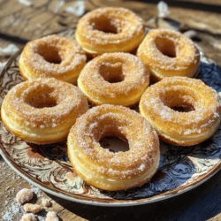 To make baked churro donuts, you will need the following ingredients: - 1 cup all-purpose flour - 1/2 cup granulated sugar - 1 teaspoon baking powder - 1/2 teaspoon ground cinnamon - 1/4 teaspoon salt - 1/2 cup unsweetened applesauce - 1/4 cup milk (dairy or non-dairy) - 1/4 cup melted coconut oil or vegetable oil - 1 teaspoon vanilla extract - 1/4 cup granulated sugar (for coating) - 1 teaspoon ground cinnamon (for coating) If you don’t have some ingredients, don’t worry! Here are some easy swaps: - Flour: Use whole wheat flour for a healthier option, or gluten-free flour for a gluten-free version. - Applesauce: You can use mashed banana or yogurt in its place. - Milk: Any milk works. Try almond milk or oat milk if you prefer non-dairy. - Oil: You can use melted butter instead of oil for a richer taste. To elevate the flavors in your churro donuts, consider these tips: - Quality Cinnamon: Use Ceylon cinnamon for a sweeter, more complex flavor. - Vanilla Extract: Opt for pure vanilla extract over imitation for a nice aroma. - Fresh Ingredients: Always use fresh baking powder for the best rise and texture. - Toppings: Add a pinch of nutmeg to the sugar coating for a warm spice kick. These ingredient tips will help you create delicious churro donuts that are simple yet full of flavor. For the full details, check out the Full Recipe. Start by preheating your oven to 350°F (175°C). Grab your donut pan and spray it with non-stick spray. In a large bowl, whisk together the flour, 1/2 cup sugar, baking powder, 1/2 teaspoon cinnamon, and salt. Mix well until everything is combined. In another bowl, blend the applesauce, milk, melted coconut oil, and vanilla extract until smooth. Now, add the wet mix to the dry mix. Stir gently until combined, but don’t overmix. Next, transfer the batter to a piping bag or a ziplock bag with a corner cut off. Fill each donut cavity about 2/3 full. Place your filled donut pan in the oven and bake for 10-12 minutes. The donuts should turn lightly golden. To check if they are done, insert a toothpick. If it comes out clean, they are ready. After baking, let the donuts cool in the pan for 5 minutes. Then, transfer them to a wire rack to cool completely. While the donuts cool, make the coating. Mix the remaining 1/4 cup sugar and 1 teaspoon cinnamon in a shallow bowl. Once the donuts are warm, roll each one in the cinnamon sugar mixture. Make sure they are fully coated. This step adds that delicious churro flavor. Serve them warm and enjoy your baked churro donuts! For the complete process, check the Full Recipe. To get the best texture in your baked churro donuts, start with the right flour. Use all-purpose flour for a light and fluffy base. Measure your flour correctly by spooning it into the cup, then leveling it off. This helps avoid dense donuts. Mix your wet and dry ingredients until just combined. Overmixing can make them tough. Also, cool the donuts slightly before coating for a nice, crispy outer layer. One common mistake is filling the donut pan too much. Fill each cavity about 2/3 full. This allows them to rise without spilling over. Another mistake is not checking the baking time. Keep an eye on them, as ovens vary. Use a toothpick to test doneness. If it comes out clean, they are ready. Lastly, don’t skip the cooling step. Let them cool for a few minutes before rolling in the sugar mix. Want to take your churro donuts up a notch? Consider adding chocolate chips or chopped nuts to the batter. They add extra flavor and texture. You can also swap the vanilla extract for almond extract for a nutty twist. For a spicy kick, try adding a pinch of cayenne pepper to the sugar coating. These small changes can make your churro donuts even more exciting. For the complete recipe, check out the full recipe section. {{image_2}} You can switch up the flavor of your baked churro donuts easily. Try adding chocolate or matcha for a fun twist. For a chocolate version, mix in cocoa powder. Use about 1/4 cup of cocoa with the flour. This gives your donuts a rich, chocolatey taste. For matcha, replace 2 tablespoons of flour with matcha powder. This adds a unique green tea flavor and a lovely color. You can make these churro donuts gluten-free. Use gluten-free all-purpose flour instead of regular flour. This way, everyone can enjoy them. If you want to reduce sugar, try using a sugar substitute. Just check the package for the right amount to use. For a vegan version, swap the milk for plant-based milk and use flaxseed eggs instead of regular eggs. These donuts taste great with various dips and toppings. Serve them with chocolate sauce or dulce de leche for an extra treat. You can also sprinkle some crushed nuts on top for a crunchy texture. For a fresh twist, add a drizzle of caramel sauce or a dusting of powdered sugar. Enjoy them warm for the best flavor! You can find the full recipe for these delightful baked churro donuts in the previous section. To keep your baked churro donuts fresh, store them in an airtight container. A good option is to use a plastic container or a resealable bag. This helps keep air out and moisture in. Avoid stacking the donuts to prevent them from sticking together. If you want to keep them for a longer time, you can freeze them. Wrap each donut tightly in plastic wrap and then place them in a freezer bag. Baked churro donuts can last about 3 to 4 days at room temperature. If you store them in the fridge, they will stay fresh for about a week. In the freezer, they can last for up to 2 months. Just remember to label your bags with the date so you know when you made them! For the best taste, reheat your donuts in the oven. Preheat your oven to 350°F (175°C). Place the donuts on a baking sheet and warm them for about 5 to 10 minutes. This will bring back their softness and flavor. You can also microwave them, but be careful not to overheat. Heat for just 10-15 seconds at a time. Enjoy them warm for the full churro experience! For the full recipe, check the detailed instructions. Yes, you can make these donuts ahead of time. Just bake them and let them cool. Store them in an airtight container. They will stay fresh for about two days. For best taste, roll them in cinnamon sugar just before serving. If you need a substitute for applesauce, try mashed bananas. You can also use yogurt or pumpkin puree. Each option will give your donuts a unique flavor. Just keep the same amount as the recipe calls for. You can find baked churro donuts at many bakeries. Some grocery stores also sell them fresh. If you're lucky, you may spot them at local food markets or fairs. For the best taste, try making them at home with the full recipe. Baked churro donuts are lighter and less oily than fried ones. The baking method uses less fat, making them a healthier choice. Fried churro donuts are crispier and richer due to the oil. Each has its charm, but baked is easier to make at home. In this post, we explored the key ingredients, step-by-step instructions, and helpful tips for making delicious baked churro donuts. We learned how to enhance flavors and avoid common mistakes. You can create fun variations based on taste and dietary needs. Remember to store them properly to keep them fresh. With this guide, you're ready to bake. Enjoy your tasty treats and share them with friends. Happy baking!