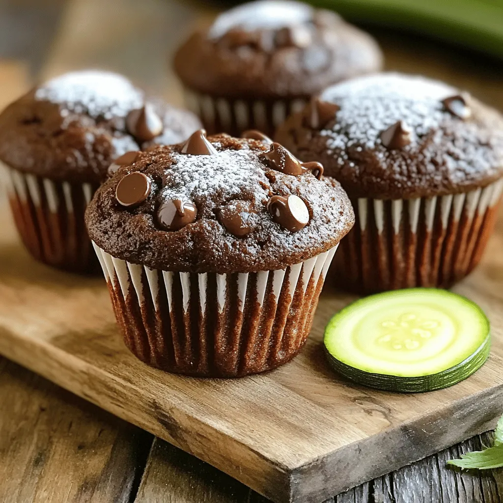 To make chocolate zucchini muffins, you will need: - 1 cup grated zucchini (about 1 medium zucchini) - 1 cup all-purpose flour - 1/2 cup unsweetened cocoa powder - 1/2 teaspoon baking soda - 1 teaspoon baking powder - 1/2 teaspoon salt - 1/2 cup granulated sugar - 1/4 cup brown sugar, packed - 1/2 cup vegetable oil (or melted coconut oil) - 2 large eggs - 1 teaspoon vanilla extract - 1/2 cup chocolate chips (semi-sweet or dark) - Optional: 1/4 cup chopped walnuts or pecans These muffins are not just tasty; they are also good for you. Each muffin has about: - Calories: 150-180 - Protein: 3-4 grams - Carbohydrates: 20-24 grams - Fat: 7-9 grams - Fiber: 1-2 grams - Sugar: 8-10 grams The zucchini adds moisture and fiber without many calories. This makes these muffins a smart choice. Zucchini is more than just a filler. It brings great benefits to baking: - Moisture: Zucchini keeps muffins soft and tender. - Nutrition: It adds vitamins A and C, plus potassium. - Low-Calorie: Zucchini helps reduce the calorie count. - Fiber: It boosts fiber, aiding digestion and keeping you full longer. Using zucchini in your muffins is a fun way to sneak in veggies while enjoying a sweet treat. You can find the full recipe for chocolate zucchini muffins to try at home. First, you need to preheat your oven to 350°F (175°C). This step is key for baking. While the oven heats, line a 12-cup muffin tin with liners. If you don't have liners, spray the tin with non-stick spray. This helps the muffins come out easily after baking. Next, grab a large mixing bowl. In this bowl, combine 1 cup of grated zucchini, 1/2 cup of granulated sugar, and 1/4 cup of brown sugar. Add 1/2 cup of vegetable oil, 2 large eggs, and 1 teaspoon of vanilla extract. Mix these ingredients well. Make sure they blend smoothly. This mix gives the muffins moisture and taste. Now, take another bowl. Whisk together 1 cup of all-purpose flour, 1/2 cup of cocoa powder, 1/2 teaspoon of baking soda, 1 teaspoon of baking powder, and 1/2 teaspoon of salt. This step helps evenly distribute the dry ingredients. It is important for the muffins to rise well. Gradually add the dry mix to the wet mix. Use a spatula to fold gently. Be careful not to overmix; a few lumps are fine. This keeps the muffins fluffy. After combining, stir in 1/2 cup of chocolate chips. You can also add 1/4 cup of chopped walnuts or pecans if you like. Spoon the batter evenly into the muffin tin, filling each cup about 3/4 full. Place the tin in the oven. Bake for 18-22 minutes. To check for doneness, insert a toothpick into the center of a muffin. If it comes out clean, the muffins are ready. After baking, cool them in the tin for 5 minutes. Then transfer them to a wire rack. Enjoy your delicious creations! For the complete recipe, check out the Full Recipe. Overmixing can make your muffins tough. Mix just until you see no dry flour. A few lumps in the batter are just fine. This helps keep your muffins soft and fluffy. Remember, you want a tender crumb. Grate your zucchini using a box grater or a food processor. Aim for small, even pieces. This helps the zucchini blend well into the batter. After grating, squeeze out extra moisture with a clean towel. Too much water can make the muffins soggy. Store your muffins in an airtight container. This keeps them fresh for about three days. You can also freeze them for later. To freeze, place the muffins in a freezer bag. They stay good for up to three months. Just thaw them at room temperature when you’re ready to eat! For the full recipe, check the earlier section. {{image_2}} You can make Chocolate Zucchini Muffins healthier by swapping some ingredients. Use whole wheat flour instead of all-purpose flour. This change adds fiber and nutrients. You can also use coconut sugar instead of granulated sugar. Coconut sugar has a lower glycemic index, which means it can help keep your blood sugar stable. To make your muffins even more exciting, think about adding nuts or dried fruit. Chopped walnuts or pecans add a nice crunch. You can mix in dried cranberries or raisins for a sweet surprise. If you love chocolate, try using dark chocolate chips or even white chocolate. Each type gives a unique taste, making your muffins special. If you need a gluten-free option, you can easily adjust the recipe. Replace all-purpose flour with a gluten-free flour blend. Look for one that measures cup-for-cup to keep the texture right. Be sure to check that your cocoa powder and chocolate chips are also gluten-free. Making these small changes allows everyone to enjoy these tasty muffins. For the full recipe, check out the complete instructions to bake these delightful treats! To keep your muffins fresh, place them in an airtight container. You can store them at room temperature for up to three days. If you want to keep them longer, consider refrigerating them. Just make sure to seal them well to avoid drying out. Freezing is a great way to save your chocolate zucchini muffins. First, let them cool completely. Then, wrap each muffin tightly in plastic wrap or place them in a freezer bag. They can last up to three months in the freezer. When you're ready to enjoy, just thaw them in the fridge overnight. To reheat muffins, you have a few options. You can use the microwave for a quick warm-up. Heat them for about 15-20 seconds. For a crispier texture, place them in an oven set to 350°F (175°C) for about 5-10 minutes. This will bring back their delightful freshness. Enjoy your muffins warm! Yes, you can substitute ingredients. Use whole wheat flour for a healthier option. You can swap granulated sugar with coconut sugar for a lower glycemic index. If you need a dairy-free option, use non-dairy milk instead of eggs. Check the muffins after 18 minutes. Insert a toothpick into the center of a muffin. If it comes out clean, the muffins are done. If it has wet batter on it, bake for a few more minutes. Keep an eye on them to avoid overbaking. Yes, you can use frozen zucchini. Just thaw it first and squeeze out excess moisture. This helps keep the muffins from getting soggy. Frozen zucchini works well and still gives a nice flavor and texture. For the complete recipe, check out the Full Recipe section. Enjoy your baking! You learned how to bake delicious zucchini muffins. We covered the ingredients, nutrition, and benefits of zucchini in baking. I provided clear steps to mix and bake, along with tips to avoid overmixing and store muffins. Variations let you try healthier options and tasty add-ins. Zucchini offers great health benefits while keeping muffins moist. Enjoy experimenting with this recipe for tasty, nutritious snacks!