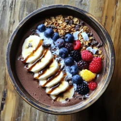 - 1 cup unsweetened almond milk - 1 frozen banana - 1 scoop chocolate protein powder - 2 tablespoons cold brew coffee (or brewed coffee, cooled) - 1 tablespoon cocoa powder - 1 tablespoon almond butter - 1 tablespoon chia seeds - 1 teaspoon honey or maple syrup (optional for sweetness) - Toppings: sliced banana, granola, cacao nibs, coconut flakes, and mixed berries 1. Almond milk: Low in calories and rich in vitamin E. 2. Frozen banana: Provides natural sweetness and potassium. 3. Chocolate protein powder: Boosts protein intake for muscle health. 4. Cold brew coffee: Adds caffeine for energy without bitterness. 5. Cocoa powder: Full of antioxidants and adds rich flavor. 6. Almond butter: Offers healthy fats and keeps you full longer. 7. Chia seeds: Packed with fiber and omega-3 fatty acids. 8. Honey or maple syrup: Natural sweeteners that add flavor and energy. 9. Toppings: Provide extra vitamins, minerals, and crunch. - Almond milk: Use coconut or oat milk for different flavors. - Frozen banana: Swap with avocado for creaminess without sweetness. - Chocolate protein powder: Try vanilla or plant-based protein for variety. - Cold brew coffee: Replace with decaf coffee or espresso for less caffeine. - Almond butter: Use peanut butter or sunflower seed butter for nut-free options. - Chia seeds: Replace with flax seeds for a similar health boost. - Honey or maple syrup: Use agave syrup or stevia for lower sugar. Start by gathering your ingredients. You need: - 1 cup unsweetened almond milk - 1 frozen banana - 1 scoop chocolate protein powder - 2 tablespoons cold brew coffee - 1 tablespoon cocoa powder - 1 tablespoon almond butter - 1 tablespoon chia seeds - 1 teaspoon honey or maple syrup (optional) Next, in a blender, mix all the ingredients. Blend until smooth, scraping the sides as needed. This keeps everything well mixed. You want a creamy texture, so blend on high speed. Once blended, pour the smoothie into a bowl. For the best blend, make sure your banana is frozen. This adds a nice creaminess. If your mixture is too thick, add a splash more almond milk. This helps the blender work better. Blend for about 30 seconds. Stop and scrape the sides with a spatula. Then blend again. This makes sure every bit is smooth. Now for the fun part: toppings! Arrange sliced banana, granola, cacao nibs, coconut flakes, and mixed berries on top. Be creative! The colors make your bowl look great. Grab a spoon and enjoy your high-protein mocha smoothie bowl. It’s a tasty way to start your day! To get a smooth and creamy texture, start by using a frozen banana. The frozen fruit keeps the bowl cold and thick. Blend the almond milk and banana first. Then, add the protein powder, coffee, cocoa powder, almond butter, and chia seeds. Blend until it is completely smooth. If it seems too thick, add a bit more almond milk. You can adjust the sweetness to your taste. If you like it sweeter, add honey or maple syrup. Start with a teaspoon, then taste it. You can always add more if needed. For more flavor, try adding a dash of vanilla extract or a pinch of cinnamon. This makes your smoothie bowl unique and fun! Store your almond milk and protein powder in a cool, dry place. Keep your chia seeds and cocoa powder in airtight containers. This keeps them fresh longer. If you have leftover smoothie, pour it in a sealed container. You can keep it in the fridge for up to a day. For longer storage, freeze your smoothie in ice cube trays. Just blend again when you are ready to enjoy! {{image_2}} You can easily make this smoothie bowl dairy-free and vegan. Instead of regular milk, use almond milk, like in the recipe. Almond milk gives a nice nutty taste. If you want a creamier texture, try coconut milk. It adds a rich flavor without dairy. You can also skip honey and use maple syrup for sweetness. This keeps it vegan-friendly. To change up the flavor, add spices or extracts. A pinch of cinnamon can warm up the taste. Nutmeg is another great choice for a cozy flavor. You might also consider vanilla extract for a sweet kick. Just a half teaspoon will do. Cocoa powder adds depth, but you can add espresso powder for an extra coffee boost. These small changes can make your smoothie bowl feel new. To pack in more protein, add different sources. Greek yogurt is a great choice if you’re not vegan. It has a thick texture and adds creaminess. You can mix in silken tofu for a smooth blend. It’s a great plant-based protein source. Another option is to sprinkle hemp seeds on top. They’re tiny but mighty when it comes to protein. Chia seeds are already in the recipe, but you can add more if you like! If you have leftover smoothie bowl, store it in the fridge. Pour it into a clean, airtight container. Seal it well to keep it fresh. It will last for one day. The texture may change, so eat it soon. Yes, you can freeze smoothie bowls! Use a freezer-safe container. Leave some space at the top. This helps it expand as it freezes. You can keep it for up to one month. To eat, thaw it overnight in the fridge. Use glass or BPA-free plastic containers. They keep the smoothie fresh and safe. Choose containers with tight lids. This helps stop any air from getting in. For freezing, silicone bags are great too. They save space and are easy to use. A high-protein smoothie bowl is a thick, creamy blend made with protein-rich ingredients. It often includes items like protein powder, nut butter, and seeds. These bowls are great for breakfast or snacks. They fill you up and keep you energized. You can top them with fruits, nuts, and seeds for extra flavor and nutrition. Yes, you can prepare the smoothie bowl in advance. Blend the ingredients and pour them into a bowl. Cover it with plastic wrap or a lid. Store it in the fridge for up to a day. When you’re ready to eat, add your toppings fresh. This keeps them crispy and tasty. You can boost the protein in your smoothie bowl in several ways. Try adding extra protein powder. You can also mix in Greek yogurt or silken tofu. Nut butter is another great option. Each adds more protein without changing the taste too much. Seeds like hemp or pumpkin seeds also work well! This article covered all aspects of creating a high-protein smoothie bowl. We talked about the key ingredients, their nutritional benefits, and substitute options. I shared step-by-step instructions, blending techniques, and serving ideas. Also, I provided tips to perfect the texture and customize flavors. Smoothie bowls are easy and fun to make. With the right ingredients, you can create a healthy meal or snack. Enjoy the process, and don’t be afraid to experiment with variations!