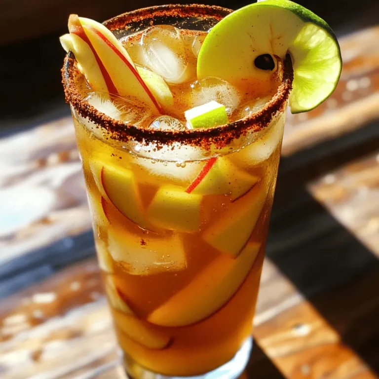 - 1 cup apple cider - 1/4 cup fresh lime juice - 1 tablespoon agave syrup (optional) - 1/2 teaspoon ground cinnamon - 1/4 teaspoon chili powder - Ice cubes - Apple slices (for garnish) - Fresh lime wedges (for garnish) To make a tasty Apple Cider Margarita, start with fresh apple cider. This gives your drink a sweet and fruity base. You will need fresh lime juice for a zesty kick. If you like it sweeter, add agave syrup. Next, the spices are key. Ground cinnamon adds warmth, while chili powder gives a slight heat. The mix of these flavors makes it unique. Ice cubes chill the drink, making it refreshing. For garnishing, I love using apple slices. They look pretty and add a bit of crunch. Fresh lime wedges brighten the drink and add flair. Gather these ingredients, and you are ready to create a drink that will impress everyone! - First, mix together the ground cinnamon and chili powder in a small bowl. This blend adds a warm kick to your drink. - Next, take a lime wedge and run it along the rim of your glass. This step moistens the rim for the spices. - Now, dip the rim into the cinnamon-chili mixture. Twist gently to coat it well. A good coat makes every sip flavorful. - In a cocktail shaker, combine 1 cup of apple cider, 1/4 cup of fresh lime juice, and 1 tablespoon of agave syrup, if you like it sweet. - Fill the shaker with ice. Cover it tightly and shake vigorously for about 15 seconds. This chills and mixes the drink well. - Strain the cocktail mixture into your prepared glass filled with fresh ice. You want it cold and refreshing. - Finally, garnish your drink with apple slices and a lime wedge on the rim. This adds a nice touch and makes it look pretty. To coat the glass with cinnamon, start with a lime wedge. Rub it around the rim. This will help the spices stick. Next, mix ground cinnamon and chili powder in a small bowl. Dip the rim into the mixture. Make sure to coat it well for a nice finish. You can change the spice levels. If you like it spicier, add more chili powder. For a milder taste, stick to just cinnamon. Agave syrup adds sweetness but is not the only option. You can use honey or simple syrup too. Each sweetener changes the flavor a bit. Taste as you go to find what you like. I recommend starting with a small amount and adding more if needed. Remember to mix well after adding any sweetener. This ensures a smooth drink. Garnishing adds flair to your drink. Slice apples thinly and place them on the rim. You can also add a lime wedge for color. Small touches like these make your drink pop. For gatherings, serve the drinks on a tray with extra garnishes. This invites people to try it. Adding festive straws can also be fun. {{image_2}} You can change up the flavor of your Apple Cider Margarita. One fun way is to add fresh ginger. Just grate a small piece of ginger and mix it in. This gives your drink a spicy kick that pairs well with the cider. You can also try different types of cider. Look for sweet, tart, or spiced ciders. Each one will change the taste and make your drink unique. Want a drink without the alcohol? Making a virgin Apple Cider Margarita is super easy! Just skip the alcohol and mix the other ingredients as usual. This way, everyone can enjoy the fun. To make it fizzy, add some sparkling water. It will add bubbles and make the drink feel special. You can add seasonal flavors to your drink. For fall, try adding a dash of nutmeg or cloves. These spices will enhance the warm flavors of cider and cinnamon. During the holidays, consider adding a splash of cranberry juice. This will give your drink a festive color and taste. These twists keep your Apple Cider Margarita fresh and exciting all year round. To store leftover apple cider margarita, keep it in an airtight container. This helps keep the drink fresh. If you have any extra ingredients, like lime juice or cider, store them separately. Lime juice can last a week in the fridge. Apple cider can stay fresh for about a week too, but check the label for specific dates. You can prep the ingredients a day before a party. Mix the apple cider and lime juice together. Store them in the fridge in a sealed container. When you're ready to serve, just shake the mixture with ice. This saves time and keeps the flavors fresh. You can even prepare the cinnamon rim mixture in advance. Just keep it in a small jar until you need it. Apple cider usually lasts about 7 to 10 days in the fridge. Check for any off smells or changes in color. Spoiled cider may smell sour or taste strange. Fresh lime juice lasts about a week. If it looks cloudy or has a bad smell, it’s best to toss it. Always trust your senses when checking freshness. Yes, you can use store-bought apple cider. Look for a fresh, unfiltered cider. Brands that use only apples work best. These ciders taste bright and fruity. Avoid ones with added sugars or preservatives. If you want a richer taste, choose a spiced cider. It adds warmth and depth to the drink. You can easily make this cocktail in a pitcher. Just multiply the ingredients by the number of servings you want. For example, for four servings, use: - 4 cups of apple cider - 1 cup of fresh lime juice - 4 tablespoons of agave syrup (if desired) Mix these in a large pitcher. Stir well and chill in the fridge. When ready to serve, rim your glasses and pour over ice. This method keeps the fun going for gatherings. If you don’t have agave syrup, you can use honey. It adds a nice floral note. Maple syrup is another good choice. It gives a rich, earthy flavor. If you prefer a sugar option, use simple syrup. Just mix equal parts sugar and water until dissolved. Each sweetener changes the drink’s taste a bit, so choose what you like best. This article has shared how to create a tasty Apple Cider Margarita. You learned about ingredients, steps, and creative tips for a perfect drink. Remember to experiment with flavors and garnishes. This cocktail works well for gatherings or as a fun treat at home. Store leftovers properly to keep them fresh. Try different versions, including a non-alcoholic twist. Enjoy mixing and sharing this refreshing drink!