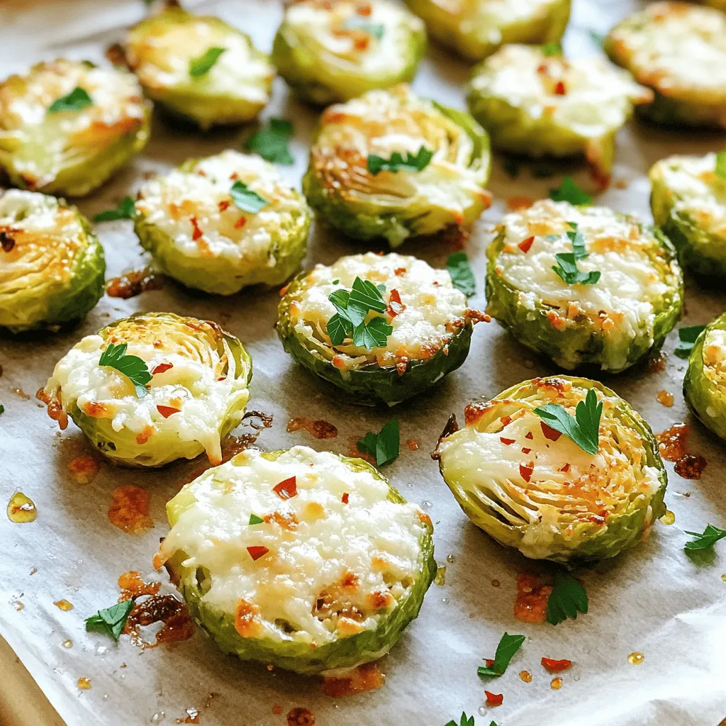 - 1 lb Brussels sprouts, halved - 3 tablespoons olive oil - 4 cloves garlic, minced - 1/2 cup grated Parmesan cheese - 1 teaspoon garlic powder - 1 teaspoon onion powder - 1/2 teaspoon red pepper flakes (optional) - Salt and freshly cracked black pepper to taste - Fresh parsley, chopped (for garnish) You will need one pound of Brussels sprouts. This makes about four servings. Use three tablespoons of olive oil to coat the sprouts well. For flavor, add four cloves of minced garlic. I like to use half a cup of grated Parmesan cheese. Garlic powder and onion powder each need one teaspoon. A half teaspoon of red pepper flakes brings a nice kick if you like spice. Use salt and black pepper to taste. Finally, chop fresh parsley for a pop of color. You can add some crispy bacon bits for extra flavor. Another great option is chopped nuts like walnuts or pecans for crunch. If you want a cheesy twist, try mixing in some cheddar cheese. You can also add lemon zest for brightness. These add-ins can make your dish even more special! Start by preheating your oven to 425°F (220°C). This high heat helps the Brussels sprouts get crispy. A well-heated oven makes a big difference in cooking. Next, take 1 pound of Brussels sprouts and cut them in half. In a big bowl, mix the halved sprouts with 3 tablespoons of olive oil. Add 4 cloves of minced garlic, 1 teaspoon of garlic powder, and 1 teaspoon of onion powder. If you like some heat, toss in 1/2 teaspoon of red pepper flakes. Finally, add salt and freshly cracked black pepper to taste. Mix everything well. You want each sprout to be nicely coated. Spread the seasoned Brussels sprouts on a baking sheet lined with parchment paper. Make sure they are in a single layer for even cooking. Roast them in the oven for 20 minutes. Halfway through, stir them around so they cook evenly. After 20 minutes, take them out and sprinkle 1/2 cup of grated Parmesan cheese on top. Put them back in the oven for another 10 minutes. This time, the cheese will melt and turn bubbly. When they look golden brown and crispy, they are ready. Let them cool for a minute, then garnish with fresh parsley before serving. Enjoy your tasty treat! To get those Brussels sprouts nice and crispy, follow a few simple steps. First, make sure to cut them in half. This helps them cook evenly. Use a good amount of olive oil. It helps to crisp up the edges. Spread them out on the baking sheet. Do not crowd them. Give them space to breathe. Stir them halfway through cooking. This way, they get crispy on all sides. You can boost the flavor with easy tricks. Add more garlic if you love it. Fresh herbs like thyme or rosemary work well too. A splash of balsamic vinegar adds a lovely tang. For a bit of heat, toss in more red pepper flakes. You can mix in lemon zest for a bright touch. Experiment with these ideas to make them your own. These Brussels sprouts are great on their own. Serve them as a side dish with chicken or fish. They pair well with pasta too. Try them in a salad for crunch. You can even top a grain bowl with them. For a fun twist, serve them with a dipping sauce, like ranch or yogurt sauce. Enjoy them hot for the best taste! {{image_2}} To make this dish vegan, swap the Parmesan cheese for a plant-based alternative. Nutritional yeast can add a cheesy taste. You can also use cashew cheese for a creamy texture. Just make sure to adjust the seasoning. This way, you keep all the flavor and crunch without using animal products. You can try other cheeses if you want a twist. Pecorino Romano brings a salty bite. Aged cheddar adds sharpness and depth. For something milder, try mozzarella. Each cheese changes the taste but keeps the dish tasty. Feel free to mix cheeses for a fun flavor blend. If you like heat, add more red pepper flakes. You can also drizzle sriracha or hot sauce on the sprouts before roasting. Another option is to toss in some diced jalapeños. This spicy twist gives the dish an exciting kick. Adjust the spice to your liking for the best experience. Store the leftover Garlic Parmesan Roasted Brussels sprouts in an airtight container. They stay fresh for about 3 to 5 days in the fridge. Make sure they cool down before you put them in the fridge. This helps keep them tasty and crisp. To reheat, place Brussels sprouts on a baking sheet. Use a 400°F (200°C) oven for about 10 minutes. This keeps them crunchy. You can also use a microwave, but they may lose some crunch. Heat them for about 1 to 2 minutes if you use the microwave. You can freeze these Brussels sprouts, but they may change texture. First, let them cool completely. Then, spread them on a baking sheet and freeze for 1 hour. After that, transfer them to a freezer bag. They can last for about 2 to 3 months in the freezer. When you’re ready to eat, thaw them in the fridge, then reheat as mentioned above. To make Brussels sprouts taste better, use strong flavors. Olive oil and garlic add depth. Spices like garlic powder and onion powder enhance taste. Adding red pepper flakes gives a nice kick. Roasting them at high heat makes them crispy and sweet. Finish with a sprinkle of Parmesan for extra flavor. Yes, you can use frozen Brussels sprouts. They are convenient and quick to use. However, they may not get as crispy as fresh ones. Thaw them before cooking to help with even roasting. If using frozen, adjust cooking time. Check for doneness and crispiness. If you need a substitute for Parmesan cheese, consider nutritional yeast for a vegan option. It has a cheesy flavor and is healthy. Grated Pecorino Romano can also work well; it is saltier and sharper. If you want a milder taste, try shredded mozzarella or cheddar. This article covered ingredients, cooking steps, and useful tips for Brussels sprouts. You learned how to choose the best ingredients and make them crispy. We explored fun variations and provided storage tips. Brussels sprouts can be a tasty dish when cooked right. Use these methods, and experiment to find what you like best. Enjoy your cooking journey with this healthy veggie!