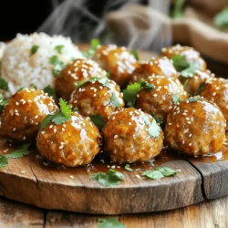 - 1 lb ground turkey - ½ cup breadcrumbs - 1 small onion, finely chopped - 2 cloves garlic, minced - 1 tablespoon fresh ginger, grated - 1 egg, beaten - ¼ cup fresh cilantro, chopped (or parsley if preferred) - 2 tablespoons soy sauce - ¼ cup honey - 1 tablespoon rice vinegar - Salt and pepper to taste - Cooking oil for frying For this recipe, I recommend using: - 1 pound of ground turkey. This makes about 16 meatballs. - ½ cup of breadcrumbs for a nice texture. - 1 small onion, finely chopped for flavor. - 2 cloves of garlic for that tasty kick. - 1 tablespoon of fresh ginger to add warmth. - 1 egg, beaten, to bind everything together. - ¼ cup of fresh cilantro, or parsley if you like. - 2 tablespoons soy sauce for depth. - ¼ cup honey for sweetness. - 1 tablespoon rice vinegar for a tangy touch. - A pinch of salt and pepper to taste. You can also add optional ingredients like chili flakes for heat or sesame seeds for garnish. If you need gluten-free options, use gluten-free breadcrumbs. For meat substitutes, try ground chicken or lentils for a vegetarian take. These swaps keep the dish tasty and fun while meeting different dietary needs. Start by combining ground turkey with breadcrumbs, chopped onion, minced garlic, grated ginger, beaten egg, and chopped cilantro in a large bowl. Season this mix with salt and pepper. The mixing technique matters a lot. Use your hands for the best result. This helps blend the flavors and keeps the meatballs moist. Don't overmix, or your meatballs will be tough. Aim for a good, even blend. When cooking, do not overcrowd the skillet. If you add too many meatballs at once, they will steam instead of brown. Cook in batches for the best texture. Fry each batch for 8-10 minutes, turning them occasionally. You want a nice golden-brown color and cooked through centers. This ensures that every bite is juicy and flavorful. To make the sauce, whisk together soy sauce, honey, and rice vinegar in a small bowl. This simple mix creates a sweet and savory sauce. Timing is key here. Once the meatballs are cooked, pour the sauce over them in the skillet. Toss gently to coat every meatball evenly. Cook them in the sauce for an additional 2-3 minutes. This allows the sauce to heat through and thicken slightly, adding an incredible glaze to your meatballs. For frying meatballs, use a non-stick skillet. It helps prevent sticking and makes cleanup easy. Heat the pan over medium heat and add a tablespoon of cooking oil. This ensures the meatballs brown nicely. To cook the meatballs evenly, space them out in the pan. Avoid overcrowding. This helps steam escape and allows them to brown better. Cook for about 8-10 minutes, turning occasionally. Look for a golden brown color on all sides. To add more flavor, try spices like paprika or cumin. A pinch of red pepper flakes can add heat. Experiment with your favorite flavors to make the meatballs unique. Using fresh herbs can boost the taste. Fresh cilantro gives a bright flavor. Dried herbs can work too, but use less. Dried herbs are stronger than fresh ones. Serve the meatballs on a nice platter. Garnish with extra cilantro and sesame seeds for a pop of color. Pair them with steamed rice or noodles for a complete meal. For plating, stack the meatballs neatly. Drizzle some of the honey garlic sauce over them. This adds shine and makes the dish look appetizing. A colorful side salad can also brighten the plate and add freshness. {{image_2}} You can switch the ground turkey for ground chicken or beef. Both options work well. They offer a similar texture and flavor. For a lighter dish, turkey or chicken is best. Beef adds a rich taste. If you want to change the sweetness, you can use maple syrup or agave instead of honey. Both options give a nice flavor. Maple syrup adds a hint of woodiness. Agave is milder and less sweet. To spice up your meatballs, add red pepper flakes or sriracha. Use a pinch of red pepper flakes for a mild kick. For more heat, sriracha works great. Just add a little at a time until you find the right level. You can also play with different sauces or marinades. Teriyaki sauce gives a sweet, savory taste. Barbecue sauce adds a smoky flavor. Try these options to find your favorite twist. These meatballs pair well with rice, noodles, or veggies. Serve them over a bed of steamed rice for a filling meal. Noodles tossed in sauce make a great base too. Another fun idea is to create a meatball sub or wrap. Use a soft sub roll or tortilla. Add some fresh veggies and sauce for extra flavor. Enjoying these meatballs in different ways keeps dinner exciting. To store cooked meatballs, let them cool first. Place the meatballs in a sealable container. Cover them tightly to keep them fresh. You can store them in the fridge for up to four days. After that, they may lose flavor and texture. You can freeze meatballs for longer storage. First, let them cool completely. Then, arrange them in a single layer on a baking sheet. Freeze the meatballs for about two hours. Once they are firm, transfer them to a freezer bag. Remove as much air as possible to avoid freezer burn. They can last for up to three months in the freezer. When you want to use them, take the meatballs out of the freezer. Thaw them overnight in the fridge. For quick thawing, you can place them in a microwave. Reheat them in the microwave or on the stove until hot. To keep the meatballs tasty, use gentle heat. I recommend reheating them in a skillet over low heat. Add a splash of water or sauce to keep them moist. Avoid using high heat, as this can dry them out. If you use a microwave, cover the meatballs to trap steam. This helps maintain their soft texture. Be careful not to overheat them, as this can make them tough. To add spice to your meatballs, try these ideas: - Mix in 1 teaspoon of red pepper flakes into the meat mixture. - Add a dash of hot sauce to the honey garlic sauce. - Use spicy soy sauce instead of regular soy sauce. These options will give your dish a nice kick. Yes, you can bake the meatballs instead of frying. Here’s how: 1. Preheat your oven to 400°F (200°C). 2. Place the rolled meatballs on a baking sheet lined with parchment paper. 3. Bake for 20-25 minutes, turning halfway through. This method is healthier and still keeps them juicy. I find these meatballs shine when served like this: - Place them on a large platter. - Garnish with fresh cilantro and sesame seeds. - Serve with steamed rice or noodles on the side. This presentation is not only tasty but also looks great. Yes! This recipe is already dairy-free. Here are some tips: - Ensure your breadcrumbs are dairy-free. - Use dairy-free alternatives if you want to add cheese or cream. You can enjoy these meatballs without any dairy worries. This blog post shared everything you need to make Honey Garlic Turkey Meatballs. We discussed key ingredients, measurements, and healthy options. You learned how to prepare, cook, and sauce the meatballs perfectly. I provided cooking tips to enhance flavors and suggestions for serving. Also, we explored variations and storage methods to keep them fresh. With these insights, you can create tasty meatballs that fit your style. Enjoy experimenting and sharing these flavorful bites with family and friends!