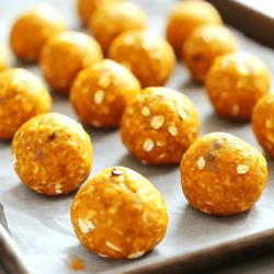 - 1 cup rolled oats - 1/2 cup pumpkin puree - 1/2 cup almond butter (or peanut butter) - 1/4 cup honey (or maple syrup) - 1 scoop vanilla protein powder - 1 teaspoon pumpkin pie spice - 1/2 teaspoon cinnamon - 1/4 teaspoon salt - Optional additions: mini chocolate chips, chopped nuts or seeds In this recipe, I love using rolled oats. They add a nice chew and help bind everything. Pumpkin puree gives a rich, creamy texture and a warm flavor. Almond butter adds healthy fat and protein, but peanut butter works well too if you prefer it. Honey is my go-to sweetener here, but you can use maple syrup for a vegan option. The vanilla protein powder boosts the protein content. It also adds flavor. Pumpkin pie spice and cinnamon bring that cozy fall taste. A pinch of salt balances all the sweet flavors. If you want a fun twist, you can add mini chocolate chips or chopped nuts. These optional additions give more texture and flavor. They make each bite even better! - Mixing the base ingredients Start with a large bowl. Add 1 cup of rolled oats. Then, include 1/2 cup of pumpkin puree. Next, add 1/2 cup of almond butter. If you prefer peanut butter, use that instead. Finally, pour in 1/4 cup of honey. Mix these until they are creamy and combined. - Incorporating dry ingredients Now, sprinkle in 1 scoop of vanilla protein powder. Add 1 teaspoon of pumpkin pie spice. Then, measure in 1/2 teaspoon of cinnamon and 1/4 teaspoon of salt. Stir everything together until you see no dry spots. If you want to add chocolate chips or nuts, fold them in gently now. - Rolling into balls Take about 1 tablespoon of the mixture. Roll it into a ball with your hands. Keep going until you've formed all the mixture into balls. You should have around 15 to 20 balls, depending on how big you make them. - Refrigerating to set Place the protein balls on a tray lined with parchment paper. Put the tray in the fridge for at least 30 minutes. This helps the balls firm up and hold their shape. - Storage instructions After they set, move the protein balls to an airtight container. Store them in the fridge. They will stay fresh for up to a week. Enjoy them as a quick snack before or after your workout! To make your protein balls just right, focus on texture. If your mix feels too dry, add a bit more pumpkin puree or nut butter. For a wetter mix, add a splash of honey or maple syrup. The right balance makes a big difference! These should be sticky enough to hold their shape but firm enough to roll. Serving Suggestions: - Enjoy them straight from the fridge as a quick snack. - Pair them with yogurt for a tasty breakfast. - Pack them in lunchboxes for a healthy treat. If you want a vegan option, swap honey for maple syrup. This keeps the protein balls sweet without using animal products. You can also choose a plant-based protein powder to stay vegan-friendly. For nut-free protein balls, use sunbutter or soy nut butter. These options give you a similar texture and flavor without nuts. Always check labels to ensure no cross-contamination with nuts. {{image_2}} You can make these protein balls even more fun by adding different spices. Try nutmeg or ginger for a warm kick. You can also mix in some cocoa powder for a chocolate twist. Adding dried fruit can give a sweet surprise. Chopped dates or raisins add great flavor and texture. You can also incorporate seeds like chia or flaxseed for extra crunch. This not only changes the taste but boosts nutrition too. If you want to reduce sugars, try using less honey. You can also swap the sweetener for a sugar-free option. This keeps the flavor while cutting calories. Changing protein powders can also help. If you prefer plant-based, use a pea or rice protein powder. This way, you can tailor the protein balls to your taste and dietary needs. Store your no-bake pumpkin spice protein balls in an airtight container. This keeps them fresh and tasty. Place a piece of parchment paper between layers to avoid sticking. You can also freeze these protein balls. Just wrap each one in plastic wrap. Then, put them in a freezer-safe bag. They will stay good for up to three months in the freezer. These protein balls last about one week in the fridge. Keep them in the coldest part of your fridge for the best results. Look for signs of spoilage, like an off smell or change in color. If they feel sticky or dry, it’s time to toss them. Always trust your senses to keep snack time safe! Can I use different nut butters? Yes, you can use other nut butters. Peanut butter works well. Sunflower seed butter is a great nut-free option. Each nut butter gives a unique taste. How can I make these lower in calories? To lower the calories, reduce the honey or syrup. You can use less nut butter too. Consider omitting chocolate chips or using less protein powder. What can I replace pumpkin puree with? You might use mashed banana or applesauce instead of pumpkin puree. Both options add moisture and sweetness. However, the flavor will change a bit. What nutrients do these protein balls provide? These protein balls are rich in fiber and protein. They offer healthy fats from nut butter. You also get vitamins from pumpkin. Are they suitable for meal prep? Yes, these protein balls are perfect for meal prep. They store well in the fridge for a week. You can grab them for a snack or quick breakfast. These protein balls combine rolled oats, pumpkin puree, and nut butters for taste and nutrition. You learned how to mix, roll, and store them. We covered tips for the right texture and healthier choices. You can even tweak the flavors or adjust for dietary needs. In the end, these protein balls can fit into anyone’s diet. They are easy to make and great for quick snacks. Enjoy customizing them to fit your own taste and needs!