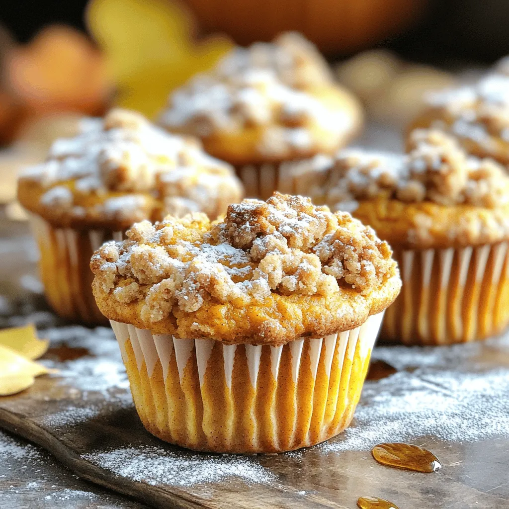 To make the most delightful Bakery-Style Maple Pumpkin Streusel Muffins, gather these key ingredients: - 1 cup canned pumpkin puree - 1/2 cup maple syrup - 1/4 cup vegetable oil - 2 large eggs - 1 teaspoon vanilla extract - 1 1/2 cups all-purpose flour - 1 teaspoon baking powder - 1 teaspoon baking soda - 1 teaspoon ground cinnamon - 1/2 teaspoon ground nutmeg - 1/4 teaspoon ground ginger - 1/4 teaspoon salt - 3/4 cup walnuts, chopped (or pecans) - 1/2 cup brown sugar (for streusel) - 1/4 cup all-purpose flour (for streusel) - 1/2 teaspoon ground cinnamon (for streusel) - 3 tablespoons cold butter, diced (for streusel) These ingredients combine to create rich flavor and a soft, moist texture. Each one plays an important role. For example, the pumpkin puree adds moisture and a warm, autumn flavor. Maple syrup sweetens the muffins naturally. The spices bring warmth and depth to every bite. Using walnuts or pecans adds a nice crunch and nuttiness. The streusel topping is the star, giving your muffins a sweet, crumbly finish. With this list, you can create muffins that feel like a warm hug on a chilly day. Enjoy the process of gathering and prepping these ingredients. It sets the stage for your baking adventure! Start by preheating your oven to 350°F (175°C). This step is key for even baking. Line a muffin tin with paper liners or lightly grease it. This helps the muffins pop out easily after baking. In a big bowl, combine 1 cup of canned pumpkin puree, 1/2 cup of maple syrup, 1/4 cup of vegetable oil, and 2 large eggs. Add 1 teaspoon of vanilla extract for flavor. Whisk everything together until it is smooth. This mix will bring moisture and sweetness to your muffins. In another bowl, whisk together 1 1/2 cups of all-purpose flour, 1 teaspoon of baking powder, 1 teaspoon of baking soda, and spices. Use 1 teaspoon of ground cinnamon, 1/2 teaspoon of ground nutmeg, 1/4 teaspoon of ground ginger, and 1/4 teaspoon of salt. This mix adds structure and flavor to the muffins. Slowly add the dry mix to the wet mix. Stir gently until just combined. Avoid overmixing, or the muffins may turn out dense. If you want a crunch, fold in 3/4 cup of chopped walnuts or pecans at this stage. In a small bowl, combine 1/2 cup of brown sugar, 1/4 cup of flour, and 1/2 teaspoon of cinnamon. Cut in 3 tablespoons of cold diced butter with your fingers or a fork until it looks crumbly. This topping will add a sweet crunch to your muffins. Spoon the muffin batter into the prepared muffin tin. Fill each cup about 2/3 full. This space allows the muffins to rise without overflowing. Sprinkle the streusel topping on each muffin, pressing it lightly into the batter. Bake for 18-22 minutes. Check if they are done by inserting a toothpick. If it comes out clean, they are ready. Let the muffins cool in the pan for 5 minutes, then transfer them to a wire rack. This cooling step helps them stay fluffy and moist. To get the best muffin texture, do not overmix. Mix until the dry and wet ingredients just blend. This keeps the muffins light and fluffy. Also, use room temperature eggs. They blend better and help the muffins rise. If you want a nice dome shape, fill each cup about two-thirds full. This way, they rise perfectly without spilling over. For added depth, try mixing in chocolate chips or dried fruit. You can also replace walnuts with pecans or add shredded coconut. Each option gives the muffins a unique twist. If you want a spice kick, add a pinch of clove or allspice. These small changes can make a big impact on flavor. Serve these muffins warm for the best taste. A light dusting of powdered sugar looks nice and adds sweetness. You can drizzle warm maple syrup on top for a rich flavor. A pat of butter also works well for extra creaminess. Pair these muffins with a hot cup of coffee or tea for a delightful treat. Enjoy them fresh for breakfast or as an afternoon snack. {{image_2}} You can switch nuts in these muffins. Instead of walnuts, try pecans. They add a rich, buttery flavor. Toasting the nuts first enhances their taste. Chop them roughly for a nice crunch. If you prefer no nuts, leave them out entirely. For a fun twist, add chocolate chips or dried fruit. Chocolate adds sweetness and pairs well with pumpkin. Dried cranberries or raisins bring a fruity note. Mix in about a half cup of either to your batter. This makes the muffins even more delightful. If you need gluten-free muffins, use almond or coconut flour. Almond flour gives a moist texture. Coconut flour requires less than regular flour, so adjust the amount. Usually, 1 cup of coconut flour replaces 1.5 cups of regular flour. Always check the texture of the batter; it should be thick but pourable. To keep your bakery-style maple pumpkin streusel muffins fresh, store them properly. First, let them cool completely. This helps prevent moisture buildup. Once cooled, place them in an airtight container. You can also use a resealable plastic bag. Store them at room temperature for up to three days. If you want to keep them longer, freezing is a great choice. To freeze your muffins, first wrap each one in plastic wrap. Then, place them in a freezer bag. Be sure to remove as much air as you can. Label the bag with the date. Your muffins can stay fresh in the freezer for up to three months. When you're ready to eat them, just thaw them overnight in the fridge. Reheating your muffins brings back their warm, fresh taste. For the best results, use an oven. Preheat it to 350°F (175°C). Place your muffins on a baking sheet. Heat them for about 10 minutes. You can also use a microwave. Just heat them for 15-20 seconds. Enjoy your muffins warm and fresh! You can swap the eggs with ground flaxseed or applesauce. Use 1 tablespoon of flaxseed mixed with 2.5 tablespoons of water for each egg. You can also replace the milk or cream with almond milk or oat milk. Just make sure your maple syrup is vegan, too! Feel free to try nutmeg, allspice, or cloves for a warm kick. You can also add cardamom for a unique twist. Mix and match to find your favorite flavor combination! Yes, you can! Roast or steam fresh pumpkin, then puree it until smooth. Make sure to drain excess water. Fresh pumpkin adds a lovely taste and texture to the muffins. These muffins can stay fresh for about 2-3 days at room temperature. Store them in an airtight container to keep them moist and tasty. If you want them to last longer, consider refrigerating them. Absolutely! Just double all the ingredients and follow the same steps. Make sure to adjust your baking time if using a larger or different sized muffin tin. Enjoy sharing these tasty treats! You now have all the tools to make delicious pumpkin muffins. We covered ingredients, step-by-step instructions, and helpful tips. You learned about variations and how to store them. Each part is important for a tasty treat. Try new flavors and be creative with your muffins. Enjoy the baking process and share your results! You'll impress everyone with your skills and tasty muffins.