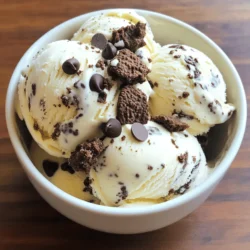 - 2 cups heavy cream - 1 cup sweetened condensed milk - 1 teaspoon vanilla extract - 1 ½ cups chocolate sandwich cookies, crushed - ½ cup mini chocolate chips (optional) The key to making no-churn cookies and cream ice cream lies in a few simple ingredients. First, you need heavy cream. This cream gives your ice cream a smooth and rich texture. You will also need sweetened condensed milk. It adds sweetness and creaminess. Finally, vanilla extract brings a warm flavor that ties it all together. You can customize this ice cream with optional add-ins. Crushed chocolate sandwich cookies are a must. They provide the classic cookies and cream taste. If you want extra sweetness, toss in mini chocolate chips. They melt slightly and add little bursts of chocolate. This recipe is easy and fun. You can make it with just a few steps. Gather your ingredients and get ready to create a delightful treat. Enjoy your homemade ice cream on a hot day or as a special dessert! - Beat the heavy cream until soft peaks form. - Mix sweetened condensed milk with vanilla extract. First, grab a large bowl. Use an electric mixer to beat 2 cups of heavy cream. Beat it on medium speed. In about 3 to 4 minutes, you should see soft peaks. This means your cream is ready! Next, take another bowl. Add 1 cup of sweetened condensed milk. Pour in 1 teaspoon of vanilla extract. Mix these two well. You want them to blend nicely. - Fold whipped cream into condensed milk mixture. - Incorporate crushed cookies and chocolate chips. Now, it’s time to combine. Take the whipped cream and gently fold it into the condensed milk mixture. Be careful to keep the air in the whipped cream. This makes your ice cream light and fluffy! Once that’s mixed, add in 1 ½ cups of crushed chocolate sandwich cookies. If you love chocolate, toss in ½ cup of mini chocolate chips too. Fold everything together until it's evenly mixed. - Pour mixture into a freezer-safe container. - Cover and freeze for a minimum of 6 hours. Pour the ice cream mixture into a freezer-safe container. Spread it out evenly with a spatula. Make sure to cover the container with a lid or plastic wrap. This keeps the ice cream fresh. Place it in the freezer. You need to freeze it for at least 6 hours. This time helps it become firm and creamy. To make creamy no-churn cookies and cream ice cream, start with cold heavy cream. Cold cream whips faster and to a better texture. Use a large bowl to give the cream space to expand. Beat it on medium speed until soft peaks form, which takes about 3-4 minutes. You want a light and airy texture, not too stiff. When you fold the whipped cream into the sweetened condensed milk, do it gently. Use a spatula to lift and turn the mixture. This keeps the air in the whipped cream, giving you a fluffy ice cream. Avoid mixing too hard, or it will lose its lightness. Serve your ice cream at the right temperature. Take it out of the freezer a few minutes before serving. This makes it easier to scoop. Use chilled bowls or cones for a nice touch. For extra fun, add a sprinkle of crushed cookies on top. You can also drizzle chocolate syrup for a sweet finish. Try adding mini chocolate chips for texture. These small details make your ice cream look great and taste even better. {{image_2}} You can make this ice cream even more fun by changing the cookies. Try mint Oreos for a fresh twist. You could also use peanut butter cookies for a rich flavor. The choice is yours! Mix-ins add even more joy. Nuts like walnuts or pecans give a nice crunch. You can also toss in fresh fruit like strawberries or bananas for a fruity kick. These changes create a new taste each time you make it! Want a dairy-free version? Use coconut cream instead of heavy cream. It works well and adds a tropical flavor. For low-sugar ice cream, use sugar-free sweetened condensed milk. You can also swap in your favorite sugar substitute. If you need to replace chocolate sandwich cookies, try gluten-free cookies. They can work just as well. Remember to keep the same amount for a great texture! To store your cookies and cream ice cream, use a freezer-safe container. A sealable plastic container works great. Make sure to spread the ice cream evenly in the container. This helps it freeze uniformly. Don’t forget to cover it tightly! Use a lid or plastic wrap to keep air out. This keeps the ice cream creamy. To prevent ice crystals from forming, try to minimize air exposure. Ice crystals can ruin the nice texture. You can also press a piece of plastic wrap directly on the surface of the ice cream. This helps block air and keeps it smooth. This ice cream will stay fresh for about two weeks in the freezer. For the best flavor and texture, enjoy it within this time. After two weeks, it may lose some of its creaminess. Look for signs that the ice cream needs to be tossed. If you see ice crystals on the surface, it’s time to say goodbye. Also, if the ice cream has an off smell or strange texture, don’t eat it. Always prioritize safety and taste! You should not use regular cream. Heavy cream has a higher fat content. This fat helps create a rich and creamy texture. Regular cream will not whip as well and may lead to icy ice cream. The right cream gives your dessert a smooth feel. Your ice cream needs at least 6 hours to freeze. If your freezer is set to a lower temperature, it may freeze faster. Opening the door often can slow down freezing time. For best results, freeze overnight. This ensures it reaches the perfect firmness. Yes, you can make it without a mixer. Use a whisk instead to beat the cream. It will take more time and effort, though. Alternatively, use a jar with a tight lid. Shake it vigorously until soft peaks form. Both methods work for no-churn ice cream. Cookies and cream ice cream became popular in the 1980s. It started in the United States. The mix of cookies with cream made it a favorite among many. It remains a top choice for ice cream lovers today. This flavor connects nostalgia with fun. To soften ice cream, take it out of the freezer. Let it sit for about 5 to 10 minutes. This allows it to reach the right texture for scooping. You can also run your scoop under warm water. This trick helps get that perfect scoop every time! This blog post covers how to make delicious cookies and cream ice cream at home. We discussed major ingredients, step-by-step instructions, and useful tips. You can also explore variations and storage info to suit your taste. Now, you can create a treat that impresses your friends and family. Enjoy the process and get creative with flavors. Your homemade ice cream will surely bring joy to everyone!