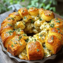 - 2 cans of refrigerated biscuit dough (16 oz each) - 1/2 cup unsalted butter, melted - 4 cloves garlic, minced - 2 teaspoons Italian seasoning - 1 teaspoon dried thyme - 1 teaspoon dried oregano - 1/4 cup fresh parsley, chopped - 1 cup shredded mozzarella cheese - Salt and pepper to taste You can find refrigerated biscuit dough in the store. If you want, you can use homemade dough. Just make sure it’s soft. For the butter, you can swap unsalted for salted. This change can add a different taste. Garlic is key here, but you can use garlic powder if needed. Want to spice things up? Add some red pepper flakes for heat. You can also mix in cooked bacon bits for a savory twist. If you love cheese, try adding parmesan or cheddar to the mix. These extras can really make the dish stand out. First, you need to preheat your oven to 350°F (175°C). Next, grab a bundt pan and grease it with cooking spray or butter. This step helps the monkey bread come out easily. In a small bowl, mix the melted butter, minced garlic, Italian seasoning, dried thyme, and oregano. Add a pinch of salt and pepper for flavor. Make sure to mix it well. Now, open your cans of refrigerated biscuit dough. Separate each biscuit and cut them into quarters. Place the biscuit pieces in a large bowl. Pour half of the garlic herb butter mixture over them. Toss the pieces gently to coat them well. Layer half of the coated biscuit pieces at the bottom of the prepared bundt pan. After this, sprinkle half of the shredded mozzarella cheese over the biscuit layer. Next, pour half of the remaining garlic herb butter mixture over the cheese. Now, add the rest of the biscuit pieces on top. Follow this with the remaining mozzarella cheese. Finally, pour the rest of the garlic herb butter mixture over everything. To finish, sprinkle the chopped parsley on top for a fresh touch. It’s time to bake! Place the bundt pan in your preheated oven. Bake for 25 to 30 minutes. Look for a golden brown color on top, which means it’s done. Once baked, let it cool for about 5 minutes. Carefully invert the bundt pan onto a serving platter to release the monkey bread. Now you can pull apart the warm, cheesy pieces and enjoy! To get that nice golden brown look, bake at 350°F (175°C) for 25 to 30 minutes. Check the bread halfway through. If it's browning too fast, cover it lightly with foil. This step helps keep the heat even. The bread should be firm and not doughy inside. The key is to let it cool for five minutes after baking. This makes it easier to remove from the bundt pan. If you have leftovers, let the bread cool completely. Wrap it well in plastic wrap or foil. You can store it in the fridge for three to four days. For longer storage, freeze it. Just slice it and put it in a freezer bag. This way, it stays fresh for up to three months. When you want to eat it, thaw it in the fridge overnight. This monkey bread is great on its own, but it shines with dips. Try serving it with marinara sauce or garlic butter. A side salad adds a nice touch too. You can even serve it as an appetizer for parties. Just pull apart the pieces and enjoy! {{image_2}} You can add more cheese for a cheesy herb monkey bread. Use sharp cheddar or a blend of your favorites. Mix shredded cheese with the biscuit pieces. It makes each bite gooey and tasty. You can layer cheese between the biscuit pieces too. This gives you a great cheesy pull when you serve it. For a spicy kick, add red pepper flakes or diced jalapeños to the garlic mix. This brings heat and flavor to the bread. You can also use spicy oil instead of butter for added zest. This version pairs well with creamy dips. It’s a great option for those who like bold flavors. You can twist this recipe into a sweet treat! Use cinnamon and sugar instead of herbs. Melt butter and mix it with brown sugar for a glaze. You can add chocolate chips or dried fruit for extra sweetness. Serve it warm with a drizzle of icing for a fun dessert. You can store leftover monkey bread in the fridge. Place it in an airtight container. This keeps it fresh for about 3 days. When you are ready to eat, simply take it out and enjoy. If you want to save some for later, freezing is a great choice. Wrap individual pieces in plastic wrap. Then, place them in a freezer bag. This way, you can keep them for up to 2 months. When you crave it again, just thaw in the fridge overnight. To reheat, use your oven for the best results. Preheat your oven to 350°F. Wrap the monkey bread in foil. Heat for about 10-15 minutes until it's warm. You can also use a microwave, but it may get a bit soggy. Enjoy it warm for the best flavor! Yes, you can use homemade biscuit dough. Just make sure it is soft and easy to shape. Homemade dough adds a fresh taste. It might take longer to bake, so check for doneness. Herb Garlic Monkey Bread lasts about 2-3 days in the fridge. Store it in an airtight container. If you want it to last longer, freeze it. Just make sure it cools first. Yes, you can prep the monkey bread ahead of time. You can assemble it and chill it in the fridge. Just bake it when you are ready. This saves time and is great for gatherings. This blog post covered how to make delicious monkey bread. We explored key ingredients, measurements, and fun variations. I shared easy steps for preparation, assembly, and baking. Tips on storage and serving added extra value. You can make this recipe your own by trying different flavors. Remember, whether you choose sweet or savory, monkey bread is sure to please. Enjoy your baking adventure and share it with others!