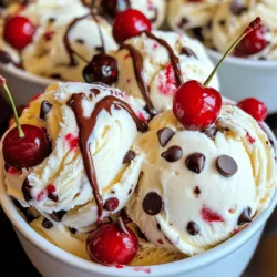 You can use 2 cups of fresh or frozen cherries for this recipe. Fresh cherries bring a bright taste. Frozen cherries are a great option too. They work well when fresh cherries are out of season. Make sure to pit and halve them before use. This step is very important to enjoy smooth ice cream. For the creamy base, use 1 cup of heavy cream and 1 cup of whole milk. Heavy cream gives a rich texture. Whole milk adds a touch of lightness. Together, they create a smooth mouthfeel that pairs well with cherries and chocolate. We need 3/4 cup of granulated sugar to sweeten the mix. Sugar not only adds sweetness but helps with the ice cream's texture. Add 1 teaspoon of vanilla extract for a warm flavor boost. A pinch of salt balances the sweetness. Finally, include 1 tablespoon of lemon juice to enhance the cherry flavor. Don’t forget 1/2 cup of mini chocolate chips for a fun crunch! Start with your cherries. If you use fresh cherries, wash them well. Remove the pits and cut them in half. If you choose frozen, let them thaw a bit. Place the cherries in a medium saucepan. Add the lemon juice. Cook on medium heat for about 5 to 7 minutes. You want the cherries to soften and release their juices. Once cooked, set the mixture aside to cool. Grab a mixing bowl. Add the heavy cream, whole milk, granulated sugar, and vanilla extract. Don’t forget a pinch of salt! Whisk the mixture well until the sugar dissolves completely. This step makes your ice cream creamy and sweet. Make sure everything is mixed evenly. Now, fold the cooled cherry mixture into your cream mixture. Gently mix to spread the cherries throughout. Next, add the mini chocolate chips. Stir carefully so the chips don’t break. Pour this delightful mixture into your ice cream maker. Churn according to the maker’s instructions, usually for about 20 to 25 minutes. Your ice cream will reach a soft-serve consistency. For firmer ice cream, transfer it to an airtight container. Freeze for at least 4 hours before serving. To get that creamy texture in your Cherry Chocolate Chip Ice Cream, start with cold ingredients. Use cold heavy cream and milk. This helps the ice cream churn well. If you want it firmer, freeze it longer. After churning, place it in an airtight container. Let it freeze for at least four hours. This gives it a nice scoopable feel. Serve your ice cream in chilled bowls. This keeps it from melting too fast. Top it with fresh cherries for a pop of color. A drizzle of chocolate sauce makes it look fancy. You can also add whipped cream or nuts for extra crunch. This makes each scoop fun and tasty. To boost the flavor, try adding a splash of almond extract. It pairs well with cherries. You can also mix in a pinch of cinnamon for warmth. Always taste your mixture before churning. Adjust the sweetness if needed. This ensures every bite is just right. {{image_2}} You can change the flavor using different fruits. Try raspberries or strawberries. They add a nice twist. You can also use peaches for a summer treat. Just remember to adjust the sugar. Some fruits may need less sugar than cherries. Want more chocolate? Add cocoa powder to the cream mix. Start with 1/4 cup and adjust to taste. If you love dark chocolate, swap in dark chocolate chips. You can even drizzle melted chocolate on top when you serve it. For a dairy-free version, use coconut milk instead of whole milk. Almond milk works too, but it may change the flavor. Use a dairy-free cream to keep it rich. You can also find dairy-free chocolate chips. This way, everyone can enjoy a scoop! To keep your cherry chocolate chip ice cream fresh, use an airtight container. This prevents ice crystals from forming. Make sure to fill the container to the top. This minimizes air exposure. Label the container with the date. This helps track how long it has been frozen. Defrosting ice cream takes a bit of care. Move the ice cream to the fridge for about 30 minutes. This allows it to soften slowly. You can also let it sit at room temperature for 10-15 minutes. Just don’t leave it out too long, or it will melt too much. When stored properly, this ice cream lasts about 2-3 weeks in the freezer. After that, it may lose flavor and texture. Always check for ice crystals or off smells. If you notice these signs, it’s best to throw it away. Enjoy it while it’s fresh for the best taste! Yes, you can use frozen cherries. Just thaw them first. Frozen cherries work well in this recipe. They still give great flavor and texture. Churning the ice cream takes about 20 to 25 minutes. Follow your ice cream maker’s guide. The mixture should look like soft serve when done. Yes, you can make it without an ice cream maker. Pour the mixture into a shallow dish. Freeze it for about 1 hour, then stir it well. Repeat this every 30 minutes until it firms up. This method takes longer but works well. In this post, we explored how to make delicious cherry chocolate chip ice cream. We covered the ingredients, like fresh or frozen cherries and dairy options. I shared step-by-step instructions for mixing and churning the ice cream. Tips helped achieve the perfect texture, while variations showed how to use different fruits. Lastly, storage info ensures your ice cream stays great longer. Enjoy making this treat and feel free to experiment with flavors. Your homemade ice cream can bring joy and taste to any day!