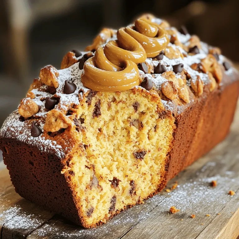 To create the perfect cookie butter banana bread, gather these simple ingredients: - 3 ripe bananas, mashed - 1 cup cookie butter - 1/2 cup granulated sugar - 1/4 cup brown sugar, packed - 2 large eggs - 1/2 cup unsalted butter, melted - 1 teaspoon vanilla extract - 1 teaspoon baking soda - 1/2 teaspoon salt - 1 ½ cups all-purpose flour - 1/2 teaspoon ground cinnamon (optional) - 1/2 cup chocolate chips (optional) These ingredients blend together to make a moist and flavorful bread. The ripe bananas add natural sweetness, while the cookie butter brings a rich, spiced flavor. The sugars create a lovely caramelized crust. You can also choose to add chocolate chips for a delightful treat. Use fresh ingredients for the best taste. If you can, choose organic bananas. They have more flavor and are better for the earth. This bread is easy to make and perfect for breakfast or a snack. 1. First, preheat your oven to 350°F (175°C). Grease a 9x5-inch loaf pan and set it aside. This helps the bread come out easily. 2. Next, in a large bowl, combine the mashed bananas, cookie butter, granulated sugar, and brown sugar. Mix them well until smooth. You want everything to blend nicely. 3. Now, add the two large eggs to your mixture. Whisk them in until they combine fully with the banana and cookie butter. 4. Pour in the melted butter and add the vanilla extract. Stir everything together again until it’s well mixed. 5. In a separate bowl, whisk together the baking soda, salt, flour, and ground cinnamon if you choose to use it. This keeps your dry ingredients from clumping. 1. Gradually add the dry ingredients to the wet mixture. Stir until just combined. Be gentle! Overmixing can make the bread tough. 2. If you like, fold in the chocolate chips for a sweet surprise. They add a nice touch to the flavor. 3. Now, pour the batter into your prepared loaf pan. Use a spatula to smooth out the top for even baking. 1. Bake your banana bread for 60-70 minutes. It’s done when a toothpick inserted in the center comes out clean. 2. Once baked, let the bread cool in the pan for about 10 minutes. This helps it set before you take it out. 3. Carefully transfer the bread to a wire rack to cool completely. This prevents it from becoming soggy. Enjoy your warm, cookie butter banana bread with a sprinkle of powdered sugar on top! To make the best cookie butter banana bread, avoid overmixing the batter. Overmixing can make your bread tough. Mix until just combined for a soft texture. Choose ripe bananas for the best flavor. The bananas should have brown spots but not be mushy. This ripeness adds sweetness and moisture to your bread. To achieve the right texture, use melted butter instead of room temperature butter. This gives a rich and moist crumb. You can also fold in chocolate chips for a delightful surprise. You can boost the flavor with spices. Try adding a pinch of nutmeg or a bit of ginger. These spices enhance the cookie butter's taste and give warmth to the bread. Using different types of cookie butter can also change the flavor. Speculoos cookie butter adds a spiced taste. Other options like peanut butter or almond butter can add nutty notes. Serve the bread warm for the best experience. Warm slices are soft and full of flavor. If serving at room temperature, it still tastes great but may not be as soft. For a gourmet touch, sprinkle powdered sugar on top. You can also drizzle extra cookie butter over the slices. This adds sweetness and makes it look fancy. {{image_2}} You can easily change up this recipe to fit your taste. If you like nuts, try adding walnuts or pecans. They add a nice crunch and flavor. Just chop them up and fold them into the batter before baking. If you want a dairy-free option, use plant-based butters and milks. Almond or oat milk works great. You can also swap out the unsalted butter for coconut oil. This keeps the bread moist and adds a hint of tropical flavor. Want to switch things up? You can swap out the cookie butter for other spreads. Nutella or peanut butter are tasty choices. Just use the same amount. This will change the taste but keep it delicious. Adding fruits or other mix-ins can also add a new twist. Blueberries or raisins are great options. They will add sweetness and moisture. Just fold them in gently before pouring the batter into the loaf pan. If you need a gluten-free option, use a gluten-free flour blend. Many brands offer one-to-one flour swaps. This keeps the texture light and fluffy. For vegan adaptations, replace the eggs with flaxseed meal or applesauce. Use non-dairy milk and plant-based butter. This way, everyone can enjoy this yummy banana bread. To keep your cookie butter banana bread fresh, follow these tips: - Let it cool fully: After baking, let the bread cool in the pan for about 10 minutes. Then, move it to a wire rack until it is completely cool. - Wrap it up: Use plastic wrap or aluminum foil to wrap the banana bread tightly. This helps keep it moist. - Store in a container: Place the wrapped bread in an airtight container. This will protect it from air and moisture. The best storage spot is at room temperature for up to 3 days. If you want to keep it longer, use the freezing method. Freezing banana bread is simple: - Wrap it well: First, let the bread cool completely. Then, wrap it in plastic wrap, followed by aluminum foil. This double wrap prevents freezer burn. - Label it: Write the date on the foil. This way, you know when you made it. You can freeze it for up to 3 months. When you’re ready to enjoy it: - Thawing: Remove the bread from the freezer. Place it in the fridge overnight or on the counter for a few hours. - Reheating tips: For warm slices, preheat your oven to 350°F (175°C). Place the slices on a baking sheet and heat for about 10 minutes. Enjoy your tasty treat again! Can I use ripe bananas that are overripe? Yes, using overripe bananas works great! They have more flavor and make the bread moist. Just make sure they are soft and have brown spots. This adds natural sweetness to your bread. How long does cookie butter banana bread last? Cookie butter banana bread can last about 3 to 4 days at room temperature. If you want it to last longer, store it in the fridge for up to a week. Always keep it in an airtight container to keep it fresh. What to pair with banana bread? Banana bread is delicious with butter or cream cheese. You can also enjoy it with a drizzle of honey or maple syrup for extra sweetness. Try adding fresh fruit on the side, like berries or slices of banana. Is it best served warm or cold? I prefer banana bread warm! It has a nice texture and melts butter nicely. However, cold banana bread is tasty too, especially after it has sat in the fridge. It's all about your personal taste. What to do if the bread is too dry or too dense? If your bread is dry, it might have too much flour or baked too long. Next time, try measuring the flour carefully and check your bread a few minutes early. If it's dense, avoid overmixing the batter. Mix just until combined. How to fix a bread that doesn't rise? If your banana bread doesn’t rise, check your baking soda. It needs to be fresh to work well. Also, make sure you mix wet and dry ingredients properly. Don’t skip the eggs; they add air and help it rise. You now know how to make delicious cookie butter banana bread. Start with ripe bananas and key ingredients, mix them well, and bake with care. Remember to customize flavors and store it properly. Each step makes the bread better. Don't hesitate to try new ideas or share with friends. This recipe is versatile and forgiving, so enjoy your baking adventure. Your kitchen will soon smell amazing, and the taste will delight. Happy baking!